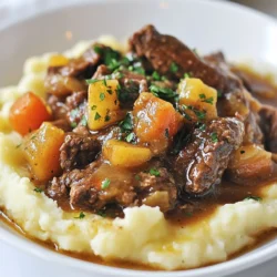 - 900 g Rindfleisch (Schulter), in 2,5 cm gro&szlig;e W&uuml;rfel geschnitten - 720 ml Apfelwein - 4 mittelgro&szlig;e Karotten, gew&uuml;rfelt - 3 mittelgro&szlig;e Kartoffeln, gesch&auml;lt und gew&uuml;rfelt - 1 gro&szlig;e Zwiebel, gehackt - 3 Knoblauchzehen, fein gehackt - 480 ml Rinderbr&uuml;he - 2 Essl&ouml;ffel Oliven&ouml;l - 2 Essl&ouml;ffel Allzweckmehl Ich beginne mit dem Rindfleisch. Schulter ist ideal, da es gut schmeckt und zart wird. Apfelwein bringt eine fruchtige Note, die das Gericht hebt. Karotten und Kartoffeln sorgen f&uuml;r eine sch&ouml;ne Textur und F&uuml;lle. Zwiebeln und Knoblauch f&uuml;gen Aroma hinzu und machen das Gericht noch schmackhafter. - 1 Teel&ouml;ffel getrockneter Thymian - 1 Teel&ouml;ffel getrockneter Rosmarin - 1 Lorbeerblatt - Frische Petersilie zur Garnitur Die Kr&auml;uter sind wichtig. Thymian und Rosmarin bringen Tiefe und Frische. Ein Lorbeerblatt gibt dem Eintopf eine subtile W&uuml;rze. Petersilie macht das Gericht bunt und frisch. Sie ist das i-T&uuml;pfelchen f&uuml;r die Pr&auml;sentation und erg&auml;nzt den Geschmack. {{ingredient_image_2}} Das Anbraten des Rindfleischs ist wichtig. Es gibt dem Fleisch eine sch&ouml;ne Farbe und Geschmack. Erhitze Oliven&ouml;l in einem gro&szlig;en Topf bei mittlerer bis hoher Hitze. W&uuml;rze die Rindfleischw&uuml;rfel mit Salz und Pfeffer. Brate das Fleisch f&uuml;r etwa 5 bis 7 Minuten, bis es braun ist. Entferne das Fleisch aus dem Topf und lege es beiseite. Jetzt bereitest du das Gem&uuml;se vor. F&uuml;ge die gehackte Zwiebel und die gew&uuml;rfelten Karotten in den Topf. Brate das Gem&uuml;se f&uuml;r 3 bis 5 Minuten an. Die Zwiebeln sollten durchsichtig sein. Dann kommt der gehackte Knoblauch dazu. Brate ihn f&uuml;r eine weitere Minute mit. Um die Basis zu erstellen, streue das Mehl gleichm&auml;&szlig;ig &uuml;ber das Gem&uuml;se. R&uuml;hre gut um und koche das Ganze f&uuml;r etwa 2 Minuten. Das entfernt den rohen Mehlgeschmack. Gie&szlig;e dann den Apfelwein langsam in den Topf. Schabe den Boden des Topfes, um die angebrannten Reste zu l&ouml;sen. Jetzt kannst du das angebratene Rindfleisch wieder hinzuf&uuml;gen. Bringe den Eintopf zum sanften Kochen. Reduziere dann die Hitze und lege den Deckel auf den Topf. Lass den Eintopf f&uuml;r 1,5 bis 2 Stunden k&ouml;cheln. R&uuml;hre gelegentlich um und f&uuml;ge bei Bedarf etwas Wasser hinzu. So bleiben die Aromen gut verteilt. W&auml;hrend der Eintopf k&ouml;chelt, koche die gew&uuml;rfelten Kartoffeln. Gib sie in einen separaten Topf mit gesalzenem Wasser. Koche die Kartoffeln f&uuml;r etwa 15 bis 20 Minuten, bis sie zart sind. Gie&szlig;e sie ab und p&uuml;riere sie mit einem Schuss Milch und einem Essl&ouml;ffel Oliven&ouml;l. F&uuml;ge Salz und Pfeffer nach Geschmack hinzu. Sobald der Eintopf fertig ist, schmecke ihn ab. Entferne das Lorbeerblatt. Teile eine gro&szlig;z&uuml;gige Portion des Rindfleischeintopfs &uuml;ber einem H&uuml;gel aus Kartoffelp&uuml;ree auf. Streue frische Petersilie dar&uuml;ber. Das verleiht deinem Gericht Farbe und Frische. Um den Geschmack zu verbessern, benutze frische Kr&auml;uter. Petersilie und Thymian sind gro&szlig;artige Optionen. Sie bringen frische Noten in den Eintopf. Du kannst die Kr&auml;uter am Ende hinzuf&uuml;gen. So bleiben die Aromen stark. Passe die Gew&uuml;rze an deine Vorlieben an. Wenn du es sch&auml;rfer magst, f&uuml;ge etwas Paprika hinzu. F&uuml;r eine tiefere Note nimm eine Prise Muskatnuss. Experimentiere gern, um deinen perfekten Geschmack zu finden. Wenn du das Rindfleisch ersetzen m&ouml;chtest, nutze H&auml;hnchen oder Lamm. Diese Fleischsorten passen gut zu Apfelwein. Du kannst auch Tofu f&uuml;r eine vegetarische Version verwenden. Variiere das Gem&uuml;se nach Saison oder Vorliebe. Zucchini und Sellerie sind gute Erg&auml;nzungen. Sie geben dem Eintopf mehr Textur und Geschmack. Die Kochzeit h&auml;ngt von der Fleischsorte ab. H&auml;hnchen braucht weniger Zeit als Rindfleisch. Achte darauf, die Temperatur niedrig zu halten. So bleibt das Fleisch zart und saftig. Kontrolliere die Temperatur beim K&ouml;cheln. Zu hohe Hitze kann das Fleisch z&auml;h machen. R&uuml;hre den Eintopf regelm&auml;&szlig;ig um, damit nichts anbrennt. Pro Tipps Rindfleisch richtig anbraten: Achten Sie darauf, das Rindfleisch in einer einzigen Schicht zu braten, um eine sch&ouml;ne Kruste zu erhalten. &Uuml;berf&uuml;llen Sie den Topf nicht, da dies das Anbraten beeintr&auml;chtigen kann. Apfelwein w&auml;hlen: Verwenden Sie einen guten, trockenen Apfelwein f&uuml;r den Eintopf, da der Geschmack des Weins sich stark auf das Endergebnis auswirkt. Ein s&uuml;&szlig;er Apfelwein kann den Eintopf ungewollt s&uuml;&szlig; machen. Gem&uuml;se variieren: F&uuml;hlen Sie sich frei, das Gem&uuml;se nach Ihrem Geschmack zu variieren. Sellerie oder Pastinaken k&ouml;nnen eine interessante Note hinzuf&uuml;gen und die Aromen erweitern. Eintopf aufbewahren: Der Eintopf schmeckt am n&auml;chsten Tag oft noch besser, da die Aromen Zeit haben, sich zu entwickeln. K&uuml;hlen Sie Reste in einem luftdichten Beh&auml;lter und genie&szlig;en Sie sie innerhalb von 3-4 Tagen. {{image_4}} Um eine vegane Version des Apfelwein-Rindfleischeintopfs zu machen, tauschen Sie das Rindfleisch gegen pflanzliche Alternativen wie Soja- oder Seitanw&uuml;rfel aus. Diese geben eine &auml;hnliche Textur und halten den herzhaften Geschmack. F&uuml;r die Br&uuml;he verwenden Sie Gem&uuml;sebr&uuml;he statt Rinderbr&uuml;he. Diese Anpassung sorgt daf&uuml;r, dass der Eintopf immer noch reichhaltig und schmackhaft bleibt. Wenn Sie es sch&auml;rfer m&ouml;gen, f&uuml;gen Sie Chili oder Paprika hinzu. Diese Zutaten bringen mehr W&auml;rme in den Eintopf. Sie k&ouml;nnen auch andere Gew&uuml;rze wie Kreuzk&uuml;mmel oder Paprikapulver kombinieren. Diese Gew&uuml;rze geben dem Gericht eine neue Tiefe und einen aufregenden Geschmack. Experimentieren Sie mit der Menge, um die perfekte Sch&auml;rfe zu finden. Passen Sie die Zutaten je nach Saison an. Im Fr&uuml;hling k&ouml;nnen Sie zum Beispiel frische Erbsen oder Spargel hinzuf&uuml;gen. Im Herbst sind K&uuml;rbis oder Wurzelgem&uuml;se ideal. Saisonales Gem&uuml;se bringt frische Aromen in den Eintopf und macht ihn abwechslungsreicher. Diese Variationen halten das Gericht interessant und schmackhaft das ganze Jahr &uuml;ber. Um die Reste frisch zu halten, benutze luftdichte Beh&auml;lter. Diese verhindern, dass Luft eindringt und die Aromen schw&auml;cht. Du kannst auch Einmachgl&auml;ser verwenden. - Geeignete Beh&auml;lter: Glasbeh&auml;lter, Plastikbeh&auml;lter mit Deckel oder Einmachgl&auml;ser. - Tipps zur K&uuml;hlung: Lass den Eintopf zuerst abk&uuml;hlen. Stelle ihn dann in den K&uuml;hlschrank. So bleibt er bis zu vier Tage frisch. Beim Wiedererw&auml;rmen ist es wichtig, die Aromen zu bewahren. Die beste Methode ist, den Eintopf langsam zu erhitzen. - Beste Methoden zum Erw&auml;rmen: Nutze einen Topf auf niedriger Hitze. Du kannst auch die Mikrowelle nutzen, aber achte darauf, ihn zwischendurch zu r&uuml;hren. - Tipps zur Beibehaltung der Textur: F&uuml;ge einen Spritzer Br&uuml;he hinzu, wenn du ihn erhitzt. So bleibt der Eintopf saftig und lecker. Der Eintopf bleibt frisch, wenn er richtig gelagert wird. - Wie lange der Eintopf frisch bleibt: Im K&uuml;hlschrank h&auml;lt er sich bis zu vier Tage. - Einfrieren des Gerichts: Du kannst den Eintopf auch einfrieren. F&uuml;lle ihn in Beh&auml;lter und friere ihn ein. So bleibt er bis zu drei Monate haltbar. Um den Eintopf dicker zu machen, gibt es einfache Tipps. - F&uuml;gen Sie mehr Mehl hinzu. - Mischen Sie etwas Wasser mit Mehl und r&uuml;hren Sie es ein. - Lassen Sie den Eintopf l&auml;nger kochen. - Das reduziert die Fl&uuml;ssigkeit und macht ihn dicker. - Ein weiterer Trick ist, etwas p&uuml;riertes Gem&uuml;se hinzuzuf&uuml;gen. Ja, Sie k&ouml;nnen andere Fleischsorten verwenden. - Probieren Sie Rindfleisch aus der Keule. - Schweinefleisch passt auch gut. - H&auml;hnchenbrust kann eine leichtere Option sein. - Achten Sie darauf, die Kochzeit anzupassen. - Jedes Fleisch hat eine andere Zartheit und braucht unterschiedliche Zeiten. Der Eintopf schmeckt nach dem Aufw&auml;rmen oft noch besser. - Die Aromen vermischen sich gut. - Er kann jedoch etwas dicker werden. - F&uuml;gen Sie beim Aufw&auml;rmen etwas Br&uuml;he hinzu. - So bleibt die Konsistenz sch&ouml;n. - Lassen Sie ihn langsam auf kleiner Hitze erw&auml;rmen. Ja, dieser Eintopf ist f&uuml;r die ganze Familie geeignet. - Er enth&auml;lt keine Allergene wie N&uuml;sse oder Meeresfr&uuml;chte. - Achten Sie jedoch auf Allergien gegen bestimmte Gem&uuml;se. - Wenn jemand eine Di&auml;t hat, passen Sie die Zutaten an. - Zum Beispiel k&ouml;nnen Sie das Fleisch weglassen f&uuml;r eine vegetarische Version. - So kann jeder mitessen und genie&szlig;en. Um zusammenzufassen: Wir haben die Hauptzutaten f&uuml;r unseren Eintopf betrachtet, wie Rindfleisch, Apfelwein und frisches Gem&uuml;se. Ich habe erkl&auml;rt, wie man Schritt f&uuml;r Schritt unser Gericht zubereitet. Au&szlig;erdem habe ich Tipps gegeben, um Aromen zu verst&auml;rken und Variationen zu schaffen. Denk daran, die Reste gut zu lagern, damit sie frisch bleiben. Kochfreude kommt durch Kreativit&auml;t. Experimentiere mit verschiedenen Zutaten, um deinen perfekten Eintopf zu finden. Guten Appetit!