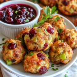 Für die Cranberry Turkey Stuffing Bällchen brauchen Sie frische und schmackhafte Zutaten. Hier ist die Liste: - 2 Tassen Putenbrust, gekocht und zerkleinert - 2 Tassen Semmelbrösel (am besten Vollkorn) - 1 Tasse frische Cranberries, fein gehackt - 1/2 Tasse Zwiebel, fein gehackt - 1/2 Tasse Sellerie, fein gehackt - 1/4 Tasse frische Petersilie, gehackt Diese Zutaten sorgen für eine tolle Mischung aus Texturen und Aromen. Die Putenbrust gibt den Bällchen eine saftige Basis. Die Cranberries fügen eine süße, fruchtige Note hinzu, die perfekt zu den herzhaften Zutaten passt. Die richtigen Gewürze machen einen großen Unterschied. Für die Bällchen verwenden wir: - 1 Teelöffel getrockneter Salbei - 1 Teelöffel getrockneter Thymian - 1/2 Teelöffel Salz - 1/4 Teelöffel schwarzer Pfeffer Diese Gewürze bringen die Aromen zusammen. Salbei hat einen warmen, erdigen Geschmack. Thymian gibt einen frischen, leicht süßlichen Hauch. Salz und Pfeffer runden alles ab und bringen die Aromen zum Leuchten. Um die Bällchen zusammenzuhalten, brauchen wir einen Bindemittel. Hier verwenden wir: - 2 große Eier, verquirlt - 1/4 Tasse Hühnerbrühe (niedriger Natriumgehalt) Die Eier wirken als Kleber für die Mischung. Sie helfen, die Zutaten gut zu binden. Wenn Sie eine vegane Option suchen, können Sie auch Leinsamen oder Chiasamen als Eiersatz verwenden. Mischen Sie einen Esslöffel mit drei Esslöffeln Wasser und lassen Sie es quellen. Für die Brühe können Sie Gemüsebrühe oder eine selbstgemachte Brühe verwenden, um den Geschmack zu variieren. Diese Zutaten sorgen dafür, dass Ihre Bällchen saftig und lecker werden. {{ingredient_image_2}} Heize deinen Ofen auf 190°C vor. Nimm ein Backblech und lege es mit Backpapier aus. Das Backpapier hilft, das Festkleben der Bällchen zu verhindern. So bleibt alles sauber und einfach. Nimm eine große Rührschüssel und füge die gekochte Putenbrust, Semmelbrösel, gehackte Cranberries, Zwiebel, Sellerie und Petersilie hinzu. Streue dann Salbei, Thymian, Salz und Pfeffer darüber. Rühre die Mischung gut um, bis alles gleichmäßig verteilt ist. In einer kleinen Schüssel verrühre die verquirlten Eier mit der Hühnerbrühe. Gieße die Eimischung in die große Schüssel und rühre erneut. Achte darauf, dass alles gut vermischt ist. Jetzt ist es Zeit, Bällchen zu formen. Nimm eine kleine Menge der Mischung und forme sie mit deinen Händen zu Bällchen, etwa 2,5 bis 4 cm groß. Lege die Bällchen auf das Backblech. Sprühe die Oberseite der Bällchen leicht mit Sprühöl ein. Das sorgt für eine schöne goldbraune Farbe. Backe die Bällchen für 25-30 Minuten, bis sie heiß und goldbraun sind. Lass sie nach dem Backen ein paar Minuten abkühlen, bevor du sie servierst. Um die perfekten Bällchen zu machen, achte auf die Konsistenz. Die Mischung sollte fest, aber nicht trocken sein. Wenn sie zu trocken ist, füge mehr Hühnerbrühe hinzu. Die Größe der Bällchen sollte etwa 2,5 bis 4 cm im Durchmesser betragen. Diese Größe sorgt für gleichmäßiges Backen. Verwende deine Hände, um die Bällchen zu formen. So bekommst du ein besseres Gefühl für die Textur. Das Backen der Bällchen ist entscheidend. Heize deinen Ofen auf 190°C vor. Verwende ein Backblech mit Backpapier. Das verhindert, dass die Bällchen ankleben. Sprühe die Oberseite leicht mit Sprühöl ein. Dies hilft, ein goldbraunes Finish zu erreichen. Backe die Bällchen für 25-30 Minuten. Achte darauf, dass sie gut durchgegart und goldbraun sind. So schmecken sie am besten. Wenn du kein Sprühöl hast, gibt es gute Alternativen. Du kannst auch etwas Olivenöl oder geschmolzene Butter verwenden. Trage es mit einem Pinsel auf die Bällchen auf. Diese Optionen geben den Bällchen einen tollen Geschmack. Du kannst auch eine Mischung aus Gewürzen und Öl verwenden für extra Aroma. Pro Tipps Die richtige Konsistenz: Achten Sie darauf, dass die Mischung nicht zu trocken ist. Fügen Sie bei Bedarf mehr Hühnerbrühe hinzu, um die perfekte Formbarkeit zu erreichen. Cranberries ersetzen: Falls frische Cranberries nicht verfügbar sind, können Sie auch getrocknete Cranberries verwenden, die in warmem Wasser eingeweicht wurden, um ihre Süße zu intensivieren. Würzige Note: Experimentieren Sie mit anderen Kräutern wie Rosmarin oder Oregano, um den Bällchen eine persönliche Note zu verleihen. Vorkochen: Bereiten Sie die Bällchen im Voraus zu und frieren Sie sie ein. So können Sie sie bei Bedarf schnell aufbacken und genießen. {{image_4}} Für eine vegane oder vegetarische Version der Cranberry Turkey Stuffing Bällchen, ersetzen Sie die Putenbrust durch eine pflanzliche Alternative. Sie können zum Beispiel gekochte Linsen oder Kichererbsen verwenden. Diese bringen Proteine und eine tolle Textur. Nutzen Sie pflanzliche Brühe anstelle von Hühnerbrühe. Auch die Eier lassen sich durch Leinsamen oder Chia-Samen ersetzen. Mischen Sie einen Esslöffel mit drei Esslöffeln Wasser und lassen Sie es kurz quellen. Nüsse und Trockenfrüchte bringen zusätzlichen Geschmack und Crunch in die Bällchen. Walnüsse, Mandeln oder Haselnüsse passen perfekt. Hacken Sie sie grob und mischen Sie sie unter die Füllung. Auch Trockenfrüchte wie Aprikosen oder Datteln sind eine tolle Wahl. Sie geben den Bällchen eine süße Note und ergänzen die Cranberries sehr gut. Kräuter und Gewürze machen die Bällchen besonders. Neben Salbei und Thymian können Sie auch Rosmarin oder Oregano verwenden. Diese Kräuter bringen frische Aromen. Fügen Sie auch etwas Knoblauchpulver oder Zwiebelpulver hinzu, um den Geschmack zu vertiefen. Experimentieren Sie mit den Gewürzen, um Ihre perfekte Mischung zu finden. Um die Cranberry Turkey Stuffing Bällchen frisch zu halten, sollten Sie sie in einem luftdichten Behälter aufbewahren. Lassen Sie sie vorher gut abkühlen. So verhindern Sie, dass sie matschig werden. Lagern Sie die Bällchen im Kühlschrank. Dort bleiben sie bis zu drei Tage frisch. Wenn Sie die Bällchen länger aufbewahren möchten, können Sie sie einfrieren. Legen Sie die abgekühlten Bällchen auf ein Backblech. Stellen Sie sicher, dass sie sich nicht berühren. So frieren sie gleichmäßig ein. Nach ein paar Stunden können Sie sie in einen gefrierfesten Beutel umfüllen. So haben Sie immer eine schnelle Mahlzeit zur Hand. Die Bällchen bleiben bis zu drei Monate im Gefrierfach gut. Um die Bällchen wieder aufzuwärmen, heizen Sie den Ofen auf 190°C vor. Legen Sie die Bällchen auf ein Blech und backen Sie sie für etwa 15 Minuten. So werden sie wieder knusprig und lecker. Alternativ können Sie sie auch in der Mikrowelle erwärmen. Das geht schneller, kann aber die Konsistenz verändern. Achten Sie darauf, sie nicht zu lange zu erhitzen. Die Cranberry Turkey Stuffing Bällchen halten im Kühlschrank etwa 3 bis 4 Tage. Lagern Sie sie in einem luftdichten Behälter. So bleiben sie frisch und lecker. Wenn Sie sie länger aufbewahren möchten, frieren Sie die Bällchen ein. Im Gefrierfach sind sie bis zu 3 Monate haltbar. Ja, Sie können die Füllung bis zu einem Tag im Voraus zubereiten. Mischen Sie alle Zutaten und stellen Sie die Mischung in den Kühlschrank. Das hilft den Aromen, sich gut zu verbinden. Formen Sie die Bällchen einfach kurz vor dem Backen. Die Bällchen sind nicht von Natur aus glutenfrei. Die Semmelbrösel enthalten Gluten. Für eine glutenfreie Version verwenden Sie glutenfreie Semmelbrösel. So können Sie die Bällchen für alle genießen, die glutenfrei essen müssen. Zu den Bällchen passen viele Beilagen. Servieren Sie sie mit einer würzigen Cranberry-Sauce oder einer einfachen Salatbeilage. Auch Kartoffelpüree oder geröstetes Gemüse sind tolle Begleiter. Experimentieren Sie, um Ihre perfekte Kombination zu finden! Die Cranberry Turkey Stuffing Bällchen sind einfach zuzubereiten und lecker. Wir haben die Zutaten und die Schritte erklärt. Sie können experimentieren mit verschiedenen Nüssen und Gewürzen. Denken Sie daran, die Bällchen richtig zu lagern und zu erwärmen. So bleiben sie frisch und schmackhaft. Egal, ob vegan oder nicht, jeder kann diese Bällchen genießen. Probieren Sie sie aus und passen Sie das Rezept nach Ihrem Geschmack an. Viel Spaß beim Kochen und Genießen!