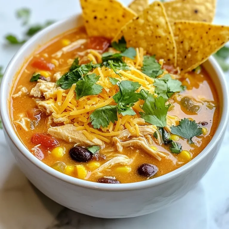 Für Omas cremige Hühner-Enchilada-Suppe brauchen wir folgende Zutaten: - 2 Esslöffel Olivenöl - 1 mittelgroße Zwiebel, gewürfelt - 3 Knoblauchzehen, fein gehackt - 1 rote Paprika, gewürfelt - 1 Dose (4 oz) gewürfelte grüne Chilis - 1 Teelöffel Kreuzkümmel - 1 Teelöffel Chiliflocken - 1 Teelöffel geräuchertes Paprikapulver - 4 Tassen Hühnerbrühe - 2 Tassen gegartes Hähnchen, zerrupft - 1 Dose (15 oz) schwarze Bohnen, abgetropft und abgespült - 1 Dose (15 oz) Mais, abgetropft - 1 Tasse Sahne - Salz und Pfeffer nach Geschmack - Frischer Koriander, gehackt (zur Garnierung) - Tortilla-Chips (zum Servieren) - Geriebener Käse (zum Garnieren) Diese Zutaten geben der Suppe ihre reichhaltige und cremige Textur. Jede Zutat hat ihren eigenen Nährwert. Zum Beispiel: - Olivenöl: Gute Fette, die das Herz schützen. - Zwiebel und Knoblauch: Fördern die Gesundheit und verleihen Geschmack. - Paprika und Chilis: Reich an Vitaminen und Antioxidantien. - Hähnchen: Gute Proteinquelle für Energie. - Bohnen und Mais: Ballaststoffe, die die Verdauung unterstützen. - Sahne: Macht die Suppe cremig, enthält jedoch auch Fett. Diese Zutaten tragen nicht nur zum Geschmack bei, sondern sorgen auch für eine ausgewogene Mahlzeit. Frische Zutaten machen einen großen Unterschied. Hier sind meine Tipps: - Gemüse: Wähle festes Gemüse ohne Flecken. - Hähnchen: Achte darauf, dass es frisch riecht und eine rosa Farbe hat. - Bohnen und Mais: Greife zu Dosen ohne Zusatzstoffe, wenn möglich. - Kräuter: Suche nach lebhaften, grünen Blättern. Frische Zutaten bringen den besten Geschmack in deine Suppe. {{ingredient_image_2}} Zuerst musst du alle Zutaten bereitstellen. Hier sind die Zutaten, die du benötigst: - 2 Esslöffel Olivenöl - 1 mittelgroße Zwiebel, gewürfelt - 3 Knoblauchzehen, fein gehackt - 1 rote Paprika, gewürfelt - 1 Dose (4 oz) gewürfelte grüne Chilis - 1 Teelöffel Kreuzkümmel - 1 Teelöffel Chiliflocken - 1 Teelöffel geräuchertes Paprikapulver - 4 Tassen Hühnerbrühe - 2 Tassen gegartes Hähnchen, zerrupft - 1 Dose (15 oz) schwarze Bohnen, abgetropft und abgespült - 1 Dose (15 oz) Mais, abgetropft - 1 Tasse Sahne - Salz und Pfeffer nach Geschmack - Frischer Koriander, gehackt (zur Garnierung) - Tortilla-Chips (zum Servieren) - Geriebener Käse (zum Garnieren) Jetzt ist alles bereit, damit du deine Suppe zubereiten kannst. 1. Erhitze das Olivenöl in einem großen Topf oder einem Dutch Oven auf mittlerer Hitze. 2. Füge die gewürfelte Zwiebel hinzu. Brate sie an, bis sie glasig ist. Das dauert etwa 5 Minuten. 3. Gib den gehackten Knoblauch dazu und koche ihn eine weitere Minute. Er sollte aromatisch werden. 4. Füge die gewürfelte rote Paprika, die grünen Chilis, den Kreuzkümmel, die Chiliflocken und das geräucherte Paprikapulver hinzu. Rühre alles gut um und koche es für etwa 3-4 Minuten, bis die Paprika weich ist. 5. Gieße die Hühnerbrühe dazu. Füge das zerrupfte Hähnchen, die schwarzen Bohnen und den Mais hinzu. Rühre alles gut durch und bringe die Mischung zum Kochen. 6. Wenn die Suppe kocht, reduziere die Hitze auf niedrig. Lass sie 10-15 Minuten köcheln, damit sich die Aromen gut entfalten. 7. Rühre die Sahne ein. Schmecke die Suppe mit Salz und Pfeffer ab. Lass die Suppe weitere 5 Minuten köcheln. 8. Schöpfe die Suppe in Schalen. Garniere sie mit geriebenem Käse und frischem Koriander. 9. Serviere die Suppe heiß mit Tortilla-Chips an der Seite. Du kannst die Chips zum Dippen oder zum Zerbröseln über die Suppe verwenden. - Achte darauf, die Zwiebel gut anzubraten. Sie gibt der Suppe viel Geschmack. - Verwende frisches Gemüse. Das macht die Suppe besonders lecker. - Probiere, die Sahne zum Schluss hinzuzufügen. So bleibt die Suppe cremig. - Garnieren ist wichtig! Frischer Koriander und Käse machen die Suppe noch besser. - Serviere die Suppe mit warmen Tortilla-Chips. Das gibt einen tollen Crunch. Die Garnierung macht die Suppe besonders lecker. Hier sind meine besten Tipps: - Frischer Koriander: Gibt einen frischen Geschmack. - Geriebener Käse: Verwende Cheddar oder Monterey Jack. - Tortilla-Chips: Füge knusprige Chips hinzu für den Crunch. - Avocado: Frische Avocado gibt eine cremige Note. - Limettenspalten: Ein Spritzer Limettensaft macht alles besser. Jeder hat seinen eigenen Geschmack. Hier einige Anpassungen, die du probieren kannst: - Schärfe: Füge mehr Chiliflocken oder frische Jalapeños hinzu. - Vegetarisch: Ersetze das Hähnchen durch Tofu oder mehr Bohnen. - Cremigkeit: Verwende Kokosmilch anstelle von Sahne für eine neue Note. - Gemüse: Füge Zucchini oder Spinat für mehr Nährstoffe hinzu. Manchmal passieren Fehler. Hier sind einige, die du vermeiden solltest: - Zu lange kochen: Achte darauf, die Suppe nicht zu lange zu kochen. Sie sollte frisch bleiben. - Zu viel Salz: Beginne mit wenig Salz und füge nach Geschmack hinzu. - Zutaten nicht vorbereiten: Bereite alle Zutaten vor, um den Kochprozess zu erleichtern. - Nicht umrühren: Rühre die Suppe gelegentlich um, damit nichts am Boden anbrennt. Pro Tipps Verwende frisches Hähnchen: Frisches Hähnchen sorgt für einen besseren Geschmack und eine zartere Textur in der Suppe. Optimale Gewürze: Passe die Menge der Gewürze an deinen persönlichen Geschmack an, um die perfekte Schärfe zu erreichen. Sahnevariationen: Du kannst die Sahne durch Kokosmilch ersetzen, um eine cremige, aber milchfreie Variante zu erhalten. Serviervorschlag: Füge Avocado oder Limettenspalten hinzu, um der Suppe eine frische Note zu verleihen. {{image_4}} Um eine vegane Version zu machen, ersetze das Hähnchen durch Kichererbsen. Nimm auch die Sahne heraus. Verwende stattdessen Kokosmilch oder eine pflanzliche Sahne. Diese Zutaten geben der Suppe eine cremige Konsistenz. Du kannst auch geräucherten Tofu hinzufügen für einen zusätzlichen Geschmack. Diese Suppe kann leicht glutenfrei gemacht werden. Achte darauf, dass die Brühe und die Tortilla-Chips glutenfrei sind. Die meisten Marken bieten glutenfreie Optionen. Außerdem, lass die Tortilla-Chips einfach weg, wenn du magst. Die Suppe bleibt trotzdem lecker und sättigend. Um die Aromen zu intensivieren, füge frische Kräuter wie Oregano oder Thymian hinzu. Du kannst auch Avocado-Würfel oder Limettensaft hinzufügen, um Frische zu bringen. Für eine schärfere Note, probiere jalapeños oder scharfe Salsa. Diese kleinen Veränderungen machen einen großen Unterschied im Geschmack. Um die Cremige Hühner-Enchilada-Suppe frisch zu halten, lass sie zuerst abkühlen. Fülle die Suppe dann in einen luftdichten Behälter. Verwende ein Glas oder einen Kunststoffbehälter mit fest schließendem Deckel. Du kannst die Suppe bis zu drei Tage im Kühlschrank aufbewahren. Achte darauf, die Suppe vor dem Verzehr gut umzurühren. Wenn du die Suppe länger lagern möchtest, friere sie ein. Gieße die abgekühlte Suppe in einen gefrierfesten Behälter. Lass dabei etwas Platz für die Ausdehnung. So bleibt die Suppe frisch für bis zu drei Monate. Zum Wiederaufwärmen nimm die Suppe aus dem Gefrierfach und lass sie im Kühlschrank auftauen. Erhitze sie dann sanft in einem Topf. Rühre gut um und füge bei Bedarf etwas Brühe oder Sahne hinzu. Im Kühlschrank bleibt die Suppe bis zu drei Tage genießbar. Im Gefrierfach kann sie bis zu drei Monate aufbewahrt werden. Achte darauf, dass du die Suppe gut verpackst, um Gefrierbrand zu vermeiden. Wenn du die Suppe nach längerer Zeit aufwärmst, schau, ob sie noch frisch riecht und aussieht. Sicherheit geht vor, also bei Zweifeln lieber entsorgen. Um die Suppe schärfer zu machen, füge mehr Chiliflocken hinzu. Du kannst auch frische Jalapeños verwenden. Schneide sie klein und koche sie mit der Zwiebel und dem Knoblauch. Außerdem kannst du scharfe Salsa oder Tabasco-Sauce hinzufügen. Probiere es aus, bis du die gewünschte Schärfe erreichst. Ja, du kannst die Suppe im Voraus machen. Koche die Suppe bis zum Hinzufügen der Sahne. Lass sie dann abkühlen und stelle sie in den Kühlschrank. Am Tag des Servierens erhitze die Suppe und füge die Sahne hinzu. Das spart Zeit und schmeckt oft noch besser, weil die Aromen sich setzen können. Zu dieser Suppe passen Tortilla-Chips sehr gut. Sie bringen Crunch und Geschmack. Auch Avocado oder Guacamole sind lecker. Frischer Koriander als Garnierung gibt einen frischen Kick. Du kannst auch einen einfachen grünen Salat dazu servieren. Diese Anleitung zeigt die besten Zutaten für eine leckere Suppe. Wir haben die Nährwerte aufgeschlüsselt und Tipps für frische Zutaten gegeben. Schritt für Schritt führen wir durch die Zubereitung und geben hilfreiche Tipps. Außerdem findest du Varianten, von vegan bis glutenfrei. Wir besprechen auch die richtige Lagerung. Denke daran, die Suppe nach deinem Geschmack anzupassen. Mit diesen Tipps wirst du bald deine perfekte Suppe zaubern.