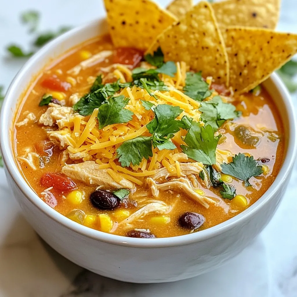 Für Omas cremige Hühner-Enchilada-Suppe brauchen wir folgende Zutaten: - 2 Esslöffel Olivenöl - 1 mittelgroße Zwiebel, gewürfelt - 3 Knoblauchzehen, fein gehackt - 1 rote Paprika, gewürfelt - 1 Dose (4 oz) gewürfelte grüne Chilis - 1 Teelöffel Kreuzkümmel - 1 Teelöffel Chiliflocken - 1 Teelöffel geräuchertes Paprikapulver - 4 Tassen Hühnerbrühe - 2 Tassen gegartes Hähnchen, zerrupft - 1 Dose (15 oz) schwarze Bohnen, abgetropft und abgespült - 1 Dose (15 oz) Mais, abgetropft - 1 Tasse Sahne - Salz und Pfeffer nach Geschmack - Frischer Koriander, gehackt (zur Garnierung) - Tortilla-Chips (zum Servieren) - Geriebener Käse (zum Garnieren) Diese Zutaten geben der Suppe ihre reichhaltige und cremige Textur. Jede Zutat hat ihren eigenen Nährwert. Zum Beispiel: - Olivenöl: Gute Fette, die das Herz schützen. - Zwiebel und Knoblauch: Fördern die Gesundheit und verleihen Geschmack. - Paprika und Chilis: Reich an Vitaminen und Antioxidantien. - Hähnchen: Gute Proteinquelle für Energie. - Bohnen und Mais: Ballaststoffe, die die Verdauung unterstützen. - Sahne: Macht die Suppe cremig, enthält jedoch auch Fett. Diese Zutaten tragen nicht nur zum Geschmack bei, sondern sorgen auch für eine ausgewogene Mahlzeit. Frische Zutaten machen einen großen Unterschied. Hier sind meine Tipps: - Gemüse: Wähle festes Gemüse ohne Flecken. - Hähnchen: Achte darauf, dass es frisch riecht und eine rosa Farbe hat. - Bohnen und Mais: Greife zu Dosen ohne Zusatzstoffe, wenn möglich. - Kräuter: Suche nach lebhaften, grünen Blättern. Frische Zutaten bringen den besten Geschmack in deine Suppe. {{ingredient_image_2}} Zuerst musst du alle Zutaten bereitstellen. Hier sind die Zutaten, die du benötigst: - 2 Esslöffel Olivenöl - 1 mittelgroße Zwiebel, gewürfelt - 3 Knoblauchzehen, fein gehackt - 1 rote Paprika, gewürfelt - 1 Dose (4 oz) gewürfelte grüne Chilis - 1 Teelöffel Kreuzkümmel - 1 Teelöffel Chiliflocken - 1 Teelöffel geräuchertes Paprikapulver - 4 Tassen Hühnerbrühe - 2 Tassen gegartes Hähnchen, zerrupft - 1 Dose (15 oz) schwarze Bohnen, abgetropft und abgespült - 1 Dose (15 oz) Mais, abgetropft - 1 Tasse Sahne - Salz und Pfeffer nach Geschmack - Frischer Koriander, gehackt (zur Garnierung) - Tortilla-Chips (zum Servieren) - Geriebener Käse (zum Garnieren) Jetzt ist alles bereit, damit du deine Suppe zubereiten kannst. 1. Erhitze das Olivenöl in einem großen Topf oder einem Dutch Oven auf mittlerer Hitze. 2. Füge die gewürfelte Zwiebel hinzu. Brate sie an, bis sie glasig ist. Das dauert etwa 5 Minuten. 3. Gib den gehackten Knoblauch dazu und koche ihn eine weitere Minute. Er sollte aromatisch werden. 4. Füge die gewürfelte rote Paprika, die grünen Chilis, den Kreuzkümmel, die Chiliflocken und das geräucherte Paprikapulver hinzu. Rühre alles gut um und koche es für etwa 3-4 Minuten, bis die Paprika weich ist. 5. Gieße die Hühnerbrühe dazu. Füge das zerrupfte Hähnchen, die schwarzen Bohnen und den Mais hinzu. Rühre alles gut durch und bringe die Mischung zum Kochen. 6. Wenn die Suppe kocht, reduziere die Hitze auf niedrig. Lass sie 10-15 Minuten köcheln, damit sich die Aromen gut entfalten. 7. Rühre die Sahne ein. Schmecke die Suppe mit Salz und Pfeffer ab. Lass die Suppe weitere 5 Minuten köcheln. 8. Schöpfe die Suppe in Schalen. Garniere sie mit geriebenem Käse und frischem Koriander. 9. Serviere die Suppe heiß mit Tortilla-Chips an der Seite. Du kannst die Chips zum Dippen oder zum Zerbröseln über die Suppe verwenden. - Achte darauf, die Zwiebel gut anzubraten. Sie gibt der Suppe viel Geschmack. - Verwende frisches Gemüse. Das macht die Suppe besonders lecker. - Probiere, die Sahne zum Schluss hinzuzufügen. So bleibt die Suppe cremig. - Garnieren ist wichtig! Frischer Koriander und Käse machen die Suppe noch besser. - Serviere die Suppe mit warmen Tortilla-Chips. Das gibt einen tollen Crunch. Die Garnierung macht die Suppe besonders lecker. Hier sind meine besten Tipps: - Frischer Koriander: Gibt einen frischen Geschmack. - Geriebener Käse: Verwende Cheddar oder Monterey Jack. - Tortilla-Chips: Füge knusprige Chips hinzu für den Crunch. - Avocado: Frische Avocado gibt eine cremige Note. - Limettenspalten: Ein Spritzer Limettensaft macht alles besser. Jeder hat seinen eigenen Geschmack. Hier einige Anpassungen, die du probieren kannst: - Schärfe: Füge mehr Chiliflocken oder frische Jalapeños hinzu. - Vegetarisch: Ersetze das Hähnchen durch Tofu oder mehr Bohnen. - Cremigkeit: Verwende Kokosmilch anstelle von Sahne für eine neue Note. - Gemüse: Füge Zucchini oder Spinat für mehr Nährstoffe hinzu. Manchmal passieren Fehler. Hier sind einige, die du vermeiden solltest: - Zu lange kochen: Achte darauf, die Suppe nicht zu lange zu kochen. Sie sollte frisch bleiben. - Zu viel Salz: Beginne mit wenig Salz und füge nach Geschmack hinzu. - Zutaten nicht vorbereiten: Bereite alle Zutaten vor, um den Kochprozess zu erleichtern. - Nicht umrühren: Rühre die Suppe gelegentlich um, damit nichts am Boden anbrennt. Pro Tipps Verwende frisches Hähnchen: Frisches Hähnchen sorgt für einen besseren Geschmack und eine zartere Textur in der Suppe. Optimale Gewürze: Passe die Menge der Gewürze an deinen persönlichen Geschmack an, um die perfekte Schärfe zu erreichen. Sahnevariationen: Du kannst die Sahne durch Kokosmilch ersetzen, um eine cremige, aber milchfreie Variante zu erhalten. Serviervorschlag: Füge Avocado oder Limettenspalten hinzu, um der Suppe eine frische Note zu verleihen. {{image_4}} Um eine vegane Version zu machen, ersetze das Hähnchen durch Kichererbsen. Nimm auch die Sahne heraus. Verwende stattdessen Kokosmilch oder eine pflanzliche Sahne. Diese Zutaten geben der Suppe eine cremige Konsistenz. Du kannst auch geräucherten Tofu hinzufügen für einen zusätzlichen Geschmack. Diese Suppe kann leicht glutenfrei gemacht werden. Achte darauf, dass die Brühe und die Tortilla-Chips glutenfrei sind. Die meisten Marken bieten glutenfreie Optionen. Außerdem, lass die Tortilla-Chips einfach weg, wenn du magst. Die Suppe bleibt trotzdem lecker und sättigend. Um die Aromen zu intensivieren, füge frische Kräuter wie Oregano oder Thymian hinzu. Du kannst auch Avocado-Würfel oder Limettensaft hinzufügen, um Frische zu bringen. Für eine schärfere Note, probiere jalapeños oder scharfe Salsa. Diese kleinen Veränderungen machen einen großen Unterschied im Geschmack. Um die Cremige Hühner-Enchilada-Suppe frisch zu halten, lass sie zuerst abkühlen. Fülle die Suppe dann in einen luftdichten Behälter. Verwende ein Glas oder einen Kunststoffbehälter mit fest schließendem Deckel. Du kannst die Suppe bis zu drei Tage im Kühlschrank aufbewahren. Achte darauf, die Suppe vor dem Verzehr gut umzurühren. Wenn du die Suppe länger lagern möchtest, friere sie ein. Gieße die abgekühlte Suppe in einen gefrierfesten Behälter. Lass dabei etwas Platz für die Ausdehnung. So bleibt die Suppe frisch für bis zu drei Monate. Zum Wiederaufwärmen nimm die Suppe aus dem Gefrierfach und lass sie im Kühlschrank auftauen. Erhitze sie dann sanft in einem Topf. Rühre gut um und füge bei Bedarf etwas Brühe oder Sahne hinzu. Im Kühlschrank bleibt die Suppe bis zu drei Tage genießbar. Im Gefrierfach kann sie bis zu drei Monate aufbewahrt werden. Achte darauf, dass du die Suppe gut verpackst, um Gefrierbrand zu vermeiden. Wenn du die Suppe nach längerer Zeit aufwärmst, schau, ob sie noch frisch riecht und aussieht. Sicherheit geht vor, also bei Zweifeln lieber entsorgen. Um die Suppe schärfer zu machen, füge mehr Chiliflocken hinzu. Du kannst auch frische Jalapeños verwenden. Schneide sie klein und koche sie mit der Zwiebel und dem Knoblauch. Außerdem kannst du scharfe Salsa oder Tabasco-Sauce hinzufügen. Probiere es aus, bis du die gewünschte Schärfe erreichst. Ja, du kannst die Suppe im Voraus machen. Koche die Suppe bis zum Hinzufügen der Sahne. Lass sie dann abkühlen und stelle sie in den Kühlschrank. Am Tag des Servierens erhitze die Suppe und füge die Sahne hinzu. Das spart Zeit und schmeckt oft noch besser, weil die Aromen sich setzen können. Zu dieser Suppe passen Tortilla-Chips sehr gut. Sie bringen Crunch und Geschmack. Auch Avocado oder Guacamole sind lecker. Frischer Koriander als Garnierung gibt einen frischen Kick. Du kannst auch einen einfachen grünen Salat dazu servieren. Diese Anleitung zeigt die besten Zutaten für eine leckere Suppe. Wir haben die Nährwerte aufgeschlüsselt und Tipps für frische Zutaten gegeben. Schritt für Schritt führen wir durch die Zubereitung und geben hilfreiche Tipps. Außerdem findest du Varianten, von vegan bis glutenfrei. Wir besprechen auch die richtige Lagerung. Denke daran, die Suppe nach deinem Geschmack anzupassen. Mit diesen Tipps wirst du bald deine perfekte Suppe zaubern.