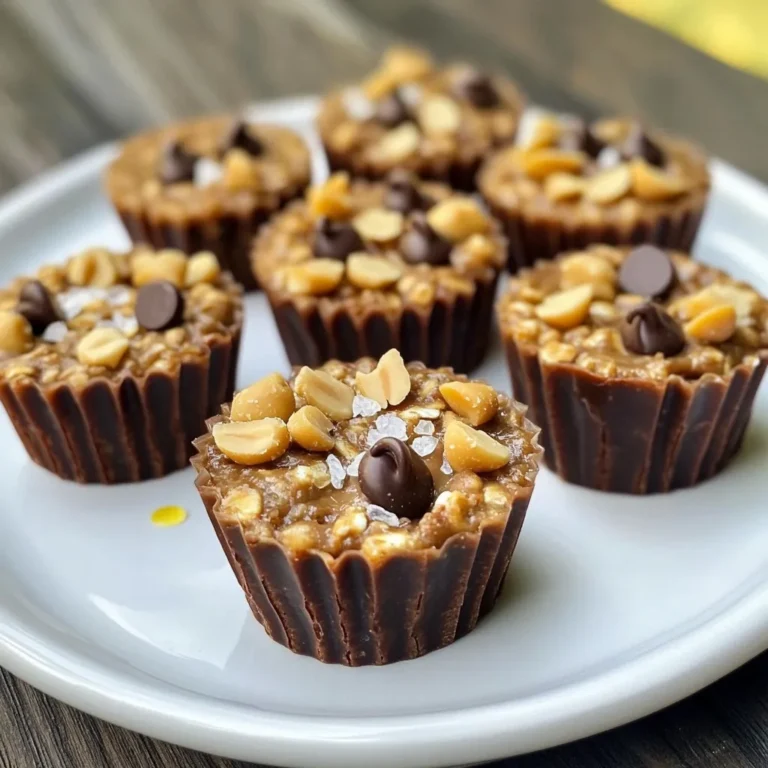 - 1 Tasse Haferflocken (zarte Sorte) - 1/2 Tasse natürliche Erdnussbutter - 1/4 Tasse Honig oder Ahornsirup Diese Zutaten bilden die Basis für unsere No-Bake Peanut Butter Oat Cups. Die Haferflocken geben einen tollen Biss und sind gesund. Natürliche Erdnussbutter sorgt für einen reichen Geschmack und cremige Textur. Honig oder Ahornsirup bringt die nötige Süße. - 1/4 Tasse Mini-Schokoladenstückchen - 1/4 Tasse gehackte Nüsse (z.B. Mandeln oder Walnüsse) - 1/2 Teelöffel Vanilleextrakt Diese Extras machen die Becher noch besser. Mini-Schokoladenstückchen fügen eine süße Überraschung hinzu. Gehackte Nüsse geben Crunch und gesunde Fette. Vanilleextrakt bringt einen feinen, warmen Geschmack. - Eine Prise Meersalz Eine kleine Prise Meersalz ist wichtig. Es hebt die Süße des Honigs und der Schokolade hervor. Diese einfache Zutat macht einen großen Unterschied. {{ingredient_image_2}} Zuerst nimmst du eine große Rührschüssel. Füge die Haferflocken, die Erdnussbutter, den Honig und den Vanilleextrakt hinzu. Rühre die Mischung gut um, bis sie eine homogene Masse ergibt. Sie sollte klebrig aber gut verbunden sein. Das ist der Schlüssel für die Struktur der Becher. Jetzt kommt der spannende Teil! Füge die Mini-Schokoladenstückchen und die gehackten Nüsse hinzu. Falten Sie diese vorsichtig unter die Masse. So verteilen sich die Schokoladenstückchen und Nüsse gleichmäßig. Das sorgt für extra Geschmack bei jedem Biss. Bereite deine Muffinform vor, indem du sie mit Papierförmchen auslegst oder leicht mit Kochspray einfettest. Nun gib die Mischung gleichmäßig in jede Muffinvertiefung. Drücke die Masse fest an, damit sie gut komprimiert ist. Das hilft, die Becher zusammenzuhalten. Stelle die Form für mindestens 30 Minuten in den Kühlschrank. So werden die Becher fest und lecker. Um die perfekte Konsistenz für Ihre No-Bake Peanut Butter Oat Cups zu erreichen, wählen Sie natürliche Erdnussbutter. Diese hat einen guten Geschmack und eine tolle Textur. Vermeiden Sie gesüßte oder cremige Varianten. Es ist wichtig, die Honigmenge nach Ihrem Geschmack anzupassen. Wenn Sie es süßer mögen, fügen Sie mehr hinzu. Für weniger Süße können Sie die Menge verringern. Experimentieren Sie, um die perfekte Balance zu finden. Kreative Servierideen machen Ihre Snacks besonders. Stellen Sie die Haferbecher auf einem schönen Teller zur Schau. Garnieren Sie sie mit zusätzlichen Schokoladenstückchen oder Nüssen. Dies hebt die Optik hervor und macht sie einladender. Für unterwegs sind diese Becher ideal in Snackboxen. Packen Sie sie in Behälter mit Trennwänden. So bleiben sie frisch und gut verpackt. Praktische Küchenutensilien erleichtern die Zubereitung. Ein großer Rührschüssel ist ein Muss für die Mischung. Verwenden Sie einen Löffel oder Ihre Hände, um die Masse gut zu drücken. Für die Muffinform empfehle ich Papierförmchen. Sie helfen, die Becher leicht herauszunehmen. Wenn Sie keine haben, fetten Sie die Vertiefungen mit Kochspray ein. So kleben die Becher nicht fest und lassen sich einfach entnehmen. Pro Tipps Die richtige Erdnussbutter wählen: Verwenden Sie natürliche Erdnussbutter ohne Zusatzstoffe für den besten Geschmack und eine gesunde Konsistenz. Variationen ausprobieren: Experimentieren Sie mit verschiedenen Nüssen oder Trockenfrüchten, um neue Geschmacksrichtungen zu kreieren. Die Kühlzeit nicht überspringen: Lassen Sie die Becher ausreichend im Kühlschrank fest werden, damit sie beim Servieren nicht auseinanderfallen. Für zusätzliche Süße sorgen: Fügen Sie einen Hauch mehr Honig oder einen Spritzer Ahornsirup hinzu, wenn Sie es besonders süß mögen. {{image_4}} Für vegane Optionen empfehle ich, natürliche Erdnussbutter und pflanzliche Süßungsmittel wie Agavendicksaft zu verwenden. Diese Zutaten sind einfach zu finden und bieten einen tollen Geschmack. Achte darauf, dass die Erdnussbutter keine tierischen Produkte enthält. Wenn du glutenfreie Haferflocken nutzt, bleibt dein Snack für alle geeignet. Viele Marken bieten glutenfreie Optionen an, die genauso lecker sind. Möchtest du einen schokoladigen Kick? Füge etwas Kakaopulver zur Mischung hinzu. Ein bis zwei Esslöffel reichen aus, um den gewünschten Geschmack zu erreichen. Du kannst auch Trockenfrüchte wie Cranberries oder Rosinen hinzufügen. Diese machen die Becher süßer und bringen zusätzliche Textur. Experimentiere mit verschiedenen Nüssen, um neue Aromen zu entdecken. Mandeln, Walnüsse oder sogar Cashewkerne passen gut zu diesen Bechern. Jeder Nusswechsel gibt dem Snack eine neue Note. Zusätzlich kannst du Chia- oder Leinsamen hinzufügen. Diese Samen sind reich an Nährstoffen und machen die Becher noch gesünder. Ein Esslöffel reicht, um den Nährstoffgehalt zu erhöhen, ohne den Geschmack zu verändern. Um die Becher frisch zu halten, lege sie in einen luftdichten Behälter. Das schützt sie vor Feuchtigkeit und Gerüchen. Bewahre die Becher im Kühlschrank auf. So bleiben sie bis zu einer Woche lecker und knackig. Wenn du die Becher mitnehmen möchtest, packe sie in kleine Behälter. Verwende auch wiederverwendbare Snackbeutel. So hast du einen schnellen Snack für unterwegs. Für Mehrfachsnacks schneide die Becher in Stücke. Das macht sie einfach zu teilen und zu genießen. Die No-Bake Peanut Butter Oat Cups halten sich im Kühlschrank bis zu einer Woche. Lagern Sie sie in einem luftdichten Behälter, um die Frische zu bewahren. Wenn Sie die Becher länger aufbewahren möchten, können Sie sie auch einfrieren. Sie bleiben bis zu drei Monate im Gefrierfach frisch. Lassen Sie sie einfach vor dem Verzehr im Kühlschrank auftauen. Ja, Sie können die Erdnussbutter ersetzen. Mandelbutter oder Cashewbutter sind gute Alternativen. Beide haben einen ähnlichen Geschmack und eine ähnliche Konsistenz. Beachten Sie, dass der Geschmack leicht anders wird. Wenn Sie eine Nussallergie haben, können Sie Sonnenblumenbutter verwenden. Diese hat eine ähnliche Textur und macht die Becher nussfrei. Ja, die No-Bake Peanut Butter Oat Cups sind für Kinder geeignet. Sie enthalten Haferflocken, die reich an Ballaststoffen sind, und Erdnussbutter, die gesunde Fette bietet. Diese Snacks sind einfach zu essen und bieten eine nahrhafte Option. Achten Sie darauf, die Portionsgröße zu beachten, besonders bei kleinen Kindern. Die No-Bake Erdnussbutter-Haferbecher sind einfach zuzubereiten und gesund. Wir haben die wichtigsten Zutaten wie Haferflocken, Erdnussbutter und Honig betrachtet. Mit verschiedenen Extras und Variationen kann jeder sie nach seinem Geschmack anpassen. Tipps zur perfekten Konsistenz und Aufbewahrung sichern die Frische. Diese Becher sind ideal für Snacks und besonderen Anlässe. Probiere sie aus und genieße diesen leckeren, nahrhaften Snack!