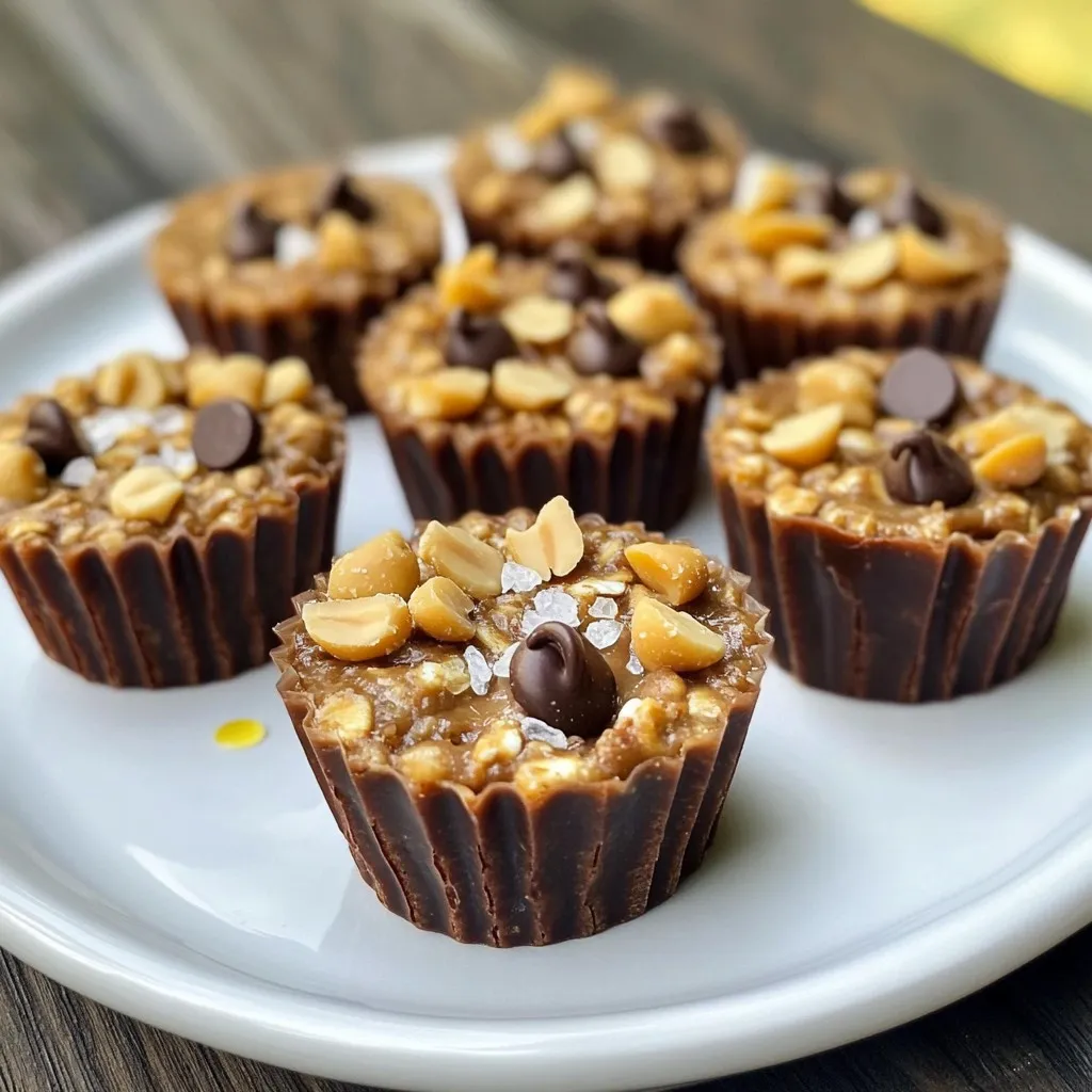 - 1 Tasse Haferflocken (zarte Sorte) - 1/2 Tasse natürliche Erdnussbutter - 1/4 Tasse Honig oder Ahornsirup Diese Zutaten bilden die Basis für unsere No-Bake Peanut Butter Oat Cups. Die Haferflocken geben einen tollen Biss und sind gesund. Natürliche Erdnussbutter sorgt für einen reichen Geschmack und cremige Textur. Honig oder Ahornsirup bringt die nötige Süße. - 1/4 Tasse Mini-Schokoladenstückchen - 1/4 Tasse gehackte Nüsse (z.B. Mandeln oder Walnüsse) - 1/2 Teelöffel Vanilleextrakt Diese Extras machen die Becher noch besser. Mini-Schokoladenstückchen fügen eine süße Überraschung hinzu. Gehackte Nüsse geben Crunch und gesunde Fette. Vanilleextrakt bringt einen feinen, warmen Geschmack. - Eine Prise Meersalz Eine kleine Prise Meersalz ist wichtig. Es hebt die Süße des Honigs und der Schokolade hervor. Diese einfache Zutat macht einen großen Unterschied. {{ingredient_image_2}} Zuerst nimmst du eine große Rührschüssel. Füge die Haferflocken, die Erdnussbutter, den Honig und den Vanilleextrakt hinzu. Rühre die Mischung gut um, bis sie eine homogene Masse ergibt. Sie sollte klebrig aber gut verbunden sein. Das ist der Schlüssel für die Struktur der Becher. Jetzt kommt der spannende Teil! Füge die Mini-Schokoladenstückchen und die gehackten Nüsse hinzu. Falten Sie diese vorsichtig unter die Masse. So verteilen sich die Schokoladenstückchen und Nüsse gleichmäßig. Das sorgt für extra Geschmack bei jedem Biss. Bereite deine Muffinform vor, indem du sie mit Papierförmchen auslegst oder leicht mit Kochspray einfettest. Nun gib die Mischung gleichmäßig in jede Muffinvertiefung. Drücke die Masse fest an, damit sie gut komprimiert ist. Das hilft, die Becher zusammenzuhalten. Stelle die Form für mindestens 30 Minuten in den Kühlschrank. So werden die Becher fest und lecker. Um die perfekte Konsistenz für Ihre No-Bake Peanut Butter Oat Cups zu erreichen, wählen Sie natürliche Erdnussbutter. Diese hat einen guten Geschmack und eine tolle Textur. Vermeiden Sie gesüßte oder cremige Varianten. Es ist wichtig, die Honigmenge nach Ihrem Geschmack anzupassen. Wenn Sie es süßer mögen, fügen Sie mehr hinzu. Für weniger Süße können Sie die Menge verringern. Experimentieren Sie, um die perfekte Balance zu finden. Kreative Servierideen machen Ihre Snacks besonders. Stellen Sie die Haferbecher auf einem schönen Teller zur Schau. Garnieren Sie sie mit zusätzlichen Schokoladenstückchen oder Nüssen. Dies hebt die Optik hervor und macht sie einladender. Für unterwegs sind diese Becher ideal in Snackboxen. Packen Sie sie in Behälter mit Trennwänden. So bleiben sie frisch und gut verpackt. Praktische Küchenutensilien erleichtern die Zubereitung. Ein großer Rührschüssel ist ein Muss für die Mischung. Verwenden Sie einen Löffel oder Ihre Hände, um die Masse gut zu drücken. Für die Muffinform empfehle ich Papierförmchen. Sie helfen, die Becher leicht herauszunehmen. Wenn Sie keine haben, fetten Sie die Vertiefungen mit Kochspray ein. So kleben die Becher nicht fest und lassen sich einfach entnehmen. Pro Tipps Die richtige Erdnussbutter wählen: Verwenden Sie natürliche Erdnussbutter ohne Zusatzstoffe für den besten Geschmack und eine gesunde Konsistenz. Variationen ausprobieren: Experimentieren Sie mit verschiedenen Nüssen oder Trockenfrüchten, um neue Geschmacksrichtungen zu kreieren. Die Kühlzeit nicht überspringen: Lassen Sie die Becher ausreichend im Kühlschrank fest werden, damit sie beim Servieren nicht auseinanderfallen. Für zusätzliche Süße sorgen: Fügen Sie einen Hauch mehr Honig oder einen Spritzer Ahornsirup hinzu, wenn Sie es besonders süß mögen. {{image_4}} Für vegane Optionen empfehle ich, natürliche Erdnussbutter und pflanzliche Süßungsmittel wie Agavendicksaft zu verwenden. Diese Zutaten sind einfach zu finden und bieten einen tollen Geschmack. Achte darauf, dass die Erdnussbutter keine tierischen Produkte enthält. Wenn du glutenfreie Haferflocken nutzt, bleibt dein Snack für alle geeignet. Viele Marken bieten glutenfreie Optionen an, die genauso lecker sind. Möchtest du einen schokoladigen Kick? Füge etwas Kakaopulver zur Mischung hinzu. Ein bis zwei Esslöffel reichen aus, um den gewünschten Geschmack zu erreichen. Du kannst auch Trockenfrüchte wie Cranberries oder Rosinen hinzufügen. Diese machen die Becher süßer und bringen zusätzliche Textur. Experimentiere mit verschiedenen Nüssen, um neue Aromen zu entdecken. Mandeln, Walnüsse oder sogar Cashewkerne passen gut zu diesen Bechern. Jeder Nusswechsel gibt dem Snack eine neue Note. Zusätzlich kannst du Chia- oder Leinsamen hinzufügen. Diese Samen sind reich an Nährstoffen und machen die Becher noch gesünder. Ein Esslöffel reicht, um den Nährstoffgehalt zu erhöhen, ohne den Geschmack zu verändern. Um die Becher frisch zu halten, lege sie in einen luftdichten Behälter. Das schützt sie vor Feuchtigkeit und Gerüchen. Bewahre die Becher im Kühlschrank auf. So bleiben sie bis zu einer Woche lecker und knackig. Wenn du die Becher mitnehmen möchtest, packe sie in kleine Behälter. Verwende auch wiederverwendbare Snackbeutel. So hast du einen schnellen Snack für unterwegs. Für Mehrfachsnacks schneide die Becher in Stücke. Das macht sie einfach zu teilen und zu genießen. Die No-Bake Peanut Butter Oat Cups halten sich im Kühlschrank bis zu einer Woche. Lagern Sie sie in einem luftdichten Behälter, um die Frische zu bewahren. Wenn Sie die Becher länger aufbewahren möchten, können Sie sie auch einfrieren. Sie bleiben bis zu drei Monate im Gefrierfach frisch. Lassen Sie sie einfach vor dem Verzehr im Kühlschrank auftauen. Ja, Sie können die Erdnussbutter ersetzen. Mandelbutter oder Cashewbutter sind gute Alternativen. Beide haben einen ähnlichen Geschmack und eine ähnliche Konsistenz. Beachten Sie, dass der Geschmack leicht anders wird. Wenn Sie eine Nussallergie haben, können Sie Sonnenblumenbutter verwenden. Diese hat eine ähnliche Textur und macht die Becher nussfrei. Ja, die No-Bake Peanut Butter Oat Cups sind für Kinder geeignet. Sie enthalten Haferflocken, die reich an Ballaststoffen sind, und Erdnussbutter, die gesunde Fette bietet. Diese Snacks sind einfach zu essen und bieten eine nahrhafte Option. Achten Sie darauf, die Portionsgröße zu beachten, besonders bei kleinen Kindern. Die No-Bake Erdnussbutter-Haferbecher sind einfach zuzubereiten und gesund. Wir haben die wichtigsten Zutaten wie Haferflocken, Erdnussbutter und Honig betrachtet. Mit verschiedenen Extras und Variationen kann jeder sie nach seinem Geschmack anpassen. Tipps zur perfekten Konsistenz und Aufbewahrung sichern die Frische. Diese Becher sind ideal für Snacks und besonderen Anlässe. Probiere sie aus und genieße diesen leckeren, nahrhaften Snack!