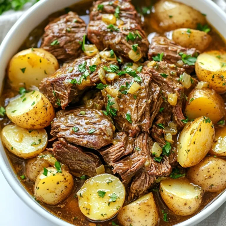 Für dieses leckere Gericht brauchst du: - 900 g Rinderbraten (Chuck Roast), in 5 cm große Stücke geschnitten - 450 g Babykartoffeln, halbiert - 6 Knoblauchzehen, fein gehackt - 60 ml ungesalzene Butter, geschmolzen - 500 ml Rinderbrühe - 1 Esslöffel Worcestershire-Sauce Diese Hauptzutaten bilden die Basis für dein Knoblauchbutter Rindfleisch. Der Rinderbraten sorgt für zartes Fleisch, während die Babykartoffeln eine tolle Beilage bieten. Zusätzlich brauchst du: - 1 Esslöffel getrockneter Thymian - 1 Esslöffel getrockneter Rosmarin - Salz und Pfeffer nach Geschmack Diese Gewürze bringen deinen Geschmack zur Geltung. Thymian und Rosmarin verleihen ein warmes Aroma. Du kannst auch experimentieren! Hier sind einige Ideen: - Karotten, in Stücke geschnitten - Zwiebeln, geviertelt - Sellerie, in Scheiben geschnitten Diese zusätzlichen Zutaten machen das Gericht noch bunter und schmackhafter. Probiere aus, was dir am besten gefällt! {{ingredient_image_2}} Beginne damit, das Rindfleisch in eine große Schüssel zu geben. Schneide es in 5 cm große Stücke. Würze das Fleisch gleichmäßig mit Salz und Pfeffer. Diese Würze bringt den Geschmack hervor. Lass das Fleisch etwas ruhen, damit die Aromen einziehen können. Erhitze eine große Pfanne bei mittlerer bis hoher Hitze. Gib die gewürzten Rindfleischstücke portionsweise in die Pfanne. Brate sie für 2-3 Minuten auf jeder Seite an, bis sie goldbraun sind. Das Anbraten gibt dem Fleisch eine schöne Kruste. Sobald das Fleisch braun ist, lege es in den Slow Cooker. In derselben Pfanne fügst du die fein gehackten Knoblauchzehen hinzu. Brate den Knoblauch für etwa 1 Minute an, bis er duftet. Gib den Knoblauch in den Slow Cooker zu dem Rindfleisch. Jetzt kommen die halbierten Babykartoffeln dazu. Gieße die geschmolzene Butter über das Fleisch und die Kartoffeln. Füge die Rinderbrühe, die Worcestershire-Sauce, den Thymian und den Rosmarin hinzu. Rühre alles gut um, damit die Mischung gleichmäßig verteilt ist. Setze den Deckel auf den Slow Cooker. Koche das Gericht 6-8 Stunden auf niedriger Stufe oder 4-5 Stunden auf hoher Stufe. So wird das Fleisch zart und die Kartoffeln gar. Um das beste Rindfleisch zu bekommen, verwende frisches Fleisch. Achte auf die Farbe und die Textur. Das Fleisch sollte rot und fest sein. Schneide es in gleich große Stücke, damit es gleichmäßig gart. Würze das Fleisch gut mit Salz und Pfeffer. Das hilft, den Geschmack zu intensivieren. Die Garzeit ist entscheidend für zartes Rindfleisch. Bei niedriger Hitze solltest du das Fleisch 6-8 Stunden garen. Auf hoher Stufe genügen 4-5 Stunden. Überprüfe das Fleisch nach der angegebenen Zeit. Es sollte leicht mit einer Gabel zerfallen. Die Kartoffeln brauchen weniger Zeit, also achte darauf, sie rechtzeitig hinzuzufügen. Ein guter Slow Cooker ist das wichtigste Werkzeug. Wähle einen mit verschiedenen Temperatureinstellungen. Eine große Pfanne hilft beim Anbraten des Fleisches. Verwende eine große Schüssel für das Würzen und Mischen. Ein scharfes Messer und ein Schneidebrett sind ebenfalls wichtig. Sie erleichtern das Schneiden und Vorbereiten der Zutaten. Pro Tipps Rindfleisch richtig anbraten: Achte darauf, das Rindfleisch in kleinen Portionen anzubraten, um eine schöne Kruste zu erzeugen. Dies gibt dem Fleisch zusätzlichen Geschmack und sorgt für eine bessere Textur. Knoblauch nicht verbrennen: Beim Anbraten des Knoblauchs darauf achten, dass er nur kurz angebraten wird. Übermäßiges Kochen kann ihn bitter machen, was den Geschmack des Gerichts beeinträchtigen kann. Variiere die Kräuter: Du kannst die Kräuter nach Belieben anpassen, z.B. frischen Thymian oder Rosmarin verwenden, wenn du sie zur Hand hast. Dies verleiht dem Gericht eine noch aromatischere Note. Für mehr Geschmack marinieren: Wenn du Zeit hast, mariniere das Rindfleisch über Nacht mit den Gewürzen und der Worcestershire-Sauce. Dies intensiviert den Geschmack und macht das Fleisch noch zarter. {{image_4}} Du kannst verschiedene Fleischsorten für dieses Rezept nutzen. Zum Beispiel, Hähnchen ist eine tolle Wahl. Es wird zart und nimmt die Aromen gut auf. Du kannst auch Schweinefleisch verwenden. Es hat einen süßeren Geschmack. Wenn du Lamm magst, probiere es aus! Achte darauf, die Garzeit anzupassen. Hähnchen braucht weniger Zeit, etwa 4 Stunden auf hoch. Schweinefleisch und Lamm brauchen ähnliche Zeiten wie Rindfleisch. Wenn du eine vegetarische Option suchst, ersetze das Fleisch durch Tofu oder Seitan. Tofu nimmt die Aromen gut auf. Du kannst auch Kichererbsen oder Linsen verwenden. Diese sind proteinreich und lecker. Achte darauf, die Brühe nach Bedarf anzupassen. Nutze Gemüsebrühe, um den Geschmack zu verbessern. Die Garzeit bleibt gleich, aber überprüfe die Konsistenz. Es gibt viele Gemüsesorten, die du hinzufügen kannst. Karotten sind eine gute Wahl. Sie geben Süße und Farbe. Sellerie bringt einen frischen Geschmack. Auch grüne Bohnen oder Erbsen sind lecker. Schneide das Gemüse in gleich große Stücke. Dadurch garen sie gleichmäßig. Du kannst das Gemüse zur Hälfte der Garzeit hinzufügen. So bleibt es knackig und frisch, während das Fleisch zart bleibt. Um die Reste von deinem Slow Cooker Garlic Butter Beef & Potatoes gut zu lagern, lass das Gericht zuerst auf Raumtemperatur abkühlen. Verwende dann luftdichte Behälter. Teile die Reste in kleinere Portionen auf. So kannst du sie einfacher wieder aufwärmen. Achte darauf, dass du die Reste innerhalb von zwei Stunden nach dem Kochen in den Kühlschrank stellst. Wenn du die Reste aufwärmen möchtest, gibt es ein paar einfache Wege. Du kannst die Reste in der Mikrowelle aufwärmen. Stelle die Leistung auf mittel und decke das Gericht ab. So bleibt es saftig. Alternativ kannst du die Reste in einem Topf erwärmen. Füge etwas Rinderbrühe hinzu, um die Feuchtigkeit zu erhalten. Rühre regelmäßig um, damit alles gleichmäßig warm wird. Die Reste halten sich gut im Kühlschrank. Du kannst sie dort bis zu drei Tage aufbewahren. Wenn du die Reste länger lagern möchtest, friere sie ein. In einem gefrierfesten Behälter bleiben sie bis zu drei Monate frisch. Achte darauf, das Datum auf den Behältern zu notieren. So weißt du, wann du sie aufbrauchen solltest. Du kannst das Gericht im Slow Cooker auf niedriger Stufe 6 bis 8 Stunden garen. Auf hoher Stufe sind 4 bis 5 Stunden ausreichend. Achte darauf, das Rindfleisch zart und die Kartoffeln gar zu haben. Zu langes Garen kann das Fleisch trocken machen. Überprüfe das Gericht nach der angegebenen Zeit, um sicherzugehen, dass alles gut ist. Ja, du kannst dieses Rezept im Schnellkochtopf zubereiten. Reduziere die Garzeit auf etwa 35 bis 45 Minuten. Stelle sicher, dass du genug Flüssigkeit hinzufügst, damit das Fleisch gut garen kann. Nach dem Garen kannst du die Soße nach Belieben eindicken. Zu diesem Gericht passen viele Beilagen gut. Hier sind einige Vorschläge: - Ein frischer grüner Salat - Gedämpftes Gemüse wie Brokkoli oder grüne Bohnen - Warmes Brot oder Brötchen zum Eintunken in die Soße - Reis als zusätzliche Kohlenhydratquelle Eine gute Knoblauchbutter-Rindfleisch-Mahlzeit braucht die richtigen Zutaten und Techniken. Wir haben die Hauptzutaten, Gewürze und Variationen besprochen. Außerdem gab ich Tipps zum Zubereiten im Slow Cooker und zur Lagerung von Resten. Denke daran, dass jeder Schritt wichtig ist. Probiere verschiedene Zutaten aus und finde deine Favoriten. Mit diesen Tipps schaffst du ein leckeres Gericht, das allen schmeckt.