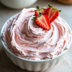 - 240 ml Schlagsahne - 60 g Puderzucker - 1 Teelöffel Vanilleextrakt - 60 ml frische Erdbeeren (püriert) - Einige extra Erdbeerscheiben zur Garnierung (optional) - Eine Prise Salz Um Erdbeerschlagsahne-Frosting zu machen, brauchen wir einige Hauptzutaten. Zuerst ist Schlagsahne wichtig. Sie gibt dem Frosting die richtige Konsistenz. Der Puderzucker sorgt für die Süße. Vanilleextrakt bringt ein tolles Aroma. Zusätzlich verwenden wir pürierte frische Erdbeeren. Diese geben dem Frosting seine schöne Farbe und den Erdbeergeschmack. Extra Erdbeerscheiben können wir zur Dekoration hinzufügen. Sie machen die Torte oder die Cupcakes noch schöner. Eine Prise Salz hilft, die Süße auszugleichen. Mit diesen Zutaten können wir ein einfaches und leckeres Frosting zaubern. Es ist perfekt für Torten und Cupcakes. {{ingredient_image_2}} Kühlen Sie Ihre Rührschüssel und die Rührbesen. Das Kühlen dauert etwa 15 Minuten. Dies hilft der Sahne, schneller fest zu werden. Eine kalte Schüssel sorgt dafür, dass das Frosting gut gelingt. Fügen Sie die Schlagsahne in die gekühlte Schüssel hinzu. Schlagen Sie die Sahne bei mittlerer Geschwindigkeit. Achten Sie darauf, dass sie leicht dicklich wird. Dies geschieht nach wenigen Minuten. Geben Sie nun den Puderzucker, den Vanilleextrakt und eine Prise Salz dazu. Mischen Sie alles gut, bis sich weiche Spitzen bilden. Jetzt fügen Sie die pürierten Erdbeeren hinzu. Falten Sie die Erdbeeren vorsichtig unter die Sahne. Seien Sie sanft, damit das Frosting luftig bleibt. Schlagen Sie weiter, bis das Frosting steife Spitzen hat und leicht ist. Probieren Sie es und passen Sie die Süße nach Ihrem Geschmack an. Um die richtige Konsistenz zu erreichen, achten Sie auf die Form der Sahne. Wenn Sie die Sahne schlagen, sollte sie leicht dick werden. Das bedeutet, dass sie an den Rändern der Schüssel bleibt. Weiche Spitzen sind ideal, aber steife Spitzen sind besser für Frosting. Wenn die Sahne zu flüssig bleibt, schlagen Sie weiter. Wie viel Puderzucker sollten Sie hinzufügen? Beginnen Sie mit 60 Gramm. Probieren Sie das Frosting, um die Süße zu testen. Wenn Sie mehr Süße möchten, fügen Sie langsam mehr Puderzucker hinzu. Denken Sie daran, dass die Erdbeeren auch etwas Süße bringen. So finden Sie die perfekte Balance für Ihren Geschmack. Sie können das Frosting sofort verwenden. Es passt gut auf Torten oder Cupcakes. Wenn Sie es nicht sofort brauchen, lagern Sie es in einem luftdichten Behälter. Im Kühlschrank bleibt es bis zu zwei Tage frisch. Vor der Verwendung einfach kurz aufschlagen. So wird es wieder fluffig. Pro Tipps Richtig kühlen: Stellen Sie sicher, dass Ihre Rührschüssel und die Rührbesen gut gekühlt sind, um die Sahne effizient steif zu schlagen. Falten, nicht rühren: Falten Sie das pürierte Erdbeermaterial vorsichtig unter die Sahne, um die Luftigkeit des Frostings zu erhalten. Süße anpassen: Probieren Sie das Frosting und fügen Sie nach Belieben mehr Puderzucker hinzu, um den gewünschten Süßegrad zu erreichen. Frische Zutaten: Verwenden Sie frische Erdbeeren für das beste Aroma und den besten Geschmack in Ihrem Frosting. {{image_4}} Du kannst das Erdbeerschlagsahne-Frosting leicht anpassen. Nutze einfach andere pürierte Früchte. Himbeeren, Pfirsiche oder Mango passen gut. Diese Früchte geben dem Frosting einen neuen Geschmack. Sie bringen auch eine schöne Farbe mit. Achte darauf, die Menge an Puderzucker anzupassen. Manche Früchte sind süßer als andere. Wenn du eine vegane Version möchtest, gibt es tolle Alternativen. Statt Schlagsahne kannst du Kokoscreme verwenden. Sie gibt einen leichten Kokosgeschmack. Für den Zucker kannst du Agavendicksaft oder Kokoszucker nehmen. Diese Optionen machen das Frosting vegan und lecker. Du kannst die gleichen Schritte aus dem Rezept befolgen. Das Frosting kann auch andere Aromen haben. Zum Beispiel kannst du einen Esslöffel Kakaopulver hinzufügen. Das macht das Frosting schokoladig und reichhaltig. Zimt bringt eine schöne Wärme in den Geschmack. Du kannst sogar einen Schuss Espresso hinzufügen. So bekommt das Frosting eine interessante Note. Experimentiere und finde deine Lieblingskombination! Um das Erdbeerschlagsahne-Frosting frisch zu halten, ist die richtige Lagerung wichtig. Lagern Sie das Frosting in einem luftdichten Behälter. So bleibt es lange frisch und lecker. Stellen Sie sicher, dass der Behälter gut verschlossen ist, um Luft und Feuchtigkeit fernzuhalten. Das Frosting sollte immer kalt bleiben. Die Haltbarkeit des Frostings beträgt bis zu 2 Tage im Kühlschrank. Nach dieser Zeit kann die Textur und der Geschmack leiden. Achten Sie darauf, das Frosting vor der Verwendung auf Geruch und Aussehen zu prüfen. Wenn es seltsam riecht oder sich die Farbe verändert hat, entsorgen Sie es bitte. Wenn Sie das Frosting erneut verwenden möchten, nehmen Sie es aus dem Kühlschrank. Lassen Sie es einige Minuten bei Raumtemperatur stehen. Schlagen Sie das Frosting anschließend vorsichtig erneut auf, bis es wieder die richtige Konsistenz hat. Achten Sie darauf, nicht zu lange zu schlagen, um die Luftigkeit zu erhalten. So bleibt das Frosting perfekt für Ihre Torten oder Cupcakes. Sie können das Frosting bis zu zwei Tage im Voraus machen. Lagern Sie es in einem luftdichten Behälter im Kühlschrank. So bleibt es frisch und lecker. Planen Sie die Zubereitung, um Stress am großen Tag zu vermeiden. Wenn Sie das Frosting einen Tag vorher machen, können Sie sicher sein, dass alles rechtzeitig fertig ist. Ja, Sie können das Frosting einfrieren. Stellen Sie sicher, dass es in einem luftdichten Behälter ist. Verwenden Sie es innerhalb von einem Monat für die beste Qualität. Zum Auftauen lassen Sie es einfach im Kühlschrank stehen. Rühren Sie es gut durch, wenn es aufgetaut ist, um die Textur zu verbessern. Wenn das Frosting nicht fest wird, gibt es einige Lösungen. Überprüfen Sie, ob die Schlagsahne richtig kalt war. Kälte hilft, die Sahne besser aufzuschlagen. Wenn es noch weich ist, schlagen Sie es weiter. Fügen Sie mehr Puderzucker hinzu, um die Süße und die Festigkeit zu erhöhen. Manchmal hilft auch eine kurze Kühlung im Kühlschrank. In diesem Artikel haben wir alles Wichtige für ein leckeres Erdbeer-Frosting behandelt. Wir sind von den Hauptzutaten bis zu Tipps zur perfekten Konsistenz gegangen. Denk daran, deine eigene Note hinzuzufügen oder das Rezept anzupassen. Mit einfachen Tricks kannst du das ideale Frosting zaubern. Bewahre es richtig auf und genieße deine Kreationen. Nun bist du bereit, kreativ zu werden. Viel Spaß beim Ausprobieren!