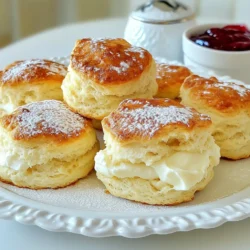 Für die perfekten Scones benötigst du einige einfache Zutaten. Diese Grundzutaten sind: - 2 Tassen Weizenmehl - 1/4 Tasse Kristallzucker - 1 Esslöffel Backpulver - 1/2 Teelöffel Salz - 1/2 Tasse ungesalzene Butter, kalt und gewürfelt - 3/4 Tasse Schlagrahm - 1 großes Ei, verquirlt (zum Bestreichen) Diese Zutaten sorgen für Geschmack und eine fluffige Textur. Achte darauf, die genauen Mengen zu verwenden. Zu viel oder zu wenig Mehl kann die Scones hart machen. Die Butter sollte kalt sein, damit die Scones gut aufgehen. Halte die Zutaten bereit, bevor du anfängst. Das spart Zeit und macht das Backen einfacher. Du kannst die Scones nach Belieben anpassen. Hier sind einige Ideen für optionale Zutaten: - 1/2 Tasse Trockenfrüchte (wie Cranberries oder Rosinen) - 1/2 Tasse Schokoladenstückchen Diese Zutaten verleihen den Scones einen extra Kick. Probiere verschiedene Kombinationen aus, um deinen Favoriten zu finden! {{ingredient_image_2}} Heize deinen Ofen auf 200°C vor. Das ist wichtig, damit die Scones gut backen. Lege ein Backblech mit Backpapier aus. So kleben die Scones nicht fest. Nimm eine große Schüssel. Vermenge darin 2 Tassen Weizenmehl, 1/4 Tasse Kristallzucker, 1 Esslöffel Backpulver und 1/2 Teelöffel Salz gut. Diese Mischung gibt den Scones ihren Geschmack. Füge 1/2 Tasse kalte, gewürfelte Butter zur Mehlmischung hinzu. Verwende deine Finger oder einen Teigmischer. Arbeite die Butter ein, bis die Mischung wie grobe Brösel aussieht. Mach eine Vertiefung in der Mitte und gieße 3/4 Tasse Schlagrahm hinein. Möchtest du Trockenfrüchte oder Schokoladenstückchen? Füge 1/2 Tasse hinzu. Mische vorsichtig, bis alles gerade kombiniert ist. Überarbeite den Teig nicht. Lege den Teig auf eine leicht bemehlte Fläche. Knete ihn sanft ein paar Mal, damit er zusammenkommt. Forme einen Kreis, der etwa 2,5 cm dick ist. Schneide die Scones in Keile oder Runden. Lege sie auf das Backblech. Bestreiche die Oberseiten der Scones mit einem verquirlten Ei. Das gibt eine schöne Farbe. Backe die Scones 15–20 Minuten, bis sie leicht goldbraun sind. Lass sie nach dem Backen einige Minuten abkühlen. Danach lege sie auf ein Kuchengitter. Um fluffige und cremige Scones zu machen, achte auf die richtige Konsistenz. Der Teig sollte weich, aber nicht klebrig sein. Wenn du die Butter in das Mehl einarbeitest, sollten kleine Stücke sichtbar bleiben. Diese Stücke sorgen für die richtige Textur beim Backen. Zu viel Kneten führt zu zähen Scones. Arbeite also vorsichtig mit dem Teig. Ein häufiger Fehler ist, den Teig zu lange zu kneten. Das macht die Scones fest. Achte darauf, die Mischung nur so lange zu rühren, bis alles just vermischt ist. Ein weiterer Fehler ist, die Scones zu dicht zu schneiden. Lass ihnen Platz, damit sie beim Backen aufgehen können. Und vergiss nicht, den Ofen rechtzeitig vorzuheizen. So backen die Scones gleichmäßig. Serviere die Scones warm. Das macht sie besonders lecker. Dazu passen Clotted Cream und Marmelade perfekt. Diese Kombination hebt den Geschmack hervor. Du kannst auch Puderzucker darüber streuen für eine süße Note. Wenn du etwas Besonderes möchtest, serviere sie mit frischen Früchten oder einer Tasse Tee. Das macht das Erlebnis noch schöner. Pro Tipps Butter kalt verwenden: Kalte Butter sorgt für eine fluffigere Textur, da sie beim Backen schmilzt und Luft einschließt. Teig nicht überarbeiten: Übermäßiges Kneten kann die Scones hart machen. Mischen Sie nur bis zur Kombinierung. Variationen ausprobieren: Experimentieren Sie mit verschiedenen Trockenfrüchten oder Schokoladenstückchen für unterschiedliche Geschmäcker. Warm servieren: Scones schmecken am besten frisch und warm, serviert mit Clotted Cream und Marmelade. {{image_4}} Scones mit Trockenfrüchten sind eine tolle Wahl. Sie bringen süße und fruchtige Aromen. Für diese Variante füge einfach 1/2 Tasse Trockenfrüchte hinzu. Cranberries oder Rosinen passen perfekt. Diese Früchte geben den Scones einen zusätzlichen Geschmack und eine schöne Farbe. Zum Backen mische die Trockenfrüchte gleich mit dem Schlagrahm. So verteilst du sie gut im Teig. Wenn du Schokolade liebst, sind Schokoladenstückchen-Scones ideal. Ersetze die Trockenfrüchte durch 1/2 Tasse Schokoladenstückchen. Diese Mischung macht die Scones besonders lecker. Die Schokolade schmilzt beim Backen und sorgt für einen tollen Geschmack. Sie sind perfekt für einen süßen Snack oder zum Frühstück. Vergiss nicht, die Scones warm zu genießen, damit die Schokolade noch weich ist! Für eine herzhaftere Option kannst du würzige Scones machen. Füge einfach Kräuter oder Käse hinzu. Zum Beispiel sind frische Kräuter wie Rosmarin oder Thymian großartig. 1/2 Tasse geriebener Käse sorgt für zusätzlichen Geschmack. Diese Scones sind perfekt zu einer herzhaften Suppe oder einem Salat. Sie bringen Abwechslung auf den Tisch und sind einfach zuzubereiten. Um die Frische der Scones zu bewahren, lege sie in einen luftdichten Behälter. Dies hilft, Feuchtigkeit zu halten und sie weich zu halten. Du kannst auch ein Stück Brot in den Behälter legen. Brot gibt Feuchtigkeit ab und hält die Scones frisch. Vermeide es, die Scones für längere Zeit offen stehen zu lassen. Das macht sie trocken und hart. Wenn du Scones aufwärmen möchtest, heize deinen Ofen auf 180°C vor. Lege die Scones auf ein Backblech und backe sie für etwa 5-10 Minuten. Alternativ kannst du die Scones auch in der Mikrowelle aufwärmen. Stelle sie für 10-15 Sekunden in die Mikrowelle. Achte darauf, sie nicht zu lange zu erhitzen. Sie können sonst gummiartig werden. Im Kühlschrank halten die Scones etwa 2-3 Tage. Wenn du sie länger aufbewahren möchtest, friere sie einfach ein. Wickel jede Scone in Frischhaltefolie und lege sie in einen Gefrierbeutel. So bleiben sie bis zu 3 Monate frisch. Zum Auftauen lege die Scones einfach bei Zimmertemperatur für ein paar Stunden hin. Die Zubereitung der Scones dauert etwa 15 Minuten. Das Backen braucht weitere 15 bis 20 Minuten. Insgesamt sind Sie in weniger als 35 Minuten fertig. Das ist schnell für so leckere Scones! Wenn Ihre Scones nicht aufgegangen sind, kann das an mehreren Dingen liegen. Möglicherweise war das Backpulver nicht frisch. Überarbeiten Sie den Teig nicht, das kann die Luft rauben. Achten Sie darauf, die Zutaten gut zu vermischen, aber nicht zu lange zu kneten. Ja, Sie können das Rezept leicht anpassen. Teilen Sie einfach die Menge der Zutaten durch die Anzahl der Scones, die Sie möchten. Zum Beispiel, wenn Sie nur vier Scones wollen, verwenden Sie die Hälfte der Zutaten. Achten Sie darauf, die Backzeit zu prüfen, da kleinere Scones schneller backen. Du hast nun gelernt, wie du einfache Scones zubereitest und variierst. Wir haben die Hauptzutaten, die Schritt-für-Schritt-Anleitung und Tipps durchgearbeitet. Denk daran, die Konsistenz der Teigmasse zu prüfen und Fehler zu vermeiden. Du kannst viele Varianten ausprobieren, von süß bis herzhaft. Die Lagerung der Scones ist wichtig für ihren Geschmack. Mit diesen Informationen kannst du jetzt loslegen und die perfekten Scones backen. Viel Spaß beim Backen und Genießen!
