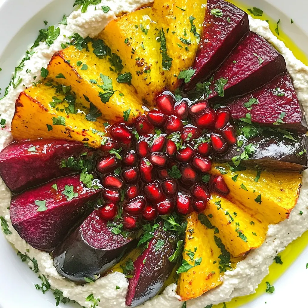 - 4 mittelgroße Rote Beten, ungeschält - 2 Esslöffel Olivenöl - Salz und Pfeffer nach Geschmack - 1 Teelöffel frische Thymianblätter Die Rote Beten sind das Herzstück dieses Gerichts. Ich bevorzuge frische Beten, die fest und knackig sind. Ihr süßer Geschmack kommt beim Rösten besonders gut zur Geltung. Das Olivenöl hilft, die Aromen zu intensivieren und die Rote Beten goldbraun zu rösten. Frischer Thymian bringt eine schöne Kräuternote hinein. - 1 große Aubergine - 2 Esslöffel Tahini - 2 Esslöffel Zitronensaft - 2 Knoblauchzehen, fein gehackt - 2 Esslöffel Olivenöl (für das Baba Ganoush) - Salz nach Geschmack Das Baba Ganoush ist ein cremiger Dip. Die geröstete Aubergine gibt ihm einen rauchigen Geschmack. Tahini bringt eine nussige Tiefe. Zitronensaft sorgt für Frische. Knoblauch fügt eine würzige Note hinzu, während Olivenöl die Textur verbessert. - Granatapfelkerne - Frische Petersilie Die Garnierungen sind nicht nur schön, sondern auch lecker. Granatapfelkerne fügen eine süße, knackige Textur hinzu. Frische Petersilie bringt Farbe und Frische auf den Teller. Diese Extras machen das Gericht noch ansprechender. {{ingredient_image_2}} Um die Rote-Bete-Spalten perfekt zuzubereiten, beginnen Sie mit der Vorbereitung. Heizen Sie Ihren Ofen auf 220°C vor. Waschen Sie die Roten Beten gründlich, damit keine Erde zurückbleibt. Schneiden Sie die Beten in gleichmäßige Spalten. Das sorgt für eine gleichmäßige Garzeit. Geben Sie die Spalten in eine große Schüssel. Fügen Sie 2 Esslöffel Olivenöl, Salz, Pfeffer und frische Thymianblätter hinzu. Mischen Sie alles gut, bis die Rote Beten gleichmäßig bedeckt sind. Legen Sie die gewürzten Spalten auf ein mit Backpapier belegtes Backblech. Rösten Sie sie für 30 bis 35 Minuten. Wenden Sie die Spalten nach der Hälfte der Garzeit, so werden sie schön knusprig. Während die Rote Beten rösten, bereiten Sie das Baba Ganoush vor. Stechen Sie mit einer Gabel in die Aubergine. Legen Sie sie direkt auf ein Backblech. Rösten Sie die Aubergine im Ofen für 25 bis 30 Minuten. Überprüfen Sie, ob die Haut angekohlt ist und das Innere weich. Nehmen Sie die Aubergine heraus und lassen Sie sie etwa 10 Minuten abkühlen. Schöpfen Sie das weiche Fruchtfleisch in eine Rührschüssel. Fügen Sie 2 Esslöffel Tahini, 2 Esslöffel Zitronensaft, 2 fein gehackte Knoblauchzehen und 2 Esslöffel Olivenöl hinzu. Mischen Sie alles mit einer Gabel oder einem Mixer, bis es glatt ist. Schmecken Sie das Baba Ganoush ab und passen Sie die Würze an. Sobald die Rote-Bete-Spalten aus dem Ofen kommen, lassen Sie sie kurz abkühlen. Arrangieren Sie die Spalten auf einer Servierplatte. Geben Sie einen großzügigen Klecks Baba Ganoush daneben. Für das besondere Etwas garnieren Sie das Gericht mit Granatapfelkernen und frisch gehackter Petersilie. Diese Farben und Aromen machen Ihr Gericht noch appetitlicher. Träufeln Sie etwas Olivenöl über den Dip, um den letzten Schliff zu geben. Um die Rote-Bete-Spalten perfekt zuzubereiten, nutzen Sie hohe Temperaturen. Ein Ofen bei 220°C funktioniert wunderbar. Schneiden Sie die Rote Beten gleichmäßig. So garen sie gleichmäßig und werden schön zart. Achten Sie darauf, die Spalten gut zu würzen. Das hilft, den natürlichen Geschmack hervorzuheben. Wenden Sie sie während des Röstens. Dadurch erhalten Sie eine gleichmäßige Karamellisierung und tolle Aromen. Für das Baba Ganoush ist die Aubergine der Star. Rosten Sie sie direkt im Ofen. Stechen Sie vorher mit einer Gabel hinein, damit sie nicht platzt. Nach dem Rösten lassen Sie sie abkühlen. So können Sie das Fruchtfleisch leicht entnehmen. Mischen Sie das Fruchtfleisch mit Tahini, Zitronensaft und Knoblauch. Diese Kombination sorgt für den klassischen Geschmack. Passen Sie die Gewürze an. Jeder mag es anders, also probieren Sie es aus! Würzen Sie Ihre Rote-Bete-Spalten kreativ! Neben Salz und Pfeffer können Sie auch andere Kräuter verwenden. Rosmarin oder Oregano geben einen neuen Kick. Für das Baba Ganoush können Sie auch Chili-Pulver hinzufügen. Das bringt eine angenehme Schärfe. Garnieren Sie das Gericht mit frischen Kräutern oder Granatapfelkernen. Diese Farben und Texturen machen das Essen lebendig und einladend. Pro Tipps Rote Beten vorbereiten: Um die Rote Beten leichter zu schälen, können Sie sie vorher kurz in kochendem Wasser blanchieren. Dadurch wird die Haut weicher und lässt sich einfacher abziehen. Aubergine rösten: Um den Geschmack der Aubergine zu intensivieren, können Sie sie vor dem Rösten mit etwas Olivenöl einreiben und mit Salz bestreuen. Baba Ganoush variieren: Fügen Sie für einen extra Kick geräuchertes Paprikapulver oder Kreuzkümmel hinzu. Diese Gewürze verleihen dem Baba Ganoush eine interessante Note. Garnitur aufpeppen: Experimentieren Sie mit verschiedenen Garnituren wie gerösteten Nüssen oder Feta-Käse, um zusätzliche Textur und Geschmack zu erhalten. {{image_4}} Rote-Bete-Spalten und Baba Ganoush sind bereits vegan. Das macht sie perfekt für alle. Wenn du die Rote Beten noch interessanter machen willst, versuche, sie mit verschiedenen Gewürzen zu rösten. Kreuzkümmel oder Paprika geben einen tollen Geschmack. Du kannst auch Quinoa oder Kichererbsen als zusätzliche Beilage hinzufügen. So wird dein Gericht noch nahrhafter. Regionalität ist wichtig. Du kannst regionale Beten verwenden, um die Frische zu steigern. In Deutschland gibt es viele tolle Sorten. Auch die Aubergine kann lokal bezogen werden. Wenn du spezielle Kräuter aus deiner Region hast, wie Schnittlauch oder Bärlauch, probiere diese in deinem Baba Ganoush aus. Das bringt einen neuen, aufregenden Twist. Wenn du Gäste hast, mach das Gericht besonders ansprechend. Arrangiere die Rote-Bete-Spalten in einem schönen Muster auf der Platte. Füge Granatapfelkerne und frische Petersilie hinzu, um Farbe und Textur zu bieten. Ein paar Tropfen Olivenöl können das Aussehen verbessern. Du kannst auch kleine Schalen mit Baba Ganoush für jeden Gast bereitstellen. So kann jeder nach Belieben dippen und genießen. Wenn Sie Rote-Bete-Spalten übrig haben, lassen Sie sie zuerst abkühlen. Packen Sie sie dann in einen luftdichten Behälter. Diese können bis zu drei Tage im Kühlschrank aufbewahrt werden. Vor dem Essen können Sie sie einfach wieder aufwärmen. Wenn Sie den Ofen nutzen, werden sie wieder knusprig. Baba Ganoush kann auch leicht aufbewahrt werden. Füllen Sie es in einen luftdichten Behälter. So bleibt der Geschmack frisch. Im Kühlschrank hält es sich etwa fünf Tage. Decken Sie die Oberfläche mit etwas Olivenöl ab, um die Frische zu sichern. Sie können Rote-Bete-Spalten und Baba Ganoush auch einfrieren. Für die Rote Beten, legen Sie sie in einen Gefrierbeutel. Achten Sie darauf, die Luft herauszudrücken. Diese können bis zu drei Monate eingefroren werden. Für das Baba Ganoush, verwenden Sie einen gefrierbeständigen Behälter. Zum Auftauen, stellen Sie es einfach über Nacht in den Kühlschrank. Rühren Sie es gut um, bevor Sie es servieren. Ja, du kannst die Rote Beten auch kochen. Koche sie in einem großen Topf mit Wasser. Die Kochzeit beträgt 30 bis 40 Minuten. Achte darauf, dass sie weich sind, aber nicht zerfallen. Das Rösten bringt jedoch einen tollen Geschmack und eine süße Note, die du beim Kochen nicht erhältst. Baba Ganoush bleibt im Kühlschrank etwa 3 bis 5 Tage frisch. Stelle sicher, dass du es in einem luftdichten Behälter aufbewahrst. Wenn du es länger lagern möchtest, kannst du es auch einfrieren. In einem geeigneten Behälter hält es bis zu 3 Monate. Zu Rote-Bete-Spalten mit Baba Ganoush passen viele Beilagen. Hier sind einige Vorschläge: - Knuspriges Fladenbrot oder Pita - Frischer Salat mit Gurken und Tomaten - Gegrilltes Gemüse - Hummus oder andere Dips Jede Beilage ergänzt die Aromen perfekt und macht das Essen noch interessanter. In diesem Blogbeitrag haben wir die Zutaten und Zubereitung von Rote-Bete-Spalten und Baba Ganoush besprochen. Ich habe Tipps gegeben, wie man die besten Röstmethoden anwendet und verschiedene Variationen ausprobiert. Zum Schluss haben wir wichtige Lagerungshinweise behandelt. Diese Gerichte sind einfach und lecker. Du kannst sie leicht zu Hause machen. Experimentiere mit deinen eigenen Ideen und genieße den Geschmack!