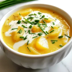 - 4 große Yukon Gold Kartoffeln, geschält und gewürfelt - 2 Tassen scharfer Cheddar-Käse, gerieben - 4 Tassen Gemüsebrühe Yukon Gold Kartoffeln sind perfekt für diese Suppe. Sie sind cremig und haben einen tollen Geschmack. Scharfer Cheddar-Käse bringt einen kräftigen, herzhaften Geschmack in die Suppe. Gemüsebrühe sorgt dafür, dass die Suppe reichhaltig und aromatisch wird. - 1 mittelgroße Zwiebel, fein gehackt - 4 Knoblauchzehen, gehackt - 1 Tasse Schlagsahne - 2 Esslöffel Butter - 1 Teelöffel getrockneter Thymian - Salz und Pfeffer nach Geschmack - Frühlingszwiebeln oder Schnittlauch zum Garnieren Die Zwiebel und der Knoblauch bringen eine schöne Basis für die Aromen. Schlagsahne macht die Suppe schön cremig. Butter hilft, die Zwiebel und den Knoblauch perfekt anzubraten. Thymian fügt eine feine Kräuternote hinzu. Salz und Pfeffer sind wichtig, um den Geschmack zu verstärken. Die Frühlingszwiebeln oder der Schnittlauch sorgen für einen frischen Farbtupfer oben auf der Suppe. {{ingredient_image_2}} 1. Beginne mit den Kartoffeln. Schäle sie und würfel sie in kleine Stücke. 2. Nimm die Zwiebel und hacke sie fein. 3. Hacke auch die Knoblauchzehen. 1. Erhitze einen großen Topf auf mittlerer Hitze. Schmelze die Butter darin. 2. Füge die gehackte Zwiebel hinzu. Dünste sie, bis sie leicht durchscheinend wird, etwa 5 Minuten. 3. Gebe den gehackten Knoblauch dazu. Brate ihn für 1 Minute an, bis er duftet. 4. Jetzt kommen die gewürfelten Kartoffeln in den Topf. Gieße die Gemüsebrühe darüber. 5. Bringe alles zum Kochen. Reduziere die Hitze und lasse es leicht köcheln. 6. Koche die Kartoffeln mit Deckel etwa 15-20 Minuten, bis sie weich sind. 1. Nimm den Topf von der Hitze. Püriere die Suppe mit einem Stabmixer, bis sie cremig ist. 2. Stelle den Topf wieder auf niedrige Hitze. Rühre die Schlagsahne und den geriebenen Cheddar-Käse ein. 3. Füge getrockneten Thymian, Salz und Pfeffer nach Geschmack hinzu. Rühre, bis der Käse geschmolzen ist. 4. Probiere die Suppe. Passe die Würze nach Bedarf an. 5. Serviere die Suppe heiß. Garniere sie mit gehackten Frühlingszwiebeln oder Schnittlauch. Um die perfekte Konsistenz für deine Suppe zu erreichen, empfehle ich die Verwendung eines Stabmixers. Mit einem Stabmixer kannst du die Suppe direkt im Topf pürieren. Das spart Zeit und verhindert ein Überlaufen. Wenn du keinen Stabmixer hast, kannst du die Suppe auch portionsweise in einen Standmixer geben. Sei dabei vorsichtig, denn die Suppe ist heiß und könnte spritzen. Wenn du die Suppe noch cremiger machen möchtest, gibt es Alternativen. Du kannst mehr Schlagsahne hinzufügen oder einen Teil der Brühe durch Milch ersetzen. Eine weitere Möglichkeit ist, etwas Frischkäse oder Crème fraîche einzurühren. Das gibt nicht nur mehr Cremigkeit, sondern auch einen tollen Geschmack. Um den Geschmack der Suppe zu verbessern, kannst du zusätzliche Gewürze verwenden. Zum Beispiel passt geräucherter Paprika sehr gut. Ein Hauch von Muskatnuss gibt der Suppe eine warme Note. Experimentiere auch mit frischen Kräutern wie Petersilie oder Basilikum. Diese verleihen der Suppe Frische und Farbe. Für die Garnierung kannst du Frühlingszwiebeln oder Schnittlauch verwenden. Sie sorgen für einen schönen Kontrast und bringen einen milden Geschmack. Auch knuspriger Speck ist eine tolle Ergänzung. Er gibt der Suppe einen herzhaften Biss. Probiere verschiedene Kombinationen aus und finde deine Lieblingsversion! Pro Tipps Die richtige Kartoffelsorte wählen: Yukon Gold sind ideal für diese Suppe, da sie cremig sind und einen guten Geschmack haben. Frischen Knoblauch verwenden: Frischer Knoblauch hat einen intensiveren Geschmack als getrockneter, was der Suppe eine zusätzliche Tiefe verleiht. Die Suppe pürieren: Ein Stabmixer ist praktisch, um die Suppe direkt im Topf zu pürieren, ohne sie umfüllen zu müssen. Variationen ausprobieren: Fügen Sie zusätzliches Gemüse wie Karotten oder Sellerie hinzu, um die Nährstoffe zu erhöhen und den Geschmack zu variieren. {{image_4}} Für eine vegetarische Version der cremigen Cheddar-Knoblauch-Kartoffelsuppe verwenden Sie einfach pflanzenbasierte Brühe. Statt der Schlagsahne können Sie auch pflanzliche Sahne nehmen. Diese Optionen bringen einen leichten Geschmack, der gut zu den Kartoffeln passt. Vegane Brühen haben oft viele Gewürze und Aromen. Sie sind eine großartige Wahl für eine gesunde Suppe. Wenn Sie keinen Cheddar-Käse mögen, probieren Sie andere Käsesorten. Gouda oder Mozzarella geben der Suppe einen anderen Geschmack. Diese Käsesorten schmelzen gut und sorgen für eine schöne Konsistenz. Auch Brie oder Feta können für eine besondere Note verwendet werden. Experimentieren Sie und finden Sie Ihren Favoriten. Fügen Sie Gemüse wie Karotten oder Sellerie hinzu, um die Suppe bunter zu machen. Diese Gemüse bringen zusätzliche Nährstoffe und Textur. Sie können sie einfach mit den Zwiebeln anbraten. Dadurch erhalten sie einen tollen Geschmack. Denken Sie daran, dass auch Mais oder Erbsen gut schmecken. Passen Sie die Gewürze an, um die neuen Aromen zu harmonisieren. Um die Suppe richtig abzukühlen, lasse sie auf Raumtemperatur kommen. Das verhindert Bakterienbildung. Fülle die abgekühlte Suppe in einen luftdichten Behälter. Achte darauf, die Suppe nicht zu lange bei Zimmertemperatur zu lassen. Du kannst die Suppe bis zu drei Tage im Kühlschrank lagern. Wenn du sie länger aufbewahren möchtest, friere sie ein. Achte darauf, die Suppe in Portionen zu teilen. Das macht das Auftauen einfacher. Beim Aufwärmen der Suppe benutze am besten einen Topf. Erhitze sie bei niedriger Hitze. Rühre dabei gut um, um ein Anbrennen zu vermeiden. Du kannst auch die Mikrowelle nutzen, aber achte darauf, die Suppe in kurzen Intervallen zu erhitzen. Das sorgt dafür, dass sie gleichmäßig warm wird. Die Haltbarkeit im Kühlschrank beträgt drei bis vier Tage. Im Gefrierfach bleibt die Suppe bis zu drei Monate frisch. Achte darauf, die Suppe gut zu verpacken, um Gefrierbrand zu vermeiden. Wenn du die Suppe aufwärmst, kannst du sie nach Belieben mit frischen Kräutern oder mehr Käse verfeinern. Die Suppe bleibt im Kühlschrank drei bis fünf Tage frisch. Achte darauf, sie in einem luftdichten Behälter zu lagern. Im Gefrierfach hält sie bis zu drei Monate. Lass die Suppe vor dem Einfrieren abkühlen. Teile sie in Portionen auf, um die Handhabung zu erleichtern. Ja, du kannst die Suppe im Voraus machen. Bereite sie einfach nach dem Rezept zu und lass sie abkühlen. Lagere die Suppe im Kühlschrank, wenn du sie innerhalb von fünf Tagen essen willst. Wenn du sie später nutzen möchtest, friere sie ein. Erwärme die Suppe langsam auf niedriger Hitze, bevor du sie servierst. Um die Suppe vegan zu machen, ersetze die Schlagsahne durch Kokosmilch oder eine pflanzliche Sahne. Nutze vegane Brühe anstelle von Gemüsebrühe. Für den Käse kannst du Hefeflocken verwenden, um einen käsigen Geschmack zu erzielen. So bleibt die Suppe cremig und lecker. Die Kartoffelsuppe mit Käse ist einfach und lecker. Wir haben die Hauptzutaten wie Yukon Gold Kartoffeln und scharfen Cheddar besprochen. Die Schritt-für-Schritt-Anleitung macht das Kochen leicht. Tipps zur Konsistenz und Geschmack verbessern die Suppe. Variationen wie vegetarische Versionen bieten mehr Optionen. Schließlich wissen Sie nun, wie Sie die Suppe richtig lagern und aufwärmen können. Genießen Sie das Kochen und die Vielfalt dieser echten Lieblingssuppe!