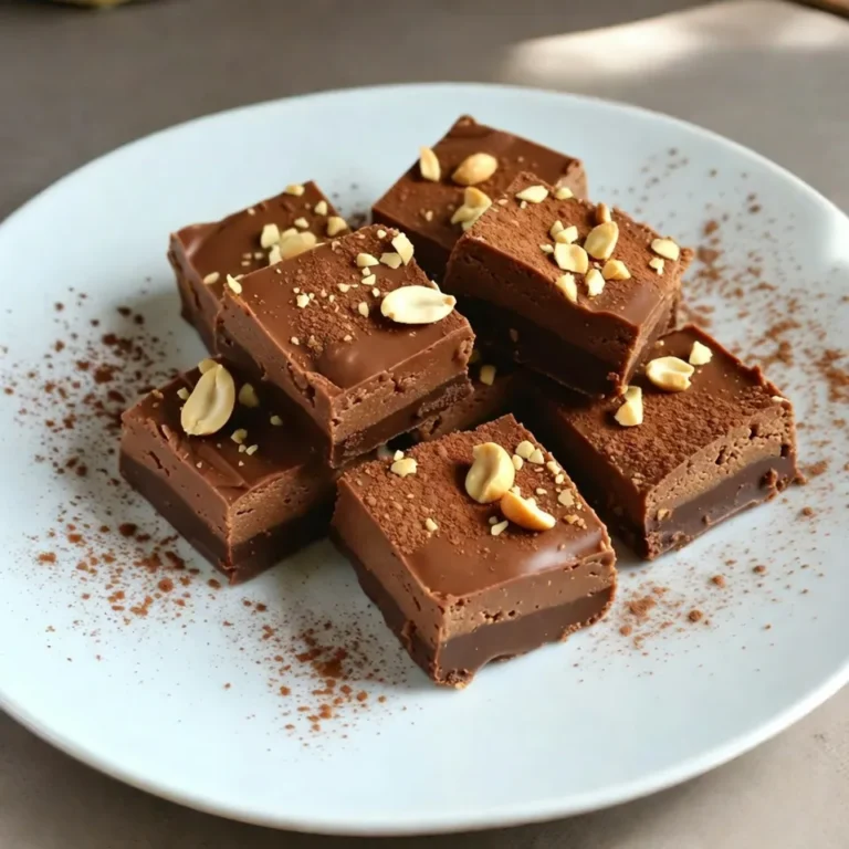 Für ein einfaches Rezept für Erdnussbutter-Fudge benötigst du folgende Hauptzutaten: - 1 Tasse cremige Erdnussbutter - 1 Tasse Puderzucker - 1/2 Tasse ungesüßtes Kakaopulver - 1/4 Tasse weiche Butter - 1 Teelöffel Vanilleextrakt - Eine Prise Salz Diese Zutaten arbeiten zusammen, um eine leckere, cremige Fudge zu kreieren. Die Erdnussbutter gibt den Hauptgeschmack, während der Puderzucker für die Süße sorgt. Das Kakaopulver fügt eine schokoladige Note hinzu. Du kannst das Rezept nach deinem Geschmack anpassen. Hier sind einige Optionen: - 1/2 Tasse zerdrückte Erdnüsse zum Bestreuen - Schokoladenstückchen für zusätzliche Süße - Eine Prise Zimt für einen warmen Geschmack Diese Extras können deine Fudge noch interessanter machen. Du kannst sie nach Belieben hinzufügen. Wenn du keine bestimmten Zutaten hast, gibt es einfache Alternativen: - Verwende Erdnussbutter aus Mandeln oder Cashews. - Statt Puderzucker kannst du auch Honig oder Agavendicksaft nehmen. - Für eine vegane Version, ersetze die Butter durch Kokosöl. Diese Anpassungen helfen dir, die Fudge nach deinem Geschmack zu machen. Experimentiere mit verschiedenen Zutaten, um das perfekte Ergebnis zu finden. {{ingredient_image_2}} Zuerst nehme ich eine mittlere Rührschüssel. Ich gebe die cremige Erdnussbutter und die weiche Butter hinein. Ich rühre alles gut, bis es glatt ist. Dann siebe ich das Kakaopulver und den Puderzucker in die Schüssel. Dabei rühre ich ständig, um Klumpen zu vermeiden. Nach dem Mischen füge ich den Vanilleextrakt und das Salz hinzu. Ich rühre weiter, bis die Mischung schön cremig und glänzend ist. Jetzt bereite ich die Backform vor. Ich nehme eine 20 x 20 cm große Backform und lege sie mit Backpapier aus. Dabei lasse ich das Papier an den Seiten überstehen. So kann ich die Fudge später leicht herausnehmen. Dann gieße ich die Fudge-Mischung in die Form. Mit einem Spatel verteile ich die Mischung gleichmäßig. Nun streue ich die zerdrückten Erdnüsse gleichmäßig über die Fudge. Ich drücke sie sanft an, damit sie haften bleiben. Jetzt kommt der wichtigste Teil: Ich stelle die Fudge für mindestens 2 Stunden in den Kühlschrank. So wird sie fest und stabil. Wenn die Fudge kalt ist, hebe ich sie mit dem Backpapier aus der Form. Dann schneide ich sie in kleine Quadrate. So einfach ist es, leckere Erdnussbutter-Fudge zu machen! Um die perfekte Konsistenz für deine Erdnussbutter-Fudge zu bekommen, beachte einige Punkte. Achte darauf, die Erdnussbutter und die Butter gut zu vermischen. Sie sollten ganz glatt sein. Das Kakaopulver und der Puderzucker müssen nach und nach hinzugefügt werden. Rühre die Mischung gut, um Klumpen zu vermeiden. Wenn die Fudge zu fest ist, kannst du ein wenig mehr Butter hinzufügen. Wenn sie zu weich ist, lass sie länger im Kühlschrank. Ein häufiger Fehler ist, die Mischung nicht genug zu rühren. Das führt oft zu Klumpen. Verwende eine große Schüssel und einen stabilen Schneebesen. Ein anderer Fehler ist, die Fudge nicht lange genug im Kühlschrank zu lassen. Zwei Stunden sind wichtig, um die Fudge gut fest werden zu lassen. Achte auch darauf, die Backform gut mit Backpapier auszulegen. So kannst du die Fudge später leicht herausnehmen. Du kannst die Fudge noch besser machen, indem du einige zusätzliche Zutaten hinzufügst. Eine Prise Zimt bringt einen tollen Geschmack. Auch ein Hauch von Meersalz verstärkt die Süße der Fudge. Wenn du magst, füge ein paar Schokoladenstückchen hinzu. Das gibt der Fudge eine extra Schokoladennote. Zerdrückte Erdnüsse oben drauf sorgen für einen knackigen Biss. Experimentiere mit verschiedenen Aromen, um deine perfekte Fudge zu finden! Pro Tipps Frische Zutaten verwenden: Achte darauf, frische und qualitativ hochwertige Erdnussbutter zu verwenden, um den besten Geschmack zu erzielen. Variationen ausprobieren: Du kannst die Fudge auch mit verschiedenen Nüssen oder Schokoladensorten anpassen, um neue Geschmäcker zu entdecken. Fudge richtig lagern: Bewahre die Fudge in einem luftdichten Behälter im Kühlschrank auf, um ihre Frische zu erhalten. Präsentation verbessern: Verwende ein feines Sieb, um Puderzucker oder Kakaopulver gleichmäßig über die Fudge zu streuen, bevor du sie servierst. {{image_4}} Für einen schokoladigen Kick, kannst du Kakaopulver hinzufügen. Nimm 1/2 Tasse ungesüßtes Kakaopulver und vermenge es mit der Erdnussbutter. Das macht deinen Fudge reichhaltiger und schokoladiger. Streue zusätzlich Schokoladenstückchen in die Mischung für mehr Genuss. Um vegane Fudge herzustellen, verwende pflanzliche Butter oder Kokosöl statt normaler Butter. Ersetze die cremige Erdnussbutter mit einer veganen Variante. Achte darauf, dass dein Puderzucker ohne Tierprodukte ist. So bleibt der Fudge vegan und lecker! Die Basiszutaten für Erdnussbutter-Fudge sind bereits glutenfrei. Achte darauf, dass dein Puderzucker und Kakaopulver als glutenfrei gekennzeichnet sind. So kannst du sicherstellen, dass alle Zutaten glutenfrei sind. Du kannst den Fudge bedenkenlos genießen, ohne dir Sorgen zu machen! Um deine Erdnussbutter-Fudge frisch zu halten, bewahre sie im Kühlschrank auf. Lege die Fudge in einen luftdichten Behälter. So bleibt sie kühl und lecker. Das Backpapier hilft, die Fudge leicht herauszunehmen. Die Erdnussbutter-Fudge bleibt im Kühlschrank etwa zwei Wochen gut. Nach dieser Zeit kann der Geschmack nachlassen. Wenn du sie länger genießen willst, denke ans Einfrieren. Du kannst die Fudge auch einfrieren. Schneide sie in Stücke und lege sie in einen gefrierfesten Beutel. Vergiss nicht, das Datum draufzuschreiben. So weißt du, wann du sie gemacht hast. Die Fudge bleibt bis zu drei Monate im Gefrierfach. Wenn du sie essen willst, lass sie einfach im Kühlschrank auftauen. Die Fudge braucht mindestens 2 Stunden im Kühlschrank, um fest zu werden. Ich empfehle, sie länger zu kühlen, wenn du sicher sein willst. Manchmal kann es auch bis zu 3 Stunden dauern. Wenn du die Fudge schneidest und sie noch weich ist, ist sie nicht genug gekühlt. Achte darauf, dass sie wirklich fest und stabil ist, bevor du sie servierst. Ja, du kannst andere Nüsse verwenden, wenn du magst. Mandeln oder Walnüsse passen gut zu Erdnussbutter-Fudge. Zerkleinere sie einfach und streue sie über die Mischung. Du kannst auch Nüsse in die Fudge-Mischung selbst einrühren, um mehr Textur zu geben. Achte darauf, die Nüsse gut zu hacken, damit sie gleichmäßig verteilt sind. Um zu testen, ob die Fudge richtig gekühlt ist, drücke leicht mit dem Finger darauf. Wenn sie fest und nicht klebrig ist, ist sie bereit. Du kannst auch die Kanten ansehen; sie sollten sich leicht von der Form lösen. Wenn die Fudge noch weich ist, lass sie einfach länger im Kühlschrank. Erdnussbutter-Fudge ist einfach und schmackhaft. Sie können die Zutaten variieren, um neue Aromen zu entdecken. In der Schritt-für-Schritt-Anleitung ist alles klar erklärt. Tipps helfen, häufige Fehler zu vermeiden und die perfekte Konsistenz zu finden. Denken Sie daran, die Fudge richtig zu lagern, damit sie frisch bleibt. Es gibt viele Antworten auf häufige Fragen. Probieren Sie es aus und genießen Sie Ihre Kreation!