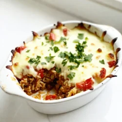 F&uuml;r den K&auml;se-Hamburger-Reisauflauf brauchst du: - 450 g Rinderhackfleisch - 200 g ungekochter Langkornreis - 1 Dose (400 g) gew&uuml;rfelte Tomaten, nicht abgetropft - 240 ml Rinderbr&uuml;he - 100 g geriebener Cheddar-K&auml;se - 75 g Zwiebel, gew&uuml;rfelt - 150 g Paprika, gehackt - 1 Essl&ouml;ffel Knoblauch, gehackt - 1 Teel&ouml;ffel Paprika - 1 Teel&ouml;ffel Kreuzk&uuml;mmel - Salz und Pfeffer nach Geschmack - 120 g Sauerrahm - Frische Petersilie, gehackt (zum Garnieren) Die Hauptzutaten in diesem Auflauf bringen viele N&auml;hrstoffe mit. - Rinderhackfleisch: Es liefert viel Protein und Eisen. - Reis: Er bringt Kohlenhydrate f&uuml;r Energie. - Tomaten: Sie sind reich an Vitaminen und Antioxidantien. - Paprika: Sie stecken voller Vitamine, besonders Vitamin C. - Cheddar-K&auml;se: Er gibt Kalzium und viel Geschmack. Diese Zutaten machen das Gericht nicht nur lecker, sondern auch nahrhaft. Wenn du frische Zutaten ausw&auml;hlst, achte auf: - Fleisch: Es sollte eine leuchtend rote Farbe haben. - Gem&uuml;se: W&auml;hle knackige und lebendige Paprika und Zwiebeln. - Tomaten: Achte darauf, dass sie fest und saftig sind. - K&auml;se: W&auml;hle hochwertigen Cheddar f&uuml;r den besten Geschmack. Frische Zutaten sorgen f&uuml;r den besten Geschmack in deinem Auflauf. {{ingredient_image_2}} Heize deinen Ofen auf 175&deg;C vor. Das ist wichtig, um den Auflauf gleichm&auml;&szlig;ig zu garen. Bereite alle Zutaten vor. Du ben&ouml;tigst Rinderhackfleisch, ungekochten Langkornreis, gew&uuml;rfelte Tomaten, Rinderbr&uuml;he und Gew&uuml;rze. Achte darauf, die Zwiebel, Paprika und den Knoblauch klein zu schneiden. Das macht das Kochen einfacher und schneller. Nehme eine gro&szlig;e Pfanne und erhitze sie bei mittlerer Hitze. F&uuml;ge das Rinderhackfleisch hinzu. Brate es an, bis es gut durchgegart ist. Du erkennst das, wenn es nicht mehr rosa ist. Wenn zu viel Fett in der Pfanne ist, gie&szlig;e es ab. Das macht den Auflauf leichter und ges&uuml;nder. Jetzt kommt das Gem&uuml;se. F&uuml;ge die gew&uuml;rfelte Zwiebel, die gehackte Paprika und den gehackten Knoblauch zum Fleisch hinzu. Koche die Mischung etwa 5 Minuten, bis das Gem&uuml;se weich ist. Das gibt dem Gericht viel Geschmack. R&uuml;hre alles gut um, damit die Aromen sich vermischen. Nimm die Pfanne vom Herd. R&uuml;hre die gew&uuml;rfelten Tomaten, den ungekochten Reis, die Rinderbr&uuml;he, Paprika und Kreuzk&uuml;mmel ein. F&uuml;ge Salz und Pfeffer nach Geschmack hinzu. Mische alles gut. Hebe dann den Sauerrahm und die H&auml;lfte des geriebenen Cheddar-K&auml;ses unter. &Uuml;bertrage die Mischung in eine gefettete Auflaufform. Verteile sie gleichm&auml;&szlig;ig. Streue den restlichen Cheddar-K&auml;se &uuml;ber die Mischung. Decke die Form mit Aluminiumfolie ab. Backe den Auflauf 30 Minuten lang. Entferne dann die Folie und backe ihn f&uuml;r weitere 10-15 Minuten. Der K&auml;se sollte blubbern und leicht goldbraun sein. Lass den Auflauf ein paar Minuten abk&uuml;hlen. Garniere ihn mit frischer Petersilie und serviere ihn warm. Um die perfekte Konsistenz zu erreichen, ist die richtige Fl&uuml;ssigkeitsmenge wichtig. Verwenden Sie genug Rinderbr&uuml;he, damit der Reis gut kochen kann. Wenn der Auflauf zu trocken ist, f&uuml;gen Sie etwas mehr Br&uuml;he hinzu. R&uuml;hren Sie die Mischung gut um, bevor Sie sie in die Form geben. Lassen Sie den Auflauf nach dem Backen kurz ruhen. So kann sich der Reis setzen und die Aromen verbinden. Cheddar ist der klassische K&auml;se f&uuml;r diesen Auflauf. Er schmilzt gut und gibt tollen Geschmack. Sie k&ouml;nnen jedoch auch andere K&auml;sesorten verwenden. Mozzarella ist mild und zieht sch&ouml;n. Gouda gibt einen reichen, nussigen Geschmack. Wenn Sie vegan essen, probieren Sie pflanzlichen K&auml;se. Er schmeckt gut und schmilzt auch. Gew&uuml;rze machen den Unterschied. Paprika und Kreuzk&uuml;mmel sind ein guter Start. Sie k&ouml;nnen auch andere Gew&uuml;rze hinzuf&uuml;gen. Chili-Pulver gibt eine scharfe Note. Italienische Kr&auml;uter wie Oregano sorgen f&uuml;r Frische. Probieren Sie auch frischen Pfeffer oder ein wenig Zitronensaft, um den Geschmack aufzuhellen. F&uuml;hlen Sie sich frei, mit den Gew&uuml;rzen zu experimentieren! Pro Tipps Fleisch gut anbraten: Stellen Sie sicher, dass das Rinderhackfleisch vollst&auml;ndig durchgegart ist, um den besten Geschmack und die beste Textur zu erzielen. Gem&uuml;se weich kochen: Lassen Sie das Gem&uuml;se ausreichend lange kochen, damit es weich und aromatisch wird, bevor Sie die anderen Zutaten hinzuf&uuml;gen. Reis richtig einmischen: Mischen Sie den ungekochten Reis gr&uuml;ndlich mit den anderen Zutaten, damit er gleichm&auml;&szlig;ig gart und die Aromen aufnimmt. Auflauf ruhen lassen: Lassen Sie den Auflauf nach dem Backen einige Minuten ruhen, damit sich die Aromen setzen und er sich leichter schneiden l&auml;sst. {{image_4}} Du kannst eine leckere vegetarische Version machen. Ersetze das Rinderhackfleisch mit Pflanzenhack. Es gibt viele tolle Optionen. Du kannst auch Tofu verwenden, um den Auflauf gesund zu halten. Diese Version schmeckt gro&szlig;artig und macht satt. F&uuml;r eine glutenfreie Variante, ersetze den Langkornreis. Quinoa ist eine gute Wahl. Es hat einen tollen Geschmack. Du kannst auch Blumenkohlreis verwenden. Er ist leicht und gesund. So bleibt der Auflauf glutenfrei und lecker. F&uuml;ge mehr Geschmack hinzu, indem du andere Zutaten verwendest. Mais gibt S&uuml;&szlig;e und Farbe. Schwarze Bohnen bringen Protein und einen tollen Biss. Du kannst auch Zucchini oder Spinat hinzuf&uuml;gen. Diese Zutaten machen den Auflauf noch ges&uuml;nder und bunter. Experimentiere mit deinen Lieblingszutaten! Um den K&auml;se-Hamburger-Reisauflauf einzufrieren, lassen Sie ihn zuerst abk&uuml;hlen. F&uuml;llen Sie dann den Auflauf in einen luftdichten Beh&auml;lter oder in Gefrierbeutel. So bleibt er frisch. Der Auflauf kann bis zu drei Monate im Gefrierfach bleiben. Zum Wiederaufw&auml;rmen, lassen Sie ihn &uuml;ber Nacht im K&uuml;hlschrank auftauen. Backen Sie ihn dann bei 175&deg;C f&uuml;r etwa 25-30 Minuten, bis er durchgehend hei&szlig; ist. Die beste Methode zur Aufbewahrung ist ein luftdichter Beh&auml;lter. Stellen Sie sicher, dass der Auflauf vollst&auml;ndig abgek&uuml;hlt ist, bevor Sie ihn lagern. Auf diese Weise verhindern Sie Kondensation und halten den Auflauf frisch. Wenn Sie ihn im K&uuml;hlschrank aufbewahren, essen Sie ihn innerhalb von drei bis f&uuml;nf Tagen. Die Haltbarkeit des Auflaufs ist wichtig. Im K&uuml;hlschrank bleibt er frisch f&uuml;r etwa f&uuml;nf Tage. Achten Sie darauf, ihn gut zu verpacken, damit er nicht austrocknet. Wenn Sie ihn einfrieren, k&ouml;nnen Sie die Frische f&uuml;r bis zu drei Monate bewahren. &Uuml;berpr&uuml;fen Sie immer auf Anzeichen von Gefrierbrand, bevor Sie ihn essen. Der K&auml;se-Hamburger-Reisauflauf braucht insgesamt etwa 40 bis 45 Minuten im Ofen. Zuerst backen wir ihn 30 Minuten mit Folie. Dann nehmen wir die Folie ab und backen ihn f&uuml;r 10 bis 15 Minuten, bis der K&auml;se sch&ouml;n blubbert. Ja, du kannst andere K&auml;sesorten verwenden. Gouda oder Mozzarella sind auch sehr lecker. Probiere, was dir am besten schmeckt. Der Auflauf wird immer k&ouml;stlich sein. Auf jeden Fall! Der K&auml;se-Hamburger-Reisauflauf eignet sich gut zum Vorbereiten. Du kannst ihn in Portionen aufteilen und im K&uuml;hlschrank aufbewahren. Er bleibt frisch und ist einfach aufzuw&auml;rmen. Zu diesem Auflauf passen einfache Beilagen gut. Ein frischer Salat ist eine tolle Wahl. Auch Baguette oder ein St&uuml;ck Brot dazu sind perfekt. So rundest du das Gericht ab. Um die Portionsgr&ouml;&szlig;e anzupassen, kannst du die Menge der Zutaten &auml;ndern. Verdopple die Mengen f&uuml;r mehr Portionen. Oder verwende weniger f&uuml;r weniger G&auml;ste. Achte darauf, die Backzeit im Auge zu behalten. In diesem Blogbeitrag haben wir die Zutaten, die Zubereitung und Tipps f&uuml;r den K&auml;se-Hamburger-Reisauflauf behandelt. Ich habe auch Variationen und Aufbewahrungshinweise vorgestellt. Nutze frische Zutaten f&uuml;r den besten Geschmack. Experimentiere mit Gew&uuml;rzen und K&auml;sesorten, um dein Gericht zu personalisieren. Achte auf die Haltbarkeit, wenn du Reste aufbewahrst. Dieser Auflauf ist einfach, vielseitig und perfekt f&uuml;r die ganze Familie. Du wirst ihn lieben!