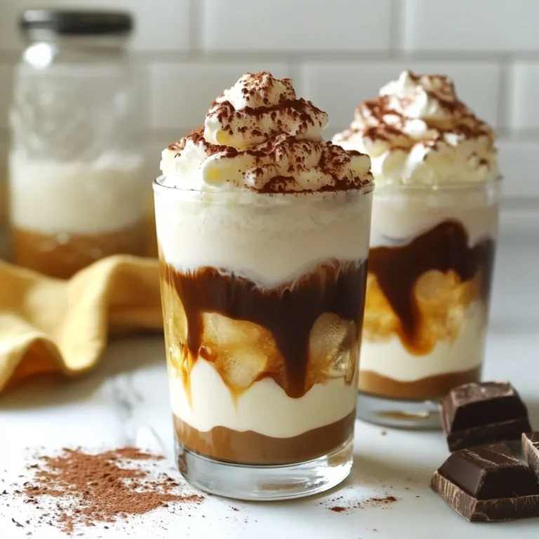 - 1 Tasse stark gebrühter, abgekühlter Kaffee - 1/2 Tasse Baileys Original Irish Cream Ersatz (verwenden Sie Schokoladenmilch oder eine Mischung aus Sahne mit einem Spritzer Vanilleextrakt) - 1/4 Tasse Milch oder Halbfettmilch - 1 Esslöffel Schokoladensirup - 1 Esslöffel Instant-Schokoladenpudding-Mix - Schlagsahne zur Dekoration - Kakaopulver - Schokoladenspäne Die Hauptzutaten sind einfach und wichtig. Stark gebrühter Kaffee gibt dem Getränk seinen vollen Geschmack. Baileys Ersatz sorgt für die süße Note. Du kannst dafür Schokoladenmilch oder eine Mischung aus Sahne und Vanille verwenden. Milch oder Halbfettmilch macht das Ganze cremig und lecker. Zusätzlich haben wir Schokoladensirup und Instant-Schokoladenpudding. Diese Zutaten sorgen für eine besondere Süße und eine tolle Konsistenz. Denke daran, dass die Schlagsahne am Ende das i-Tüpfelchen ist. Dekorationen machen alles schöner. Kakaopulver und Schokoladenspäne sind tolle Optionen. Sie verleihen dem Dessert einen tollen Look und noch mehr Geschmack. Experimentiere ruhig mit diesen Zutaten und finde deine persönliche Lieblingskombination. {{ingredient_image_2}} - Lassen Sie den stark gebrühten Kaffee abkühlen. - Mischen Sie in einer Schüssel den abgekühlten Kaffee, die Schokoladenmilch, die Milch, den Schokoladensirup und den Instant-Schokoladenpudding-Mix. - Rühren Sie alles gut um, bis die Mischung dickflüssig ist. - Nehmen Sie zwei Gläser und füllen Sie sie mit Eiswürfeln. - Gießen Sie die vorbereitete Kaffeekomposition gleichmäßig über das Eis in jedes Glas. - Geben Sie einen großzügigen Klecks Schlagsahne auf jedes Glas. - Dekorieren Sie die Sahne mit Kakaopulver oder Schokoladenspänen. Um die perfekte Konsistenz zu erreichen, empfehle ich, Schokoladenmilch zu verwenden. Sie fügt eine leckere Schokoladennote hinzu und macht das Dessert samtig. Der Instant-Schokoladenpudding-Mix sorgt dafür, dass die Mischung dickflüssig ist. Dies gibt dem Drink mehr Struktur und macht ihn besonders cremig. Du kannst auch alternative Milchersatzprodukte ausprobieren. Mandelmilch oder Hafermilch sind tolle Optionen. Sie geben dem Dessert einen neuen Geschmack. Die Süße kannst du nach deinem Wunsch anpassen. Füge mehr Schokoladensirup hinzu, wenn du es süßer magst, oder reduziere ihn für einen weniger süßen Genuss. Die Optik ist wichtig. Verwende transparente Gläser, um die Schichten des Desserts zu zeigen. Das sieht nicht nur gut aus, sondern macht auch Lust auf mehr. Für die Garnierung sind frische Beeren oder Minze eine schöne Idee. Auch Schokoladenspäne oder Kakaopulver geben dem Dessert das besondere Etwas und verschönern das Gesamtbild. Pro Tipps Verwenden Sie frischen Kaffee: Für den besten Geschmack sollten Sie frisch gebrühten Kaffee verwenden. Dies verbessert das Aroma und die Gesamtqualität des Desserts. Variieren Sie die Süße: Passen Sie die Menge an Schokoladensirup nach Ihrem persönlichen Geschmack an. Wenn Sie es süßer mögen, fügen Sie einfach mehr hinzu. Experimentieren Sie mit Toppings: Neben Kakaopulver oder Schokoladenspänen können Sie auch gehackte Nüsse oder Karamellsauce als Topping verwenden, um Abwechslung zu schaffen. Servieren Sie gekühlt: Stellen Sie sicher, dass die Gläser vor dem Servieren gekühlt sind. Dies hält Ihr Dessert länger kalt und erfrischend. {{image_4}} Um einen klassischen Touch zu geben, füge Wodka hinzu. So wird dein Baileys Dessert White Russian noch kräftiger. Der Wodka ergänzt den Geschmack der Schokoladenmilch und des Kaffees. Du kannst auch andere Spirituosen ausprobieren, um neue Aromen zu finden. Denke an Rum oder Kahlúa für eine weitere geschmackliche Tiefe. Kombiniere diese mit Baileys, um ein einzigartiges Erlebnis zu schaffen. Für eine alkoholfreie Version kannst du einfach Baileys durch Schokoladenmilch ersetzen. Diese Variante schmeckt genauso gut und ist perfekt für Kinder oder für einen entspannenden Abend. Du kannst auch eine komplette alkoholfreie Rezeptidee entwickeln. Mische kalten Kaffee mit Sahne und etwas Vanilleextrakt. So bleibt der köstliche Geschmack erhalten, ohne Alkohol zu verwenden. Füge Weihnachtsgewürze wie Zimt oder Muskatnuss hinzu, um dein Getränk festlich zu gestalten. Diese Gewürze passen perfekt zur Schokolade und dem Kaffee. Im Sommer kannst du frische Früchte wie Erdbeeren oder Pfirsiche integrieren. Das bringt eine fruchtige Note und erfrischt an heißen Tagen. Mit Eis und frischen Früchten wird dein Drink zum perfekten Sommergenuss. Lagern Sie die fertige Mischung im Kühlschrank. Sie bleibt dort bis zu drei Tage frisch. Bewahren Sie sie in einem luftdichten Behälter auf. So bleibt der Geschmack erhalten. Die Zutaten haben unterschiedliche Haltbarkeiten. Kaffee bleibt etwa eine Woche frisch, wenn er gut verschlossen ist. Schokoladensirup und Pudding-Mix sind lange haltbar. Milch sollte innerhalb von fünf Tagen verwendet werden. Bereiten Sie die Kaffeebasis vor dem Servieren vor. Lassen Sie den Kaffee abkühlen und mischen Sie die anderen Zutaten. Lagern Sie die Komponenten getrennt, um die Frische zu bewahren. So können Sie die Mischung schnell zusammenstellen. Um die Dessert-Mischung einzufrieren, füllen Sie sie in einen luftdichten Behälter. Lassen Sie etwas Platz für die Ausdehnung. So bleibt die Qualität beim Auftauen gut. Für das Auftauen nehmen Sie den Behälter einen Tag vorher aus dem Gefrierfach. Lassen Sie die Mischung im Kühlschrank auftauen. So bleibt der Geschmack und die Konsistenz perfekt. Ja, du kannst ein alkoholfreies Getränk machen. Verwende einfach Schokoladenmilch oder eine Mischung aus Sahne und Vanilleextrakt. Diese Alternativen schmecken toll und geben die gleiche cremige Konsistenz. So kannst du den leckeren Geschmack genießen, ohne Alkohol zu verwenden. Die Süße ist wichtig. Du kannst die Menge an Schokoladensirup verringern, um es weniger süß zu machen. Wenn du mehr Süße magst, füge einfach einen zusätzlichen Esslöffel Schokoladensirup hinzu. Auch der Instant-Schokoladenpudding-Mix trägt zur Süße bei. Experimentiere, um den perfekten Geschmack für dich zu finden. Die Zubereitung ist schnell und einfach. Du brauchst nur 10 Minuten, um alles vorzubereiten. Die Gesamtzeit bleibt ebenfalls bei 10 Minuten. So kannst du schnell ein köstliches Dessert zubereiten, das deine Gäste beeindrucken wird. In diesem Artikel haben wir die Zutaten und Schritte für ein Baileys Dessert White Russian behandelt. Du kannst zwischen alkoholischen und alkoholfreien Varianten wählen und die Süße nach deinem Geschmack anpassen. Denke daran, auch saisonale Zutaten zu nutzen, um das Rezept zu variieren. Mit den Tipps zur Aufbewahrung und Präsentation wird dein Dessert ein Hit. Probiere es aus und genieße deinen eigenen köstlichen White Russian!