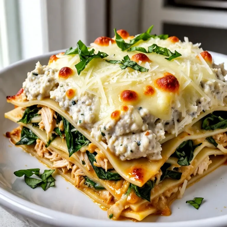 Für die Ultimate Chicken Lasagna benötigst du: - 2 Tassen gekochtes, zerrissenes Hähnchen - 12 Lasagne-Nudeln - 2 Tassen Ricotta-Käse - 2 Tassen geriebener Mozzarella-Käse - 1/2 Tasse geriebener Parmesan-Käse - 1 Ei - 4 Tassen frischer oder gefrorener Spinat (bei gefrorenem Spinat auftauen und abtropfen lassen) - 3 Tassen Marinara-Sauce - 2 Knoblauchzehen, fein gehackt Diese Zutaten sind die Basis für ein reichhaltiges und schmackhaftes Gericht. Das zerrissene Hähnchen bringt Protein, während der Ricotta-Käse eine cremige Textur fügt. Die Lasagne-Nudeln halten alles zusammen. Wichtig sind auch die Gewürze: - 1 Teelöffel getrockneter Oregano - 1 Teelöffel getrocknetes Basilikum - Salz und Pfeffer nach Geschmack - Frische Basilikumblätter zur Garnierung (optional) Oregano und Basilikum verleihen der Lasagne einen herrlichen Geschmack. Salz und Pfeffer helfen, die Aromen zu verstärken. Die frischen Basilikumblätter sind eine schöne Garnitur. Wenn du frische Zutaten wählst, achte auf: - Hähnchen: Wähle frisches, mageres Hähnchen ohne Haut. - Spinat: Achte darauf, dass die Blätter knackig und grün sind. - Käse: Kaufe hochwertige Käsesorten. Sie schmelzen besser und schmecken toll. Frische Zutaten machen deine Lasagne noch besser. Sie sorgen für mehr Geschmack und Nährstoffe. Achte beim Einkauf darauf, dass alles frisch aussieht und du die beste Qualität bekommst. {{ingredient_image_2}} Heize deinen Ofen auf 190°C vor. Dies sorgt für eine gleichmäßige Hitze. Nimm eine große Rührschüssel und gib 2 Tassen Ricotta-Käse hinein. Füge ein Ei, 2 fein gehackte Knoblauchzehen, 1 Teelöffel getrockneten Oregano, 1 Teelöffel getrocknetes Basilikum, Salz und Pfeffer hinzu. Mische alles gut, bis die Mischung glatt ist. Stelle sie beiseite, während du die Nudeln und die Füllung vorbereitest. Koche 12 Lasagne-Nudeln nach den Anweisungen auf der Packung. Achte darauf, dass sie al dente sind. Lasse sie abtropfen und lege sie auf ein sauberes Küchentuch. In einer großen Schüssel vermenge 2 Tassen gekochtes, zerrissenes Hähnchen mit 4 Tassen frischem oder aufgetautem Spinat und der Hälfte des geriebenen Mozzarella-Käses. Diese Mischung wird die Hauptfüllung für deine Lasagne sein. Nimm eine gefettete Backform (23x33 cm) und beginne mit den Schichten. Verteile 1 Tasse Marinara-Sauce gleichmäßig auf dem Boden. Lege 4 Lasagne-Nudeln leicht überlappend darauf. Streiche die Hälfte der Ricotta-Mischung über die Nudeln. Füge die Hälfte der Hähnchen-Spinat-Mischung hinzu und streue 1/3 des geriebenen Mozzarella darüber. Wiederhole den Schichtprozess. Schließe mit den letzten 4 Lasagne-Nudeln ab. Verteile die restliche Marinara-Sauce und den restlichen Käse darauf. Decke die Form mit Aluminiumfolie ab und backe sie 30 Minuten. Entferne die Folie und backe sie weitere 15-20 Minuten, bis der Käse goldbraun ist. Lass die Lasagne 10-15 Minuten abkühlen, bevor du sie schneidest. Garniere sie nach Belieben mit frischen Basilikumblättern. Beim Lasagne machen gibt es einige Fehler, die du vermeiden solltest. Ein häufiger Fehler ist, die Nudeln zu lange zu kochen. Sie sollten al dente sein. Wenn die Nudeln zu weich sind, wird die Lasagne matschig. Ein weiterer Fehler ist, zu wenig Sauce zwischen die Schichten zu geben. Die Sauce hält die Lasagne feucht und geschmackvoll. Achte darauf, die Schichten gleichmäßig zu verteilen. Zu viel Käse kann auch ein Problem sein. Es kann die Lasagne schwer machen. Halte dich an die Mengen, die im Rezept stehen. Die Lasagne ist fertig, wenn der Käse oben sprudelt und goldbraun ist. Du kannst einen Zahnstocher in die Mitte stecken. Wenn er heiß herauskommt, ist die Lasagne durch. Auch der Duft sollte köstlich sein. Lass die Lasagne nach dem Backen etwas abkühlen. Das hilft, die Schichten zu festigen. So kannst du sie besser schneiden. Für die beste Käseschmelzung ist frischer Käse wichtig. Verwende hochwertigen Mozzarella, der gut schmilzt. Du kannst auch die Lasagne abdecken, wenn du sie backst. So bleibt die Feuchtigkeit drin und der Käse schmilzt gleichmäßig. Entferne die Folie in der letzten Backzeit. Dadurch wird der Käse schön goldbraun und knusprig. Ein kleiner Trick: Füge etwas geriebenen Parmesan oben drauf. Das gibt einen tollen Geschmack und eine schöne Kruste. Pro Tipps Frisch ist besser: Verwenden Sie frischen Spinat statt gefrorenem, um den Geschmack und die Textur zu verbessern. Käse nach Wahl: Experimentieren Sie mit verschiedenen Käsesorten wie Gouda oder Cheddar für eine interessante Geschmacksnote. Vorbereitung ist der Schlüssel: Bereiten Sie die Lasagne im Voraus vor und lassen Sie sie im Kühlschrank ruhen, damit die Aromen sich besser entfalten können. Richtige Backtemperatur: Stellen Sie sicher, dass der Ofen richtig vorgeheizt ist, um gleichmäßiges Garen und eine schöne goldbraune Kruste zu gewährleisten. {{image_4}} Wenn Sie eine fleischlose Option suchen, probieren Sie diese Variation. Anstelle von Hähnchen verwenden Sie gegrilltes Gemüse. Zucchini, Auberginen und Paprika sind großartige Optionen. Sie fügen der Lasagne Geschmack und Farbe hinzu. Diese Variante ist gesund und nahrhaft. Achten Sie darauf, das Gemüse gut zu würzen. So bleibt es nicht nur frisch, sondern auch aromatisch. Für eine glutenfreie Version können Sie spezielle Lasagne-Nudeln kaufen. Diese Nudeln sind oft aus Reis oder Mais. Sie kochen genauso wie normale Nudeln. Achten Sie auf die Packungsanweisungen. So stellen Sie sicher, dass sie perfekt al dente sind. Diese Nudeln passen gut zu unserer Lasagne und sind eine tolle Option für glutenempfindliche Menschen. Käse macht Lasagne besonders lecker. Experimentieren Sie mit verschiedenen Käsesorten. Fügen Sie zum Beispiel Feta oder Gouda hinzu. Diese Käsesorten bringen neue Aromen in die Lasagne. Sie können auch eine Mischung aus Käse verwenden. So schaffen Sie eine reichhaltige und cremige Füllung. Lassen Sie Ihrer Kreativität freien Lauf und finden Sie Ihre Lieblingskombination! Nach dem Essen bleiben oft Reste übrig. Bewahren Sie die Lasagne in einem luftdichten Behälter auf. Sie bleibt so frisch. Lagern Sie die Reste nicht länger als 3-5 Tage im Kühlschrank. Vor dem Servieren können Sie die Lasagne einfach aufwärmen. Möchten Sie die Lasagne länger aufbewahren? Dann frieren Sie sie ein! Schneiden Sie die Lasagne in Portionen. Wickeln Sie jede Portion in Frischhaltefolie. Legen Sie die Portionen in einen Gefrierbeutel oder einen luftdichten Behälter. So bleibt der Geschmack erhalten. Die Lasagne kann bis zu 3 Monate im Gefrierfach bleiben. Um die Lasagne wieder aufzuwärmen, gibt es verschiedene Methoden. - Im Ofen: Heizen Sie den Ofen auf 175°C vor. Legen Sie die Lasagne in eine Backform. Decken Sie sie mit Folie ab. Backen Sie sie 25-30 Minuten, bis sie heiß ist. - In der Mikrowelle: Legen Sie ein Stück Lasagne auf einen Teller. Decken Sie es locker mit einem feuchten Papiertuch ab. Erwärmen Sie es für 2-3 Minuten. Diese Methoden sorgen dafür, dass die Lasagne lecker bleibt. Die Zubereitung der Ultimate Chicken Lasagna dauert etwa 30 Minuten. Das Kochen der Lasagne-Nudeln und das Mischen der Zutaten nehmen die meiste Zeit in Anspruch. Das Backen im Ofen dauert dann weitere 45 Minuten. So kommen wir auf eine Gesamtzeit von etwa 1 Stunde und 15 Minuten. Ja, frisches Gemüse passt wunderbar zur Ultimate Chicken Lasagna. Du kannst Spinat, Zucchini oder Paprika verwenden. Schneide das Gemüse klein und mische es mit dem Hähnchen und dem Spinat. Frisches Gemüse gibt der Lasagne mehr Geschmack und Nährstoffe. Zu dieser Lasagne passen viele Beilagen gut. Ein frischer grüner Salat ist eine tolle Wahl. Du kannst auch Knoblauchbrot oder ein einfaches Bruschetta servieren. Diese Beilagen ergänzen die Aromen der Lasagne. Sie bringen Frische und helfen, das Gericht abzurunden. Die Ultimate Chicken Lasagna ist ein tolles Gericht mit frischen Zutaten. Wir haben die Hauptzutaten, Gewürze und nützliche Tipps zur Auswahl betrachtet. Die Schritt-für-Schritt-Anleitung macht das Kochen einfach. Denken Sie an häufige Fehler und wissen, wann die Lasagne fertig ist. Variationen wie vegetarische Optionen können den Geschmack verbessern. Schließlich gibt es nützliche Lagerungshinweise für Brühe oder Reste. Kochen Sie diese Lasagne und genießen Sie jede Schicht!