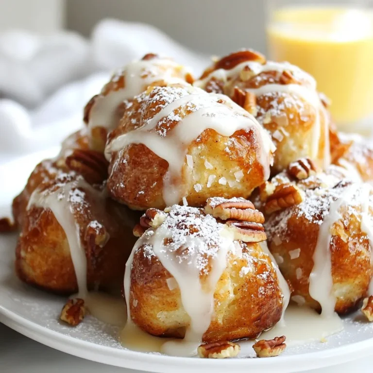 Für dieses köstliche Rezept benötigst du folgende Zutaten: - 3 Dosen Kühlschrank-Teig für Brötchen - 1 Tasse brauner Zucker, fest gepackt - 1/2 Tasse Zucker - 1 Esslöffel gemahlener Zimt - 1/2 Tasse ungesalzene Butter, geschmolzen Diese Zutaten sind die Basis. Sie geben deinem Affenbrot den süßen, klebrigen Geschmack, den alle lieben. Möchtest du das Rezept noch aufregender machen? Hier sind einige optionale Zutaten: - 1 Tasse gehackte Pekannüsse - 1 Tasse geraspelter Kokosnuss Diese Zutaten bringen ein tolles Aroma und einen schönen Crunch. Du kannst auch mit anderen Nüssen oder Trockenfrüchten experimentieren. Die Glasur macht das Affenbrot besonders lecker. Du brauchst: - 1/2 Tasse Puderzucker - 2 Esslöffel Milch Vermenge diese beiden Zutaten in einer kleinen Schüssel. Rühre gut, bis die Glasur glatt ist. Diese süße Glasur kommt über das warme Affenbrot. So macht es noch mehr Spaß, es zu essen! {{ingredient_image_2}} Heize deinen Ofen auf 175°C vor. Das sorgt für eine gleichmäßige Hitze. Fette eine Gugelhupfform mit Kochspray oder Butter gut ein. So lässt sich das Affenbrot später leicht herausnehmen. In einer mittleren Schüssel vermenge die folgenden Zutaten: - 1 Tasse brauner Zucker, fest gepackt - 1/2 Tasse Zucker - 1 Esslöffel gemahlener Zimt Rühre alles gut um, bis die Mischung gleichmäßig ist. Der Zimt gibt dem Brot seinen tollen Geschmack. Öffne die Dosen mit dem Kühlschrank-Teig für Brötchen. Schneide jedes Brötchen in Viertel. Forme jedes Stück zu einer kleinen Kugel. Rolle die Kugeln in der Zuckermischung, bis sie vollständig bedeckt sind. Schichte die Kugeln in die Gugelhupfform. Wenn du magst, streue gehackte Pekannüsse oder geraspelte Kokosnuss zwischen die Schichten. Gieße die geschmolzene Butter gleichmäßig über die Kugeln. Backe das Affenbrot 30-35 Minuten im Ofen. Es sollte goldbraun und durchgebacken sein. Lass das Brot 10 Minuten abkühlen. Stürze das Brot vorsichtig auf einen Servierteller. Bereite die Glasur vor, indem du Puderzucker und Milch in einer kleinen Schüssel verrührst. Träufle die Glasur über das warme Affenbrot. Um dein Affenbrot super klebrig zu machen, nutze viel braunen Zucker. Brauner Zucker hat mehr Feuchtigkeit als weißer Zucker. Das gibt eine schöne, süße Textur. Mische auch etwas Zimt in die Zuckermischung. Er gibt dem Brot einen tollen Geschmack. Denke daran, die Brötchen gut in der Zuckermischung zu rollen. So wird jeder Bissen süß und klebrig. Wenn dein Affenbrot nicht aufgeht, kann es an der Backtemperatur liegen. Stelle sicher, dass dein Ofen richtig vorgeheizt ist. Zu wenig Zeit im Ofen macht das Brot teigig. Wenn es zu lange backt, wird es trocken. Achte auf die goldbraune Farbe. Wenn dein Brot nicht klebrig genug ist, kannst du mehr Butter darüber gießen. Das macht es saftiger. Die ideale Backzeit für dein Affenbrot ist 30 bis 35 Minuten. Bei 175°C (350°F) backt es gleichmäßig. Nutze eine Stäbchenprobe. Stecke ein Holzstäbchen in die Mitte. Wenn es sauber herauskommt, ist das Brot fertig. Lass das Brot nach dem Backen kurz auskühlen. Das hilft, es leichter zu stürzen. Pro Tipps Teigtemperatur: Stelle sicher, dass der Kühlschrank-Teig auf Raumtemperatur ist, bevor du mit der Zubereitung beginnst. Dies erleichtert das Formen und Rollen der Teigstücke. Variationen: Experimentiere mit verschiedenen Nüssen oder Trockenfrüchten, um dem Affenbrot eine persönliche Note zu verleihen. Mandeln oder Walnüsse sind hervorragende Alternativen! Glasur-Tipp: Für eine zusätzliche Geschmacksdimension kannst du zur Glasur etwas Vanilleextrakt oder Zimt hinzufügen, um die Süße zu intensivieren. Serviertemperatur: Serviere das Affenbrot warm, um die klebrige Textur und den Geschmack zu genießen. Du kannst es auch leicht aufwärmen, falls es abgekühlt ist. {{image_4}} Eine nussige Variante macht dein klebriges Affenbrot noch besser. Pekannüsse bringen einen tollen Crunch. Du kannst sie in Stücke schneiden und zwischen die Brötchen schichten. Wenn du die Nüsse magst, probiere sie unbedingt aus. Sie geben einen schönen Geschmack und Textur. Frische Früchte sind auch eine tolle Idee. Getrocknete Früchte wie Cranberries oder Rosinen passen gut dazu. Sie geben eine süße Note. Du kannst sie ebenfalls zwischen die Schichten legen. Diese fruchtige Variante ist lecker und bringt Farbe ins Gericht. Für Schokoladenliebhaber gibt es ebenfalls tolle Möglichkeiten. Füge kleine Schokoladenstückchen hinzu. Sie schmelzen beim Backen und machen das Brot noch schokoladiger. Du kannst auch Kakaopulver in die Zuckermischung geben. So wird das Brot extra schokoladig und unwiderstehlich. Um dein klebriges Affenbrot frisch zu halten, lass es zuerst abkühlen. Dann lege es in eine luftdichte Box. Du kannst auch Frischhaltefolie verwenden, um die Feuchtigkeit zu bewahren. Achte darauf, das Brot nicht direkt in den Kühlschrank zu stellen, da es trocken werden kann. Um dein Affenbrot wieder warm zu machen, lege ein Stück in die Mikrowelle. Wärm es für 10 bis 15 Sekunden. Du kannst auch den Ofen nutzen. Heize ihn auf 150°C vor und erwärme das Brot dort für etwa 10 Minuten. So bleibt es weich und klebrig. Das klebrige Affenbrot hält sich in der Box bis zu drei Tage. Du kannst auch die Reste einfrieren. Wickel sie gut ein und lege sie in einen Gefrierbeutel. So bleiben sie bis zu drei Monate frisch. Zum Auftauen lasse das Brot einfach bei Zimmertemperatur stehen. Verwende die Reste in einem neuen Rezept, wie zum Beispiel French Toast. Klebriges Affenbrot ist ein süßes, zähes Brot. Es besteht aus kleinen Brötchen, die in Zucker und Zimt gewälzt sind. Diese Stücke werden dann in einer Form geschichtet und gebacken. Das Ergebnis ist ein warmes, klebriges Brot, das sich leicht auseinanderziehen lässt. Es ist perfekt für Frühstück oder als Snack. Ja, du kannst das Rezept im Voraus zubereiten. Bereite die Zuckermischung und forme die Brötchenbällchen. Lege sie in die Form und decke sie ab. Stelle die Form über Nacht in den Kühlschrank. Am nächsten Tag backst du das Brot einfach. So sparst du Zeit, wenn Gäste kommen. Klebriges Affenbrot passt gut zu vielen Beilagen. Hier sind einige Ideen: - Frisches Obst wie Beeren oder Bananen - Ein Klecks Sahne oder Joghurt - Eine Tasse Kaffee oder Tee Diese Beilagen ergänzen den süßen Geschmack und machen das Essen noch besser. Ja, du kannst das Rezept anpassen. Für eine vegane Version nimm pflanzliche Butter und Milch. Glutenfreier Teig kann auch verwendet werden. Achte darauf, dass alle Zutaten glutenfrei sind. So kannst du das klebrige Affenbrot für alle genießen. Klebriges Affenbrot ist ein einfaches und leckeres Rezept. Du hast die Hauptzutaten, Zubereitung und Tipps kennengelernt. Variationen mit Nüssen oder Schokolade machen es spannend. Auch die Lagerung und häufige Fragen sind wichtig. Probiere verschiedene Optionen aus und finde deine Lieblingsversion. Mit diesen Schritten gelingt dir ein tolles Affenbrot, das alle begeistert. Viel Spaß beim Backen und Genießen!