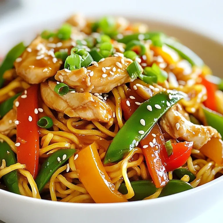 Für ein tolles Hühnchen Chow Mein brauchst du: - 2 Hähnchenbrustfilets ohne Haut, dünn geschnitten - 4 Tassen gekochte Chow Mein Nudeln - 1 Tasse Sojasprossen - 1 Tasse geraspelte Karotten - 1 Paprika, in Streifen geschnitten (rot oder gelb) - 1 Tasse Zuckerschoten, geputzt - 3 Frühlingszwiebeln, in Ringe geschnitten - 3 Knoblauchzehen, gehackt - 1 Teelöffel Ingwer, gerieben Diese Zutaten sorgen für den klassischen Geschmack und die perfekte Textur. Die frische Sauce macht dein Chow Mein besonders lecker. Hier sind die Zutaten: - 2 Esslöffel Sojasauce - 1 Esslöffel Austernsauce - 1 Esslöffel Sesamöl - 1 Esslöffel frischer Limettensaft - Salz und Pfeffer nach Geschmack Die Sauce bringt alle Aromen zusammen und macht das Gericht frisch und würzig. Die richtigen Gewürze und Öle sind wichtig für den Geschmack. Du benötigst: - 2 Teelöffel Maisstärke - 2 Esslöffel pflanzliches Öl Das Öl hilft beim Braten und sorgt dafür, dass alles gut schmeckt. Die Maisstärke macht das Gericht schön sämig. Mit diesen Zutaten kannst du ein köstliches Hühnchen Chow Mein zaubern! {{ingredient_image_2}} Nimm die Hähnchenbrustfilets und schneide sie dünn. In einer Schüssel vermischst du die Hähnchenstücke mit 1 Esslöffel Sojasauce, 1 Esslöffel Sesamöl und 2 Teelöffeln Maisstärke. Dies gibt dem Hähnchen Geschmack und hilft beim Braten. Lass die Mischung 15-20 Minuten marinieren, damit die Aromen gut einziehen. Erhitze 1 Esslöffel pflanzliches Öl in einer großen Pfanne oder einem Wok. Füge das marinierte Hähnchen hinzu und brate es 5-7 Minuten lang an. Rühre ständig, bis das Hähnchen durchgegart und leicht gebräunt ist. Nimm das Hähnchen aus der Pfanne und stelle es beiseite. Gib das restliche pflanzliche Öl in die Pfanne. Füge 3 gehackte Knoblauchzehen und 1 Teelöffel geriebenen Ingwer hinzu. Brate sie 30 Sekunden lang an, bis sie duften. Jetzt kommt das Gemüse! Füge 1 Paprika in Streifen, 1 Tasse geraspelte Karotten, 1 Tasse Zuckerschoten und 1 Tasse Sojasprossen hinzu. Rühre alles 3-4 Minuten lang, bis das Gemüse zart, aber noch knackig ist. Gib das gebratene Hähnchen zurück in die Pfanne. Füge die restliche Sojasauce, 1 Esslöffel Austernsauce und 1 Esslöffel frischen Limettensaft hinzu. Jetzt kommen die 4 Tassen gekochte Chow Mein Nudeln dazu. Mische alles gut durch. Lass es 2-3 Minuten kochen, damit die Nudeln heiß sind. Würze nach Geschmack mit Salz und Pfeffer. Am Ende streue die geschnittenen Frühlingszwiebeln darüber. Die Marinade macht das Hähnchen zart und geschmackvoll. Nutze Sojasauce, Sesamöl und Maisstärke. Mische alles gut durch, damit das Hähnchen alle Aromen aufnimmt. Lasse es mindestens 15 Minuten ruhen. So wird das Fleisch saftig und lecker. Für knackiges Gemüse ist Timing alles. Brate das Gemüse nur kurz an. Zuckerschoten und Paprika sollten leuchtend und bissfest bleiben. Gib den Knoblauch und Ingwer zuerst in die Pfanne. Sie geben einen tollen Geschmack ab. Füge das Gemüse dazu und vermeide Überkochen. Koche die Chow Mein Nudeln al dente. Das bedeutet, sie sollten noch einen leichten Biss haben. Spüle sie nach dem Kochen mit kaltem Wasser ab. So kleben sie nicht zusammen und bleiben locker. Mische die Nudeln am Ende mit dem restlichen Gericht, um die Aromen zu verbinden. Pro Tipps Hähnchen marinieren: Lassen Sie das Hähnchen mindestens 15-20 Minuten marinieren, um die Aromen besser aufzunehmen und es zarter zu machen. Gemüse knackig halten: Braten Sie das Gemüse nur kurz, damit es seine Farbe und Knackigkeit behält. Überkochen vermeiden! Chow Mein Nudeln vorbereiten: Kochen Sie die Nudeln al dente, da sie beim Braten in der Pfanne noch etwas nachgaren. Frische Kräuter verwenden: Garnieren Sie das Gericht mit frischem Koriander oder Frühlingszwiebeln für zusätzlichen Geschmack und Farbe. {{image_4}} Wenn du eine vegetarische Version von Chicken Chow Mein machen möchtest, ist das einfach. Du kannst das Hähnchen durch Tofu ersetzen. Wähle festen Tofu, schneide ihn in Würfel und mariniere ihn wie das Hähnchen. Verwende die gleiche Menge Sojasauce und Sesamöl. Brate den Tofu goldbraun an. Das gibt eine tolle Textur. Du kannst auch mehr Gemüse hinzufügen, wie Brokkoli oder Pilze, um den Geschmack zu verbessern. Das Gemüse in deinem Chow Mein kann ganz nach deinem Geschmack variieren. Du kannst frische Zucchini, Brokkoli oder auch Auberginen verwenden. Frische Erbsen bieten einen süßen Biss. Wenn du kein frisches Gemüse hast, kannst du gefrorenes Gemüse verwenden. Es ist praktisch und spart Zeit. Achte darauf, das Gemüse nicht zu lange zu garen. So bleibt es knackig und behält seine Farbe. Für eine würzige Note füge frische Chilis hinzu. Du kannst grüne oder rote Chilis nehmen. Schneide sie in kleine Stücke und füge sie zusammen mit dem Knoblauch und Ingwer in die Pfanne. Das gibt deinem Gericht eine angenehme Schärfe. Wenn du es noch schärfer magst, kannst du auch Chilipulver oder Sriracha-Sauce hinzufügen. Das verleiht dem Chow Mein extra Pepp und Geschmack. Wenn du Reste von deinem Chicken Chow Mein hast, bewahre sie in einem luftdichten Behälter auf. So bleiben die Aromen frisch. Stelle sicher, dass das Essen vollständig abgekühlt ist, bevor du es in den Kühlschrank stellst. So verhinderst du das Wachstum von Bakterien. Reste sind im Kühlschrank etwa 3 bis 4 Tage haltbar. Du kannst dein Hühnchen Chow Mein auch einfrieren. Teile es in Portionen auf und lege sie in gefriergeeignete Behälter. Achte darauf, die Luft möglichst herauszudrücken. So bleibt das Gericht bis zu 3 Monate frisch. Wenn du bereit bist, es zu essen, tau das Chow Mein über Nacht im Kühlschrank auf. Um das Chow Mein aufzuwärmen, nutze eine Pfanne oder die Mikrowelle. In der Pfanne solltest du etwas Öl hinzufügen, damit die Nudeln nicht kleben. Erhitze es bei mittlerer Hitze und rühre häufig um. In der Mikrowelle erhitze das Gericht in kurzen Intervallen. So bleibt das Essen saftig und lecker. Vergiss nicht, ein wenig frische Sojasauce oder Limettensaft hinzuzufügen, um den Geschmack aufzufrischen! Hühnchen Chow Mein bleibt im Kühlschrank etwa 3 bis 4 Tage frisch. Achte darauf, es in einem luftdichten Behälter zu lagern. So bleibt das Gericht lecker und sicher. Wenn du es länger aufbewahren willst, friere es ein. Im Gefrierschrank hält es bis zu 3 Monate. Ja, du kannst andere Nudeln verwenden. Du kannst Eiernudeln oder Reisnudeln ausprobieren. Diese Nudeln haben unterschiedliche Texturen und Geschmäcker. Achte darauf, die Garzeiten anzupassen. Gekochte Nudeln wirken besser in diesem Gericht. Zu Hühnchen Chow Mein passen viele Beilagen gut. Probiere Frühlingsrollen oder Dampfnudeln. Auch ein einfacher Gurkensalat ist eine gute Wahl. Diese Beilagen ergänzen das Gericht und bringen frische Aromen. Du kannst auch eine Suppe wie Miso oder eine klare Brühe servieren. Hühnchen Chow Mein ist einfach zuzubereiten und macht Spaß. Wir haben die Hauptzutaten, die besten Tipps und Variationen durchgesehen. Ein richtiges Marinieren und knackiges Gemüse machen den Unterschied. Lagere deine Reste gut und genieße sie später. Denke daran, dass du auch andere Nudeln verwenden kannst. Jetzt liegt es an dir, loszulegen und dein eigenes Hühnchen Chow Mein zu kreieren. Viel Spaß beim Kochen!