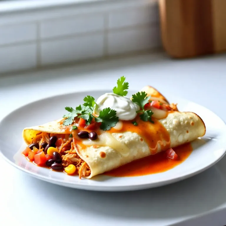 Für deine perfekten Hähnchen-Enchiladas brauchst du: - 2 Tassen gekochtes Hähnchen, zerkleinert - 1 Tasse schwarze Bohnen, abgespült und abgetropft - 1 Tasse Mais, frisch oder gefroren - 1 Tasse gewürfelte Tomaten mit grünen Chilis - 1 Teelöffel gemahlener Kreuzkümmel - 1 Teelöffel Chili-Pulver - 1 Tasse geriebener Käse (Monterey Jack oder mexikanische Mischung) - 8 kleine Tortillas (Mais oder Weizen) - 2 Tassen Enchiladasauce - 1/2 Tasse saure Sahne (zum Servieren) - Frischer Koriander zum Garnieren - In Scheiben geschnittene Jalapeños (optional) Für die Sauce kannst du eine fertige Enchiladasauce verwenden. Wenn du eine eigene Sauce machen willst, mische Tomatensauce mit Gewürzen. Nutze Knoblauch, Zwiebeln und ein wenig Limettensaft für mehr Geschmack. So wird die Sauce frisch und lecker. Zu deinen Enchiladas passen viele leckere Beilagen: - Reis mit Limette und Koriander - Guacamole für eine cremige Note - Frisch geschnittene Salate mit Avocado - Tortilla-Chips mit Salsa Diese Beilagen ergänzen die Enchiladas perfekt und machen das Essen noch besser! {{ingredient_image_2}} Heize zuerst deinen Ofen auf 175°C (350°F) vor. Das sorgt dafür, dass die Enchiladas gleichmäßig garen. Bereite eine Auflaufform vor, indem du sie leicht einfettest. Damit bleiben die Enchiladas nicht kleben. In einer großen Schüssel vermenge die zerkleinerten Hähnchen, schwarzen Bohnen und den Mais. Füge die gewürfelten Tomaten mit grünen Chilis, gemahlenen Kreuzkümmel und Chili-Pulver hinzu. Rühre alles gut um, bis die Zutaten gleichmäßig verteilt sind. Streue die Hälfte des Käses dazu und vermische erneut. Lege eine Tortilla flach auf eine saubere Fläche. Gib etwa 1/3 Tasse der Hähnchenfüllung in die Mitte. Rolle die Tortilla auf und lege sie mit der Nahtseite nach unten in die vorbereitete Form. Wiederhole diesen Schritt mit allen Tortillas. So erhältst du leckere gefüllte Enchiladas. Gieße die Enchiladasauce gleichmäßig über die Enchiladas. Bestreue sie mit dem restlichen Käse. Decke die Form mit Aluminiumfolie ab. Backe die Enchiladas 20 Minuten. Entferne dann die Folie und backe sie weitere 10-15 Minuten, bis der Käse geschmolzen ist. Lass die Enchiladas nach dem Backen 5 Minuten ruhen. Serviere sie mit einem Klecks saurer Sahne und frischem Koriander. Wenn du es schärfer magst, füge einige in Scheiben geschnittene Jalapeños hinzu. Das gibt einen tollen Geschmack! Für die Füllung der Enchiladas ist gekochtes Hähnchen ideal. Ich empfehle, Rotisserie-Hähnchen zu nutzen. Es ist zart und hat viel Geschmack. Sie können auch Hähnchenbrust selbst kochen. Gekochtes Hähnchen aus der Dose ist eine schnelle Option, aber frisch ist besser. Bei den Tortillas können Sie zwischen Maistortillas und Weizentortillas wählen. Maistortillas geben den Enchiladas einen authentischen Geschmack. Sie sind auch glutenfrei. Weizentortillas sind weicher und einfacher zu rollen. Probieren Sie beide und entscheiden Sie, welche Ihnen besser gefällt. Käse ist wichtig für den Geschmack. Monterey Jack ist eine gute Wahl, da er schmilzt und mild ist. Eine mexikanische Käsemischung bringt mehr Geschmack. Für eine würzige Variante können Sie Pepper Jack verwenden. Experimentieren Sie mit verschiedenen Käsesorten, um Ihre perfekte Mischung zu finden. Pro Tipps Verwenden Sie frisches Gemüse: Frisches Gemüse, insbesondere Koriander und Limetten, verleiht Ihren Enchiladas einen zusätzlichen Geschmacks- und Farbkick. Variieren Sie die Füllung: Experimentieren Sie mit verschiedenen Bohnen oder Gemüse, wie Paprika oder Zucchini, um neue Geschmackskombinationen zu entdecken. Käse nach Wahl: Verwenden Sie eine Mischung aus verschiedenen Käsesorten, um die Geschmacksintensität zu erhöhen – probieren Sie Cheddar, Gouda oder Queso Fresco. Vorbereitung im Voraus: Bereiten Sie die Enchiladas bis zu einem Tag im Voraus vor und backen Sie sie kurz vor dem Servieren – ideal für stressfreie Dinnerpartys. {{image_4}} Für eine fleischlose Option können Sie die Hähnchenfüllung ganz einfach ersetzen. Nutzen Sie stattdessen schwarze Bohnen und frisches Gemüse. Zucchini, Paprika und Spinat sind tolle Zutaten. Fügen Sie auch etwas geriebenen Käse hinzu. Das sorgt für einen leckeren Geschmack. Diese vegetarischen Enchiladas sind gesund und voller Nährstoffe. Wenn Sie es scharf mögen, fügen Sie mehr Jalapeños hinzu. Diese kleinen Chilis geben den Enchiladas einen tollen Kick. Schneiden Sie sie in Scheiben und streuen Sie sie in die Füllung. Sie können sie auch als Garnitur verwenden. So wird jedes Bissen spannend und feurig. Experimentieren Sie mit verschiedenen Saucen! Neben der klassischen Enchiladasauce können Sie auch grüne Salsa oder eine cremige Käsesauce verwenden. Jede Sauce bringt ihren eigenen Geschmack. Das macht die Enchiladas vielseitig und aufregend. Probieren Sie auch eine BBQ-Sauce für einen rauchigen Geschmack. Wenn Sie Enchiladas übrig haben, lassen Sie sie zuerst abkühlen. Legen Sie die Reste in einen luftdichten Behälter. So bleiben sie frisch. Im Kühlschrank halten sie sich bis zu vier Tage. Sie können die Enchiladas auch in der Form abgedeckt aufbewahren. Um Enchiladas einzufrieren, lassen Sie sie vollständig abkühlen. Wickeln Sie jede Enchilada in Frischhaltefolie. Legen Sie sie dann in einen Gefrierbeutel. So bleiben sie bis zu drei Monate frisch. Zum Auftauen nehmen Sie die Enchiladas einfach aus dem Gefrierfach. Lassen Sie sie über Nacht im Kühlschrank auftauen. Sie können die Füllung im Voraus zubereiten. Lagern Sie diese in einem Behälter im Kühlschrank. So sparen Sie Zeit beim Kochen. Die Tortillas können Sie auch im Voraus füllen. Legen Sie sie in die Auflaufform und decken Sie sie ab. So sind sie bereit zum Backen, wenn Sie sie brauchen. Die Enchiladas bleiben im Kühlschrank etwa drei bis fünf Tage frisch. Sie sollten sie in einem luftdichten Behälter aufbewahren. So bleiben sie lecker und saftig. Wenn Sie sie länger aufbewahren möchten, frieren Sie die Enchiladas ein. Im Gefrierfach halten sie bis zu drei Monate. Ja, das ist eine gute Idee! Sie können die Füllung bis zu zwei Tage vorher zubereiten. Stellen Sie sicher, dass sie gut abgekühlt ist, bevor Sie sie in den Kühlschrank stellen. So sparen Sie Zeit, wenn Sie die Enchiladas zubereiten. Einige tolle Beilagen sind: - Reis (oder mexikanischer Reis) - Bohnen (schwarz oder pinto) - Guacamole - Salsa - Frischer Salat Diese Beilagen ergänzen die Enchiladas perfekt. Das hängt von den Zutaten ab. Wenn Sie milde Zutaten verwenden, sind die Enchiladas nicht scharf. Mögen Sie es schärfer? Fügen Sie einfach mehr Chili-Pulver oder frische Jalapeños hinzu. So können Sie die Schärfe nach Ihrem Geschmack anpassen. In diesem Artikel haben wir die wichtigsten Zutaten, die Zubereitung und nützliche Tipps für Enchiladas behandelt. Du kennst nun verschiedene Varianten, wie du die leckeren Gerichte anpassen kannst. Außerdem hast du gelernt, wie du Reste richtig lagerst. Denke daran, dass du mit frischen Zutaten und einer passenden Sauce deine Enchiladas aufpeppen kannst. Experimentiere mit verschiedenen Füllungen und finde deinen persönlichen Favoriten. Enchiladas sind vielseitig und ein Genuss für jeden Gaumen!