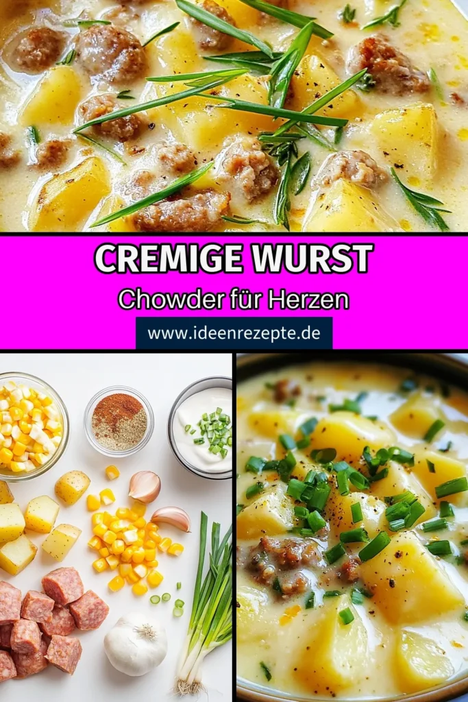 Genießen Sie diese cremige Kartoffel-Wurst Chowder, perfekt für kalte Tage! Unser Kartoffel Chowder Rezept kombiniert italienische Wurst, zarte Kartoffeln und cremige Schlagsahne für eine herzhafte Mahlzeit. Dieses einfache Chowder Rezept ist ideal für jede Gelegenheit. Teilen Sie die Liebe zu dieser cremigen Kartoffelsuppe – probieren Sie es jetzt aus und speichern Sie das Rezept! #KartoffelChowder #CremigeKartoffelsuppe #EinfacheChowderRezepte #ItalienischeWurstSuppe