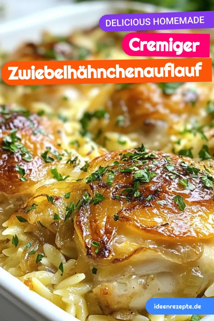 Entdecken Sie dieses köstliche Rezept für einen Französischen Zwiebel-Hähnchen-Auflauf! Mit saftigem Hähnchen mit Zwiebeln, einer cremigen Orzo-Pasta und geschmolzenem Käse wird dieser Käseauflauf mit Hähnchen zum neuen Lieblingsgericht Ihrer Familie. Ideal für ein einfaches Auflauf Rezept, das in nur 55 Minuten fertig ist. Lassen Sie sich dieses Geschmackserlebnis nicht entgehen und speichern Sie es für später! #FranzösischerZwiebelHähnchenAuflauf #OrzoPastaRezept #EinfachesAuflaufRezept #KäseauflaufMitHähnchen