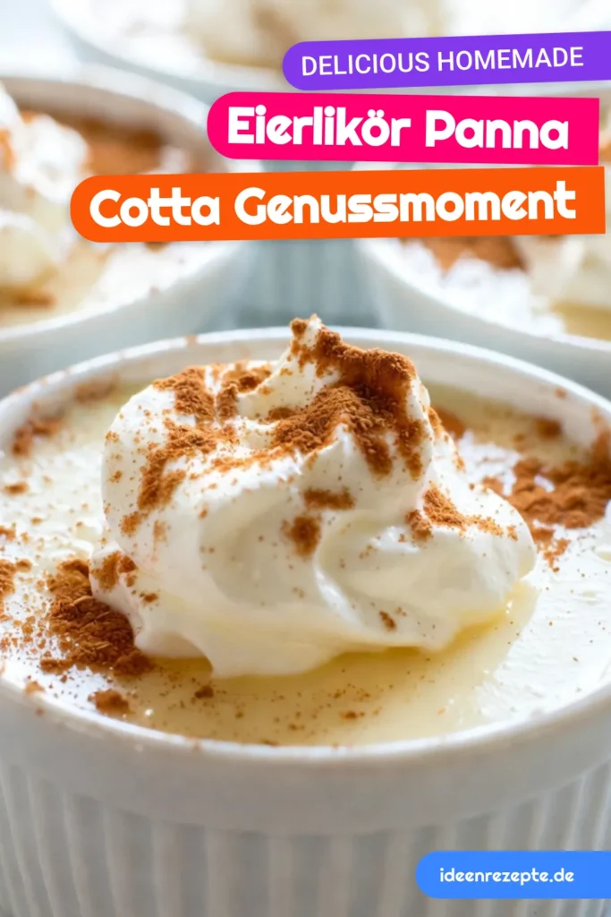 Genießen Sie ein festliches Dessert Rezept mit dieser köstlichen Eierlikör Panna Cotta! Dieses einfache Panna Cotta Rezept kombiniert cremige Eierlikör Desserts mit einer elegant gewürzten Note. Ideal für Ihre Weihnachtsnachtisch! Überraschen Sie Ihre Gäste mit einem süßen Highlight. Jetzt das Rezept ausprobieren und für die Feiertage speichern! #EierlikörPannaCotta #Weihnachtsnachtisch #festlichesDessert #einfachePannaCotta