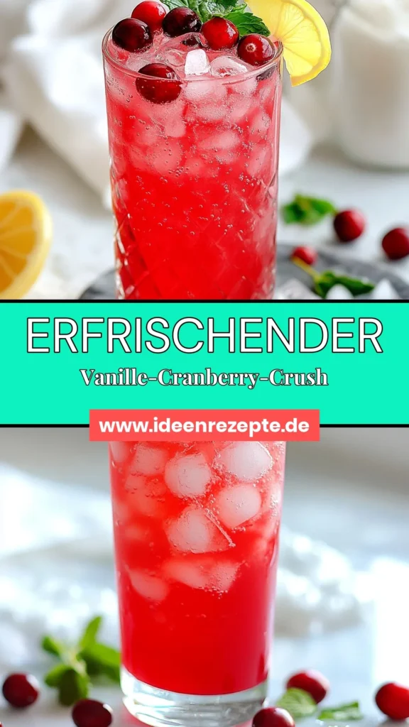 Entdecke unseren erfrischenden Vanille-Cranberry-Mocktail – das perfekte alkoholfreie Cocktail-Rezept für den Sommer! Mit einer köstlichen Mischung aus Cranberrysaft und reiner Vanille bietet dieser Cranberry-Mixgetränk eine einfache und schnelle Zubereitung. Verwöhne deine Gäste mit diesem einfachen Mocktail-Rezept, das ideal für jede Feier ist. Jetzt ausprobieren und teilen! #VanilleCranberryMocktail #alkoholfreieCocktails #CranberryMixgetränk #erfrischendeGetränkeSommer