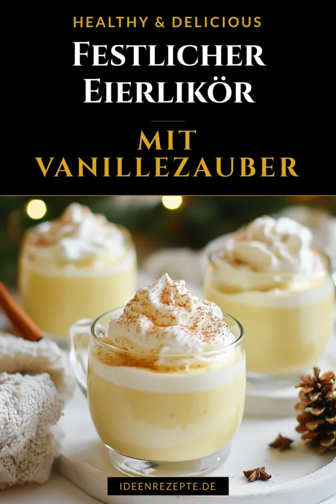 Entdecken Sie unser köstliches Vanille-Eierlikör Rezept! Dieser festliche Eierlikör mit Vanilleschote sorgt für weihnachtliche Stimmung. Bereiten Sie selbstgemachten Eierlikör zu, der cremig und reichhaltig ist und perfekt für Ihr Fest ist. Genießen Sie ihn mit Schlagsahne und einer Prise Zimt oder Muskatnuss. Probieren Sie dieses einfache Rezept und lassen Sie sich von dem Geschmack verzaubern! Speichern Sie es für die Feiertage. #Eierlikör #FestlicheRezepte #Vanilleschote #CocktailRezepte