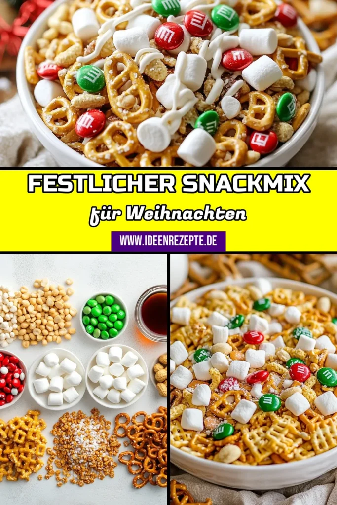 Entdecke das köstliche Santa Crunch Rezept – eine süß-salzige Snack Mischung, perfekt für die Feiertage! Dieser Weihnachts Snack Mix ist einfach zuzubereiten und kombiniert Cheerios, Salzbrezeln, Erdnüsse und festliche M&Ms. Ideal als Festliche Snack Ideen für Partys oder gemütliche Abende. Lass dir diese einfache Snack Rezept Weihnachten nicht entgehen! Speichere das Rezept und bringe Freude in deine Weihnachtszeit. #WeihnachtsSnackMix #SnackRezept #FestlicheIdeen #SantaCrunch