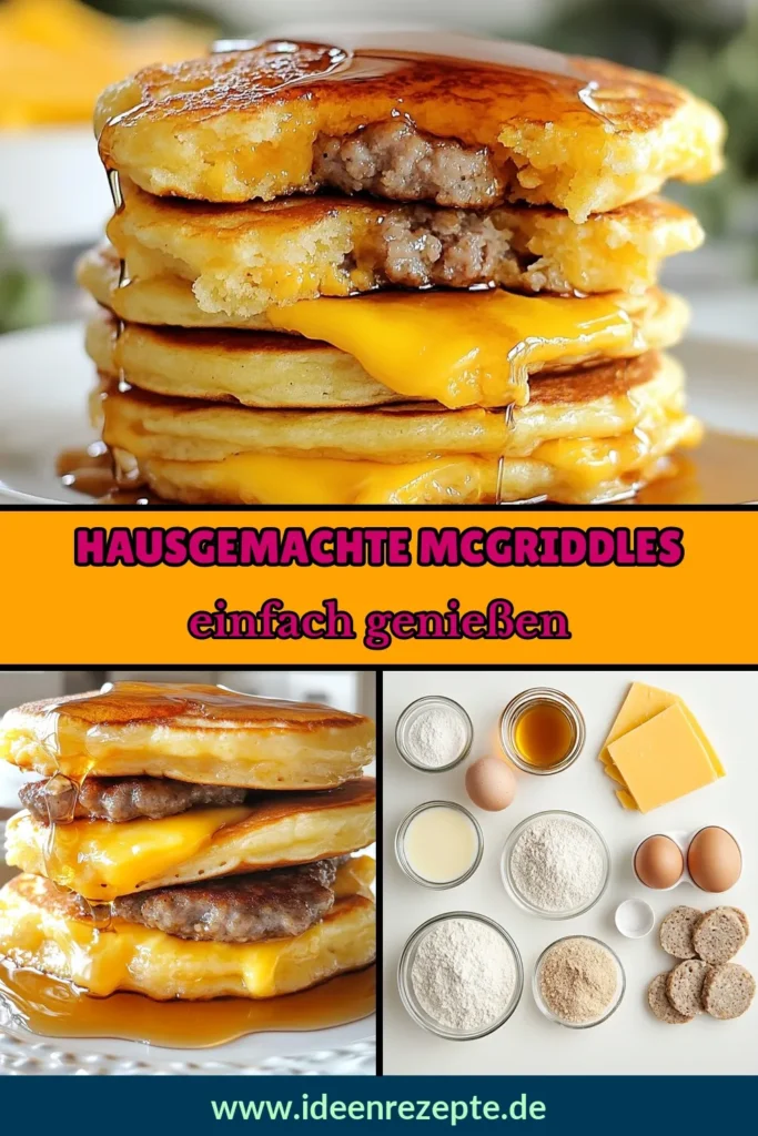 Entdecke die Freude an hausgemachten McGriddles! Diese leckeren Frühstücks-Pfannkuchen mit Wurst sind das perfekte schnelle Frühstücksrezept für jeden Morgen. Mit nur ein paar einfachen Zutaten kannst du dein eigenes McGriddles Rezept zaubern, das die ganze Familie lieben wird. Probiere es aus und genieße diese köstlichen Pfannkuchen mit Ahornsirup. Speichere das Rezept für später! #HausgemachteMcGriddles #FrühstücksPfannkuchen #SchnelleFrühstücksrezepte #PfannkuchenMitWurst