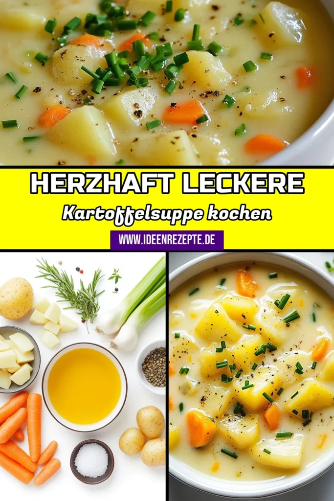 Entdecken Sie dieses einfache Kartoffelsuppe Rezept für eine klassische deutsche Suppe, die perfekt für kalte Tage ist. Diese cremige Kartoffelsuppe ist eine köstliche Option für alle Fans der deutschen Küche und eignet sich hervorragend als vegetarische Kartoffelsuppe. Wohlfühlessen, das einfach zuzubereiten ist! Probieren Sie es jetzt aus. Save this recipe for your next meal! #kartoffelsuppe #deutscheküche #vegetarisch #souprecipes.