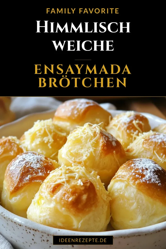 Entdecken Sie unser leckeres Ensaymada Rezept für weiche Brötchen – perfekt für ein philippinisches Frühstück! Diese süßen Hefeteig Brötchen sind mit Käse gefüllt und im Handumdrehen zubereitet. Genießen Sie die fluffige Textur und den köstlichen Geschmack, und servieren Sie sie warm mit Puderzucker. Probieren Sie unser einfaches Rezept und bringen Sie ein Stück Philippinen in Ihre Küche! Jetzt speichern und ausprobieren! #EnsaymadaRezept #weicheBrötchen #BrötchenmitKäse #süßeHefeteigBrötchen