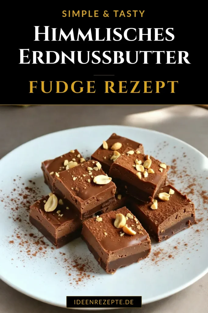 Entdecken Sie dieses leckere Erdnussbutter Fudge Rezept, das Ihre süßen Snack-Träume wahr werden lässt! Diese dekadente Fudge kombiniert cremige Erdnussbutter und schokoladigen Kakao für ein einfaches Fudge Rezept, das jeder lieben wird. Verwenden Sie Erdnüsse für den extraknusprigen Genuss und machen Sie Ihre eigenen süßen Snacks selbst! Probieren Sie es aus und speichern Sie dieses Rezept für Ihre nächste süße Versuchung! #Erdnussbutter #FudgeRezept #einfacheRezepte #süßeSnacks