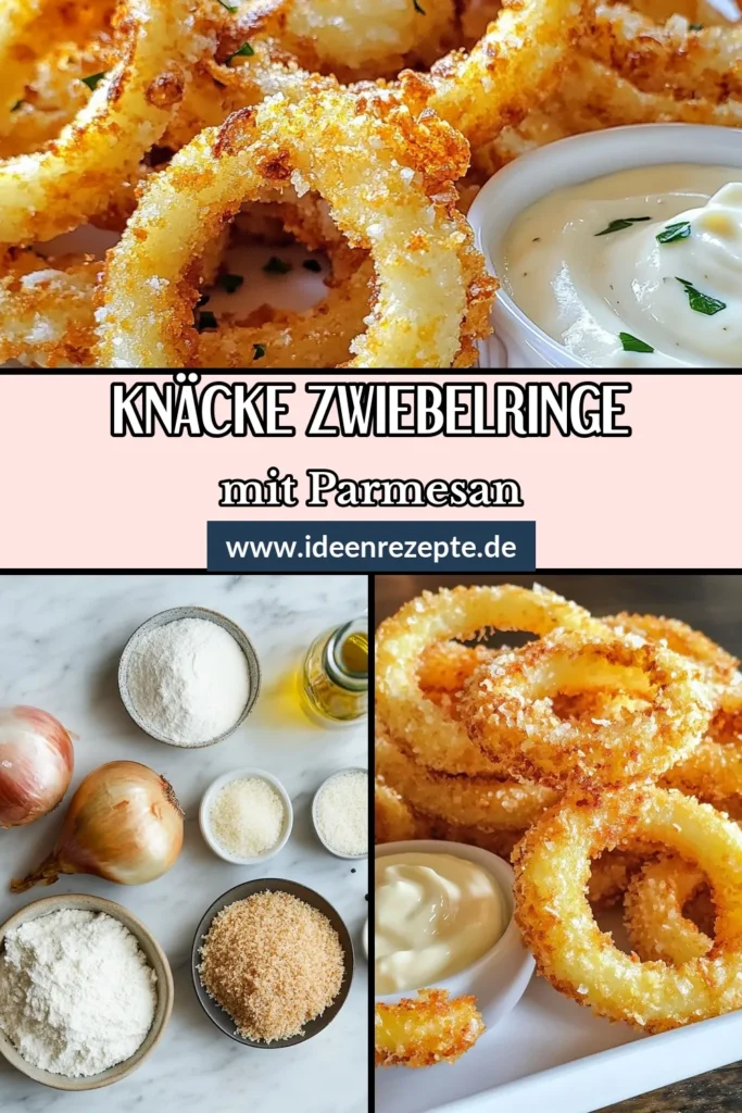 Entdecke unser einfaches Rezept für knusprige Zwiebelringe! Diese Parmesan Zwiebelringe sind die perfekten vegetarischen Snacks für jede Gelegenheit. In nur 30 Minuten kannst du frittierte Zwiebelringe zubereiten, die knusprig und vollmundig sind. Perfekt als Appetizer oder zum Teilen. Probiere es aus und lass dich von diesem schnell und einfach Zwiebelringe Rezept begeistern! Speichere das Rezept für später! #Zwiebelringe #Parmesan #vegetarischeSnacks #KochenMitLiebe