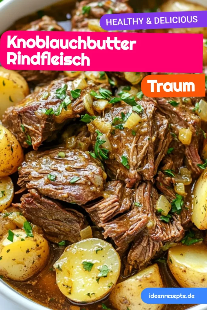 Entdecke unser leckeres Knoblauchbutter Rezept für langsam gegartes Rindfleisch & Kartoffeln im Slow Cooker. Dieses einfache Rindfleischgericht kombiniert zartes Rinderbraten mit aromatischem Knoblauch und perfekt gegarten Kartoffeln. Ideal für ein herzhaftes Abendessen! Probiere es jetzt aus und lass dich von den Aromen verzaubern. Teile deine Ergebnisse mit uns! #LangsamGegartesRindfleisch #KnoblauchbutterRezept #KartoffelnImSlowCooker #EinfacheRindfleischgerichte