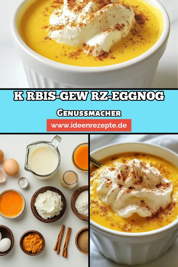Entdecken Sie unser köstliches Kürbis-Gewürz-Eggnog Rezept, das perfekt für die festliche Jahreszeit ist! Dieses cremige Kürbisgetränk kombiniert den Geschmack von Kürbispüree und Gewürzen zu einem unverwechselbaren Eierlikör mit Kürbis, der Ihre Gäste begeistern wird. Ideal für Ihre nächsten Feiern! Speichern Sie dieses Rezept für festliche Getränke Rezepte und genießen Sie jeden Schluck. #KürbisGewürzEggnog #EggnogRezept #Kürbisgetränk #FestlicheGetränke
