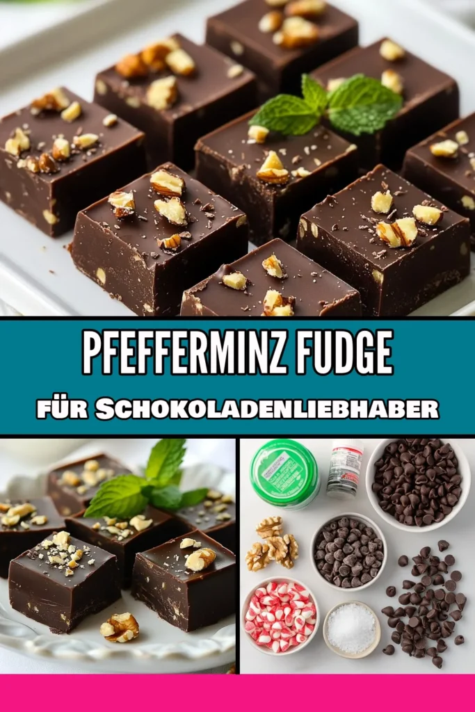 Entdecke unser einfaches Fudge Rezept für köstliches Pfefferminz-Schokoladen-Fudge! Dieses verführerische Schokoladen-Dessert Rezept kombiniert halbsüße Schokolade, gesüßte Kondensmilch und Pfefferminzextrakt für einen frischen Geschmack. Mit zerstoßenen Pfefferminzbonbons wird es zum perfekten Snack. Probiere die einfache Fudge Zubereitung und genieße jede Menge Fudge! Vasst du das Rezept? Teile es und speichere es! #FudgeRezept #PfefferminzbonbonsFudge #Schokoladendessert #einfacheFudgeZubereitung