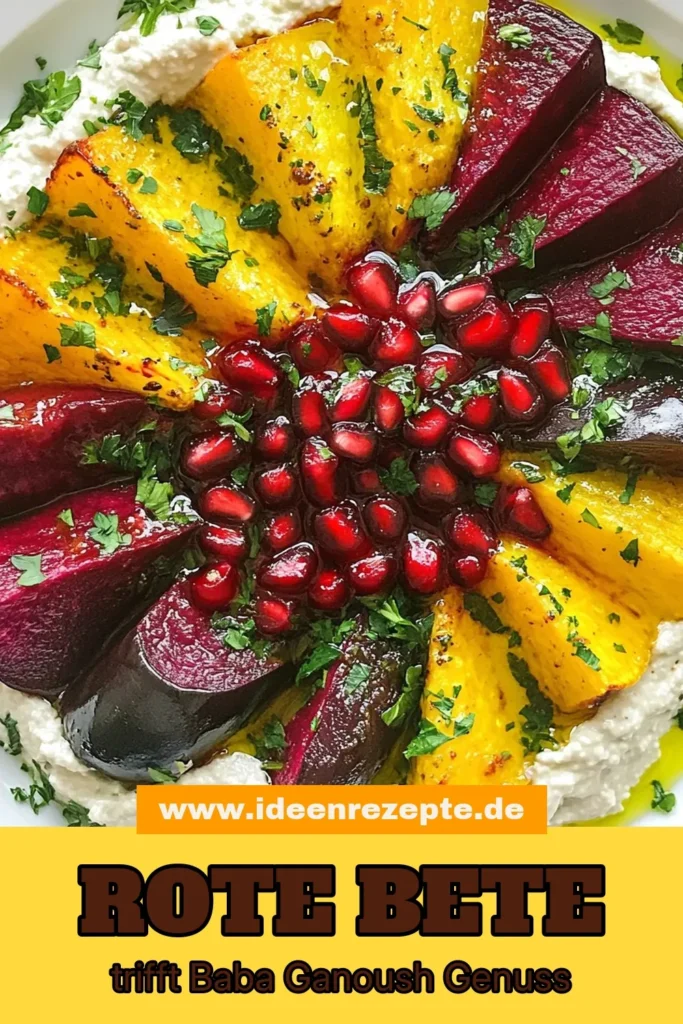 Entdecke das perfekte Rezept für geröstete Rote Bete mit Baba Ganoush! Diese vegane Vorspeise ist nicht nur köstlich, sondern auch eine gesunde Snack-Option und einfach zuzubereiten. Die Kombination der herzhaften Rote-Bete-Spalten und dem cremigen Baba Ganoush Rezept wird deine Gäste begeistern. Probiere es aus und bringe Farbe auf deinen Tisch! Speichere es für später! #gerösteteRoteBete #BabaGanoushRezept #veganeVorspeise #gesundeSnacks