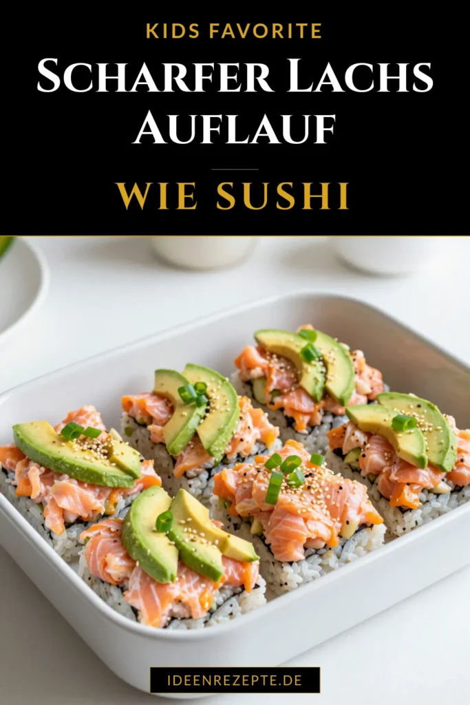 Entdecke unser köstliches Rezept für scharfen Lachs Sushi Auflauf! Dieser scharfe Lachs Sushi Auflauf kombiniert frischen Lachs mit Reis und Avocado, perfekt für ein einfaches Sushi Rezept. Der Lachs Auflauf mit Sriracha ist einfach zuzubereiten und begeistert mit jedem Bissen. Probiere das Sushi Auflauf Rezept, ideal zum Teilen und Genießen! Jetzt ausprobieren und speichern! #SushiAuflauf #LachsAuflauf #SushiRezept #LachsMitReisUndAvocado