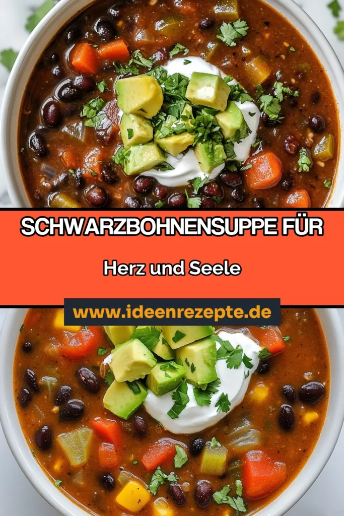Entdecken Sie dieses köstliche Rezept für Schwarzbohnensuppe, eine vegane Eintopfsuppe, die gesund und einfach zuzubereiten ist. Diese gesunde Bohnenrezepte vereinen Gemüse und Aromen in einem Topf. Ideal für alle, die nach einfachen Suppenrezepte suchen. Genießen Sie die Vollwertkost, die schnell zubereitet ist und jeden begeistert. Rufen Sie Ihre Freunde zusammen und probieren Sie es aus! #Schwarzbohnensuppe #EintopfMitGemüse #EinfacheSuppenrezepte #GesundeBohnenrezepte