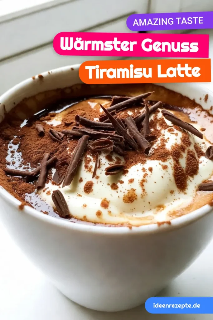 Entdecke die köstliche Welt der Heißen Tiramisu-Latte! Dieses Tiramisu Rezept kombiniert starken Kaffee mit Mascarpone und aufgeschäumter Milch zu einem italienischen Latte, der dein Herz erobern wird. Mit einem Hauch von Kakao und Schokoladenspänen ist dieses Getränk perfekt für jeden Tag. Probiere es aus und genieße den einzigartigen Geschmack! Speichere jetzt das Rezept! #Tiramisu #Kaffeegenuss #LatteArt #Dessertliebe