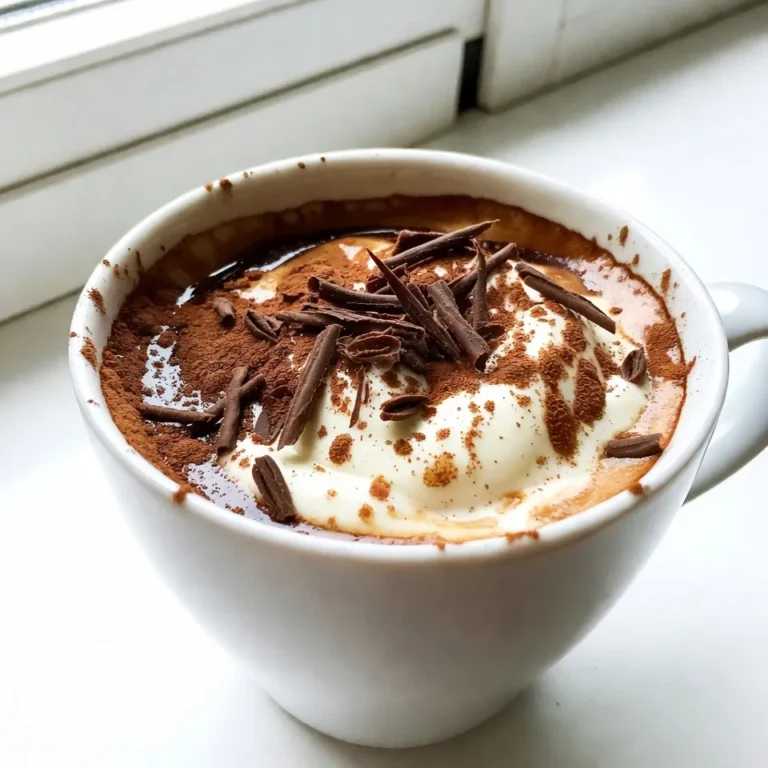 Für einen leckeren Hot Tiramisu Latte brauchst du folgende Hauptzutaten: - 1 Tasse frisch gebrühter Espresso oder starker Kaffee - 1 Tasse aufgeschäumte Milch - 2 Esslöffel Mascarpone-Käse - 1 Esslöffel Kakaopulver - 1 Esslöffel Zucker (nach Geschmack anpassen) - 1/2 Teelöffel Vanilleextrakt Diese Zutaten sind die Basis für deinen Tiramisu Latte. Der Espresso bringt den starken Kaffee-Geschmack. Die aufgeschäumte Milch macht alles schön cremig. Mascarpone ist der Schlüssel für die Tiramisu-Note. Für das besondere Etwas kannst du diese Zutaten zur Garnierung hinzufügen: - Schokoladenspäne - Gemahlener Zimt (optional) Die Schokoladenspäne geben einen süßen Biss. Zimt bringt eine warme Note, die perfekt passt. Wähle frischen Espresso oder starken Kaffee. Er sorgt für den besten Geschmack. Die Milch solltest du gut aufschäumen. Vollmilch gibt die beste Cremigkeit. Achte darauf, hochwertigen Mascarpone zu wählen. Er macht den Latte besonders lecker. Verwende frisches Kakaopulver für den besten Schokoladengeschmack. Und wenn du Zimt magst, greife zu frisch gemahlenem Zimt. So schmeckt dein Hot Tiramisu Latte noch besser! {{ingredient_image_2}} Beginne mit einer Tasse frisch gebrühtem Espresso oder starkem Kaffee. Du kannst deinen Lieblingskaffee verwenden. Achte darauf, dass der Kaffee stark genug ist, um den Geschmack zu tragen. Es dauert nur ein paar Minuten, um ihn zuzubereiten. Stelle die Tasse dann beiseite, während du die Milchmischung machst. Nimm einen kleinen Topf und füge die aufgeschäumte Milch hinzu. Gib zwei Esslöffel Mascarpone-Käse, einen Esslöffel Zucker und einen halben Teelöffel Vanilleextrakt dazu. Stelle den Herd auf mittlere Hitze. Rühre vorsichtig, bis der Mascarpone geschmolzen ist. Die Mischung sollte cremig und gut vermischt sein. Achte darauf, dass sie nicht kocht, sonst wird sie nicht gut. Nimm den Topf vom Herd und lasse die Mischung kurz ruhen. Gieße den heißen Espresso in deine Serviertasse. Danach gieß die cremige Milchmischung langsam über den Kaffee. Das sorgt für eine schöne Mischung. Siebe das Kakaopulver gleichmäßig oben drauf. Füge Schokoladenspäne hinzu, um den Genuss zu steigern. Wenn du magst, streue etwas gemahlenen Zimt darüber. Serviere den Hot Tiramisu Latte sofort und genieße die warmen Aromen! Ein häufiger Fehler ist, die Milch zu heiß zu machen. Wenn die Milch kocht, verliert sie ihren feinen Geschmack. Achte also darauf, die Milch nur leicht zu erwärmen. Ein weiterer Fehler ist, den Mascarpone nicht gut zu vermischen. Klumpige Masse schmeckt nicht gut. Rühre die Mischung sorgfältig, bis sie cremig ist. Um den Geschmack zu intensivieren, verwende hochwertigen Espresso. Ein starker Kaffee macht den Latte reichhaltiger. Füge mehr Kakaopulver hinzu, wenn du den Schokoladengeschmack magst. Ein Spritzer mehr Vanilleextrakt gibt eine süße Note. Experimentiere mit Zimt, um eine warme, aromatische Schicht hinzuzufügen, die den Tiramisu-Geschmack verstärkt. Die beste Temperatur für die Milch liegt bei etwa 65 Grad Celsius. So bleibt die Milch cremig und schäumt gut. Der Espresso sollte frisch und heiß sein, etwa 90 bis 95 Grad Celsius. Diese Temperaturen sorgen für eine perfekte Mischung. Achte darauf, dass du die Zutaten nicht zu lange stehen lässt, damit sie ihre Aromen behalten. Pro Tipps Frischer Espresso: Verwende frisch gebrühten Espresso für den besten Geschmack. Er sorgt für die richtige Intensität und Aroma in deinem Tiramisu-Latte. Milchaufschäumer nutzen: Ein Milchaufschäumer kann dir helfen, die Milch gleichmäßig und luftig aufzuschäumen. So erhältst du eine cremige Textur. Variationen ausprobieren: Füge Aromen wie Karamell oder Haselnuss hinzu, um deinem Latte eine persönliche Note zu verleihen. Perfekte Garnierung: Verwende hochwertige Schokoladenspäne für eine ansprechende Garnierung. Sie können den Geschmack und die Präsentation erheblich verbessern. {{image_4}} Du kannst deinen Hot Tiramisu Latte leicht vegan machen. Verwende dafür pflanzliche Milch wie Mandel- oder Hafermilch. Anstelle von Mascarpone-Käse nimmst du veganen Frischkäse. Es gibt viele gute Marken, die diesen anbieten. Die restlichen Zutaten bleiben gleich. So genießt du das volle Aroma, ohne tierische Produkte zu verwenden. Für einen koffeinfreien Genuss machst du einfach einen starken Kräutertee oder eine koffeinfreie Kaffeealternative. Das Aroma bleibt köstlich. Du kannst auch getrocknete Kräuter wie Rooibos verwenden, um den Geschmack zu variieren. Die restlichen Schritte sind die gleichen. So kannst du dich auch abends verwöhnen lassen! Um deinen Hot Tiramisu Latte festlicher zu gestalten, füge Aromen wie Haselnuss oder Karamell hinzu. Ein Spritzer Haselnuss-Sirup bringt eine neue Note. Du kannst auch etwas Pumpkin Spice für die Herbstsaison verwenden. Für die Wintermonate sind Zimt und Muskatnuss eine tolle Wahl. Diese kleinen Anpassungen machen dein Getränk besonders und unvergesslich! Wenn du Reste deines Hot Tiramisu Latte hast, bewahre sie gut auf. Fülle die Reste in einen luftdichten Behälter. Stelle sicher, dass der Behälter sauber ist. Lagere ihn im Kühlschrank. So bleibt der Geschmack frisch. Du kannst den Latte bis zu zwei Tage aufbewahren. Die Milchmischung aus Mascarpone und Milch bleibt etwa 2 Tage frisch. Achte darauf, sie gut abzudecken. Die Mischung kann sich mit der Zeit trennen. Rühre sie vor der Verwendung gut durch. Wenn sie unangenehm riecht, entsorge sie lieber. Du kannst die restlichen Zutaten für andere Rezepte nutzen. Verwende den Mascarpone-Käse in Desserts oder auf Toast. Das Kakaopulver macht sich gut in Backwaren. Die Milch kannst du in anderen Getränken verwenden. Sei kreativ und probiere neue Kombinationen! Ja, du kannst Instantkaffee verwenden. Ein guter Trick ist, zwei Esslöffel Instantkaffee in heißem Wasser aufzulösen. Das gibt dir einen starken Kaffee, der gut mit der cremigen Milchmischung harmoniert. Instantkaffee ist schnell und einfach, perfekt für einen schnellen Genuss. Um das Rezept für mehrere Portionen zu machen, multipliziere einfach die Zutaten. Für zwei Portionen brauchst du zum Beispiel: - 2 Tassen Espresso oder starker Kaffee - 2 Tassen aufgeschäumte Milch - 4 Esslöffel Mascarpone-Käse - 2 Esslöffel Kakaopulver - 2 Esslöffel Zucker - 1 Teelöffel Vanilleextrakt Bereite alles in einem großen Topf zu und serviere es in zwei Tassen. Wenn du keinen Mascarpone-Käse hast, gibt es tolle Alternativen. Du kannst Frischkäse verwenden, um einen ähnlichen Geschmack zu erzielen. Ein weiterer guter Ersatz ist Ricotta, der weniger fettig ist. Auch griechischer Joghurt kann gut passen. Achte darauf, den Zucker eventuell etwas anzupassen, um die Süße zu balancieren. Hot Tiramisu Latte ist einfach und lecker. Wir haben die besten Zutaten gewählt und eine Schritt-für-Schritt-Anleitung bereitgestellt. Du hast Tipps und Tricks gesehen, um Fehler zu vermeiden und den Geschmack zu verbessern. Variationen zeigen, dass du kreativ sein kannst. Die Aufbewahrung ist leicht und funktioniert gut. Du kannst auch andere Fragen klären, um perfekt zu werden. Probiere dieses Rezept aus und genieße deinen Kaffee in vollen Zügen!