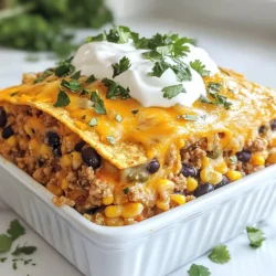 - 450 g gemahlenes Putenfleisch - 1 Dose (115 g) gewürfelte grüne Chilis - 1 Dose (425 g) schwarze Bohnen, abgetropft und abgespült Die Hauptzutaten machen den Auflauf herzhaft und sättigend. Gemahlenes Putenfleisch gibt eine gute Proteinquelle. Grüne Chilis bringen einen milden Kick. Schwarze Bohnen fügen Textur und Ballaststoffe hinzu. Diese Zutaten bilden die Basis und sorgen für einen tollen Geschmack. - 240 g Maiskörner (frisch, gefroren oder aus der Dose) - 160 g gekochter Quinoa - 100 g geriebener Cheddar-Käse - 240 g saure Sahne Maiskörner bringen Süße in das Gericht. Gekochter Quinoa gibt zusätzliche Nährstoffe und Füllung. Der Käse schmilzt schön und macht alles cremig. Saure Sahne sorgt für eine frische Note. Diese Zutaten ergänzen die Hauptzutaten und machen den Auflauf besonders lecker. - 1 Teelöffel Kreuzkümmel - 1 Teelöffel Chili-Pulver - 1 Teelöffel Knoblauchpulver - Salz und Pfeffer nach Geschmack Die Gewürze sind wichtig für den Geschmack. Kreuzkümmel gibt eine warme Note. Chili-Pulver fügt etwas Schärfe hinzu, ohne zu überwältigen. Knoblauchpulver bringt Tiefe und Aroma. Salz und Pfeffer runden den Geschmack ab. Diese Gewürze machen den Auflauf zu einem echten Genuss. {{ingredient_image_2}} Heize deinen Ofen auf 175 °C vor. So wird der Auflauf gleichmäßig gar. Während der Ofen vorheizt, bereite alle Zutaten vor. Schneide die Maistortillas in Viertel. Das macht das Schichten einfacher und schneller. Erhitze eine große Pfanne auf mittlerer Hitze. Gib das gemahlene Putenfleisch hinein. Brate es für etwa 6-8 Minuten. Rühre es oft um, bis es braun und durchgegart ist. Das gibt dem Fleisch einen tollen Geschmack. Beginne mit einer Schicht Tortilla-Viertel auf dem Boden einer Auflaufform. Dann verteile die Hälfte der Putenmischung gleichmäßig darüber. Kleckse die Hälfte der sauren Sahne darauf und streue die Hälfte des Cheddar-Käses darüber. Wiederhole diesen Schichtprozess. Lege eine weitere Schicht Tortilla-Viertel, die restliche Putenmischung und die restliche saure Sahne darauf. Beende mit dem restlichen Käse obenauf. Backe den Auflauf im Ofen für 25-30 Minuten. Der Käse sollte goldbraun und sprudelnd sein. Lass den Auflauf nach dem Backen 5 Minuten abkühlen. Garniere ihn mit frischem Koriander und serviere ihn warm. Um den Käse perfekt zu bräunen, achten Sie auf die Temperatur. Backen Sie den Auflauf bei 175 °C. Lassen Sie ihn 25-30 Minuten backen, bis der Käse sprudelt. Verwenden Sie frisch geriebenen Cheddar-Käse. Dieser schmilzt besser und wird goldbraun. Fügen Sie extra Gemüse hinzu, um den Auflauf bunter zu machen. Paprika, Zucchini oder Spinat passen gut. Auch Gewürze wie Oregano oder Paprika bringen neuen Geschmack. Experimentieren Sie mit Bohnenarten, zum Beispiel Kidneybohnen. Diese Variationen machen das Gericht interessanter. Servieren Sie den Auflauf mit frischem Koriander. Ein Klecks saure Sahne macht es cremiger. Avocadoscheiben oder Salsa passen auch gut dazu. Bieten Sie Nachos oder einen einfachen Salat als Beilage an. Diese Ergänzungen runden das Gericht ab und machen es noch leckerer. Pro Tipps Frische Zutaten verwenden: Für den besten Geschmack und die beste Textur sollten Sie frische Zutaten wie frische Chilis und Mais verwenden, wenn möglich. Quinoa richtig kochen: Achten Sie darauf, die Quinoa gut zu spülen und nach Anleitung zu kochen, um einen bitteren Geschmack zu vermeiden. Variationen ausprobieren: Experimentieren Sie mit verschiedenen Käsesorten wie Monterrey Jack oder Gouda, um dem Auflauf eine neue Geschmacksdimension zu verleihen. Auflauf vorbereiten: Sie können den Auflauf im Voraus zubereiten und vor dem Servieren einfach backen, um Zeit zu sparen. {{image_4}} Wenn du eine vegetarische Variante des Türkischen Grünen Chili Auflaufs möchtest, ersetze einfach das Putenfleisch. Du kannst schwarze Bohnen oder Kichererbsen verwenden. Diese Hülsenfrüchte sind proteinreich und machen das Gericht lecker. Füge frisches Gemüse wie Paprika oder Zucchini hinzu. Diese geben dem Auflauf mehr Farbe und Geschmack. Wenn dir scharfe Speisen gefallen, füge zusätzliche Chilis oder Gewürze hinzu. Du kannst frische grüne Chilis in die Mischung geben. Eine Prise Cayennepfeffer sorgt ebenfalls für mehr Hitze. Auch etwas scharfe Salsa kann den Auflauf aufpeppen. Achte darauf, die Schärfe langsam zu steigern, damit du es gut anpassen kannst. Für eine Low-Carb-Version kannst du die Tortillas weglassen. Stattdessen verwende Zucchinischeiben oder Blumenkohlreis als Schicht. Diese Alternativen sind lecker und kalorienarm. Du erhältst immer noch die schöne Textur und den Geschmack des Auflaufs. Probiere auch, den Quinoa durch Blumenkohlreis zu ersetzen, um die Kohlenhydrate zu reduzieren. Du kannst den Türkischen Grün-Chile-Auflauf bis zu 4 Tage im Kühlschrank aufbewahren. Verwende einen luftdichten Behälter, um die Frische zu halten. Achte darauf, den Auflauf gut abzukühlen, bevor du ihn in den Kühlschrank stellst. So bleibt der Geschmack erhalten und unerwünschte Bakterien werden vermieden. Um den Auflauf wieder aufzuwärmen, stelle deinen Ofen auf 180 °C. Lege den Auflauf in eine Auflaufform und decke ihn mit Alufolie ab. Das hilft, die Feuchtigkeit zu halten. Erwärme ihn für etwa 25 Minuten. Überprüfe, ob er heiß ist. So bleibt der Käse schön schmelzend und der Auflauf wird nicht trocken. Wenn du den Auflauf einfrieren möchtest, folge diesen Schritten: 1. Lasse den Auflauf vollständig abkühlen. 2. Schneide ihn in Portionen, wenn du kleinere Mengen willst. 3. Wickele jede Portion in Frischhaltefolie ein. 4. Lege die Portionen in einen gefriergeeigneten Behälter oder einen Gefrierbeutel. 5. Beschrifte den Behälter mit Datum und Inhalt. 6. Der Auflauf kann bis zu 3 Monate im Gefrierfach bleiben. Zum Auftauen lege den Auflauf einfach über Nacht in den Kühlschrank. Dann kannst du ihn wie gewohnt aufwärmen. Die Zubereitung dauert insgesamt 50 Minuten. Die Vorbereitungszeit beträgt etwa 15 Minuten. Während dieser Zeit schneiden Sie die Zutaten und heizen den Ofen vor. Das Backen braucht dann 25-30 Minuten. Achten Sie darauf, dass der Käse goldbraun und sprudelnd ist. Ja, frisches Gemüse ist eine gute Wahl. Sie können beispielsweise frischen Mais anstelle von Dosenmais verwenden. Bei den Bohnen bieten sich auch frische grüne Bohnen an. Achten Sie darauf, die Menge so anzupassen, dass sie gut in die Mischung passt. Frisches Gemüse bringt mehr Geschmack und Textur in den Auflauf. Zu diesem Auflauf passen viele Beilagen. Ein frischer grüner Salat ist immer eine gute Wahl. Auch Guacamole oder Salsa ergänzen das Gericht gut. Als Getränk empfehle ich ein kaltes Bier oder einen fruchtigen Cocktail. Diese Kombinationen heben das Geschmackserlebnis und machen das Essen noch besser. Dieser Blogbeitrag bietet dir einen klaren Leitfaden für eine leckere Puten-Casserole. Wir haben die Hauptzutaten wie Putenfleisch, Chilis und Bohnen besprochen. Ich gab dir eine Schritt-für-Schritt-Anleitung, Tipps zur Konsistenz und Variationen für jeden Geschmack. Vergiss nicht die Lagerungshinweise, damit dein Gericht frisch bleibt. Probiere die Rezepte aus und finde deinen Favoriten! Mit ein wenig Kreativität kannst du jedes Mal etwas Neues schaffen. Kochen macht Spaß und lohnt sich!