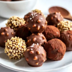 Um perfekte Nutella Haselnuss-Trüffel zu machen, benötigen Sie folgende Zutaten: - 1 Tasse Nutella - 1 Tasse zerstoßene Haselnüsse (plus extra zum Wälzen) - 1 Tasse semi-süße Schokoladenstückchen - 1/2 Tasse Schlagsahne - 1 Teelöffel Vanilleextrakt - Eine Prise Meersalz - Kakaopulver zum Bestäuben (optional) Wählen Sie die besten Haselnüsse für den besten Geschmack. Frische Haselnüsse sind knackiger und aromatischer. Riechen Sie an den Nüssen. Wenn sie gut riechen, sind sie frisch. Achten Sie auf die Größe der Schokoladenstückchen. Kleinere Stücke schmelzen besser. Verwenden Sie hochwertige Schokolade. Diese gibt den Trüffeln einen reichhaltigen Geschmack. Falls Sie eine Nussallergie haben, können Sie Erdnussbutter verwenden. Für eine vegane Version nehmen Sie pflanzliche Sahne und vegane Schokolade. Diese Optionen sind lecker und gesund. Auch zuckerfreie Schokolade ist verfügbar. Sie können sie nutzen, wenn Sie den Zuckerkonsum reduzieren möchten. {{ingredient_image_2}} Beginne mit der Sahne. Erhitze sie in einem kleinen Topf. Stelle die Hitze auf mittel. Die Sahne sollte leicht köcheln. Nimm dann den Topf vom Herd. Jetzt füge die Schokoladenstückchen hinzu. Lass die Mischung 2-3 Minuten ruhen. Dies hilft der Schokolade zu schmelzen. Rühre gut, bis alles glatt ist. Nimm eine große Rührschüssel. Kombiniere dort Nutella, zerstoßene Haselnüsse, Vanilleextrakt und eine Prise Meersalz. Mische alles gut zusammen. Gieße dann die geschmolzene Schokoladenmischung hinein. Rühre weiter, bis die Masse glatt ist. Es sollte keine Streifen von Nutella sichtbar sein. Decke die Schüssel mit Klarsichtfolie ab. Stelle sie für 1-2 Stunden in den Kühlschrank. Die Mischung muss fest werden. Sobald die Masse fest ist, nimm sie aus dem Kühlschrank. Verwende einen kleinen Keksausstecher oder einen Löffel. Nimm Portionen heraus und forme sie zu Kugeln. Jedes Stück sollte etwa 2,5 cm groß sein. Wälze die Trüffel jetzt in den zerstoßenen Haselnüssen oder im Kakaopulver. Stelle sicher, dass sie vollständig bedeckt sind. Lege die fertigen Trüffel auf ein mit Backpapier ausgelegtes Blech. Lass sie für weitere 30 Minuten im Kühlschrank fest werden. Um die perfekte Konsistenz der Trüffel zu erreichen, ist die Temperatur wichtig. Achte darauf, die Schlagsahne nicht zu überhitzen. Sie sollte nur leicht köcheln. Das sorgt dafür, dass die Schokolade gut schmilzt und sich leicht mit der Nutella vermischt. Lass die Mischung dann gut abkühlen, bevor du die Trüffel formst. Wenn die Masse zu weich ist, stelle sie erneut in den Kühlschrank. Dies hilft, die Trüffel fester zu machen und erleichtert das Formen. Wenn deine Mischung klumpig wird, könnte die Schokolade nicht vollständig geschmolzen sein. Rühre sie weiter, bis sie glatt ist. Ist die Mischung zu weich, lege sie für eine längere Zeit in den Kühlschrank. Wenn deine Trüffel beim Wälzen in den Haselnüssen nicht gut haften, kannst du die Hände leicht anfeuchten. Dies hilft, die Trüffel besser zu formen und die Nüsse bleiben besser haften. Präsentiere die Trüffel auf einem schönen Teller oder in einer dekorativen Box. Du kannst sie auch in kleine Papptütchen verpacken und verschenken. Ein eleganter Touch ist, sie mit einer Prise Meersalz zu garnieren oder etwas geschmolzene Schokolade darüber zu träufeln. So sehen die Trüffel nicht nur lecker aus, sondern sind auch ein echter Hingucker auf jedem Fest. Pro Tipps Frische Haselnüsse: Verwenden Sie frische, ungesalzene Haselnüsse für den besten Geschmack und die beste Textur. Rösten Sie sie leicht im Ofen, um ihr Aroma zu intensivieren. Schokolade temperieren: Stellen Sie sicher, dass die Schokolade nicht zu heiß wird, wenn Sie sie mit der Sahne mischen, um ein übermäßiges Verklumpen zu vermeiden. Kühlzeit beachten: Die Kühlzeit ist entscheidend! Lassen Sie die Mischung vollständig fest werden, damit Sie die Trüffel leicht formen können. Variationen ausprobieren: Experimentieren Sie mit verschiedenen Überzügen wie Kokosraspeln oder gehackten Nüssen, um Ihre Trüffel zu variieren und zu personalisieren. {{image_4}} Du kannst die Haselnüsse leicht durch andere Nüsse ersetzen. Walnüsse oder Mandeln geben einen neuen Geschmack. Cashewkerne sind auch eine tolle Wahl. Jedes Nussaroma bringt seine eigene Note. Probiere verschiedene Nüsse aus, um deine Favoriten zu finden. Nutella-Hazelnuss-Trüffel sind sehr flexibel. Du kannst auch weiße Schokolade oder dunkle Schokolade verwenden. Weiße Schokolade macht die Trüffel süßer. Dunkle Schokolade gibt einen tiefen, reichen Geschmack. Misch die Schokoladen, um eigene Kombinationen zu kreieren. Ein Spritzer Orangensaft oder ein wenig Zimt kann Wunder wirken. Für einen besonderen Kick füge einen Hauch von Espressopulver hinzu. Diese kleinen Zusätze machen die Trüffel einzigartig. Du kannst auch Aromen wie Kokos oder Minze ausprobieren. Sei kreativ und finde deinen eigenen Stil! Die Nutella-Hazelnuss-Trüffel sind einfach lecker. Um sie frisch zu halten, sollten Sie sie richtig lagern. Bewahren Sie die Trüffel in einem luftdichten Behälter auf. Ein Glasbehälter oder eine Plastikbox funktioniert gut. Stellen Sie den Behälter in den Kühlschrank. So bleibt die Konsistenz der Trüffel perfekt. Die Trüffel bleiben bis zu zwei Wochen frisch. Nach dieser Zeit können sie an Geschmack verlieren. Achten Sie darauf, dass Sie die Trüffel nicht zu lange lagern. Wenn Sie einige Trüffel nicht auf einmal essen, teilen Sie sie auf. So genießen Sie jede Trüffel in voller Frische. Um die Frische zu bewahren, vermeiden Sie Wärmequellen. Lagern Sie die Trüffel nicht in der Nähe des Ofens oder der Sonne. Kälte hilft, die Trüffel fest und lecker zu halten. Wenn Sie die Trüffel länger aufbewahren möchten, können Sie sie auch einfrieren. Wickeln Sie sie gut ein und lagern Sie sie in einem Behälter. Achten Sie darauf, sie vor dem Servieren auftauen zu lassen. Die Zubereitung der Trüffel dauert etwa 20 Minuten. Danach müssen die Trüffel 1-2 Stunden im Kühlschrank fest werden. Also insgesamt brauchst du ungefähr 3 Stunden. Die meiste Zeit geht für das Kühlen drauf. Ja, du kannst die Trüffel im Voraus machen. Sie halten sich gut im Kühlschrank. Du kannst sie bis zu einer Woche vorher zubereiten. So sparst du Zeit, wenn du sie für eine Feier brauchst. Ja, Nutella-Hazelnuss-Trüffel sind glutenfrei. Die Zutaten enthalten kein Gluten. Achte nur darauf, dass die Haselnüsse nicht mit glutenhaltigen Produkten verarbeitet wurden. So kannst du sie ohne Bedenken genießen. Die Zubereitung von Nutella-Hazelnuss-Trüffeln ist einfach und macht Spaß. Wir haben die wichtigsten Zutaten, eine Schritt-für-Schritt-Anleitung und nützliche Tipps erklärt. Mit verschiedenen Variationen können Sie jeden Geschmack treffen. Achten Sie auf die richtige Lagerung, um die Frische zu bewahren. Trüffel sind eine tolle Ergänzung zu besonderen Anlässen oder einfach zum Genießen. Jetzt wissen Sie, wie Sie perfekte Trüffel zaubern können. Viel Spaß beim Ausprobieren und Teilen!